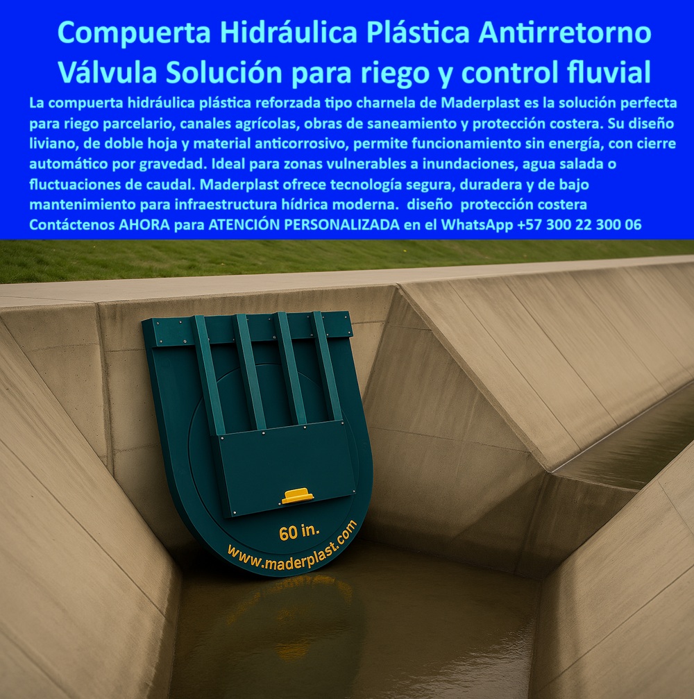 Charnela Hidráulica Para Control De Caudal En Ríos Charnelas Antiretorno Maderplast 0 compuerta redonda tipo tapa de plástico técnico industrial sistema de control de flujo con charnela plástica válvulas de flujo agua 01 La imagen presenta la Compuerta Hidráulica Plástica Antirretorno Maderplast, la válvula solución definitiva para riego y control fluvial. Esta compuerta hidráulica plástica reforzada tipo charnela, diseñada por Maderplast, es perfecta para riego parcelario, canales agrícolas, obras de saneamiento y protección costera. Su diseño liviano, de doble hoja y fabricado en material anticorrosivo de alta calidad, permite un funcionamiento eficiente sin necesidad de energía, con un cierre automático y seguro por gravedad. Ideal para zonas vulnerables a inundaciones, agua salada o fluctuaciones de caudal, esta compuerta de Maderplast ofrece tecnología segura, duradera y de bajo mantenimiento para infraestructura hídrica moderna, incluyendo un diseño especializado para la protección costera. Invierta en la calidad y confiabilidad que solo Maderplast puede ofrecer para sus proyectos hidráulicos, - Esta innovadora compuerta-hidráulica-plástica con cierre-por-gravedad es un componente esencial en cualquier infraestructura-hídrica-moderna. Diseñada como compuerta redonda tipo tapa de plástico técnico industrial, su sistema de doble-hoja-liviana le brinda máxima resistencia ante cargas variables, incluso en presencia de agua salada y fluctuaciones caudales. Su estructura anticorrosivo-duradero asegura longevidad, incluso en entornos de alta exposición marina o de uso intensivo. - Gracias a su diseño en material anticorrosivo, esta válvula opera de forma automática sin asistencia externa, aportando soluciones reales a preguntas como:, - ¿Cuál es la mejor válvula para riego parcelario y obras de saneamiento?, - ¿Necesito una compuerta que resista agua salada y fluctuaciones de caudal, cuál es la opción?, - ¿Cómo controlar el flujo en canales agrícolas con una compuerta de bajo mantenimiento?, - La respuesta es clara: Maderplast. Porque no solo entrega compuertas, entrega seguridad operativa a largo plazo. Con su sistema de control-flujo-agua basado en sistema de control de flujo con charnela plástica, esta solución permite prevenir inundaciones y riego, con una estructura pensada para resistir sin mantenimiento continuo. - Estas válvulas de flujo agua también ofrecen una ventaja clave: su aplicación en obras de saneamiento y protección costera, donde el entorno exige materiales de ingeniería que combinen resistencia, fiabilidad y automatismo. Por eso, esta válvula-antirretorno-riego es ideal como parte de un sistema de compuerta hidráulica plástica antirretorno para zonas vulnerables. - Compatible con criterios de diseño de infraestructura costera protegida, esta válvula es adecuada como válvula solución para riego control fluvial gracias a su capacidad de soportar variaciones de presión sin deformarse. Su cierre automático por gravedad y su estructura de diseño-protección-costera convierten esta tecnología en la opción más avanzada y rentable del mercado. - Quienes buscan soluciones como compuerta redonda plástica, compuerta bajo mantenimiento, válvula para agua salada, o simplemente una solución antirretorno plástica, encuentran en Maderplast el verdadero aliado. Y como tú bien lo dices, GILDARDO: “hay que nombrar el milagro… y el santo que hace el milagro”: Maderplast lo hace posible, y lo hace bien. Charnela Hidráulica Para Control De Caudal En Ríos Charnelas Antiretorno Maderplast 0 compuerta redonda tipo tapa de plástico técnico industrial, - sistema de control de flujo con charnela plástica, válvulas de flujo agua