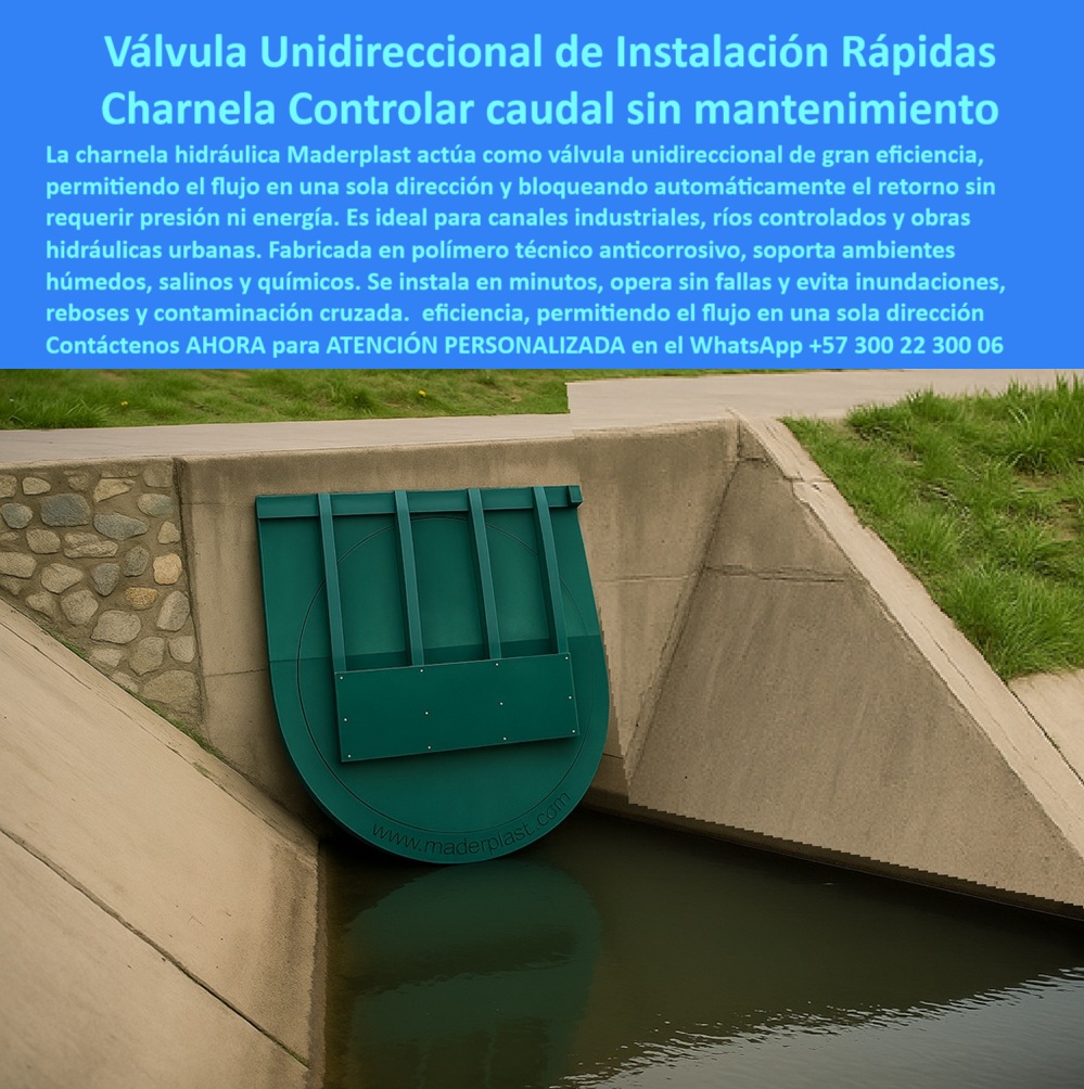 Charnela Hidráulica Para Control De Caudal En Ríos Charnelas Antiretorno Maderplast 0 válvulas de flujo unidireccional operando simultáneamente charnela hidráulica instalación rápida valvula unidireccional industrial Mar 01 Válvula Antirretorno para Pozo por Gravedad: Compuerta Reforzada Maderplast sin Energía ni Mantenimiento, - La imagen presenta una Válvula plástica triple instalada en fondo de pozo, parte de un sistema-control-agua diseñado para operar por gravedad. Esta charnela para cierre hidráulico por gravedad funciona como una válvula antirretorno pozo profundo, instalada en la parte baja de un canal de concreto, y representa una solución definitiva para cerrar caudales sin energía, sin mantenimiento y sin riesgo de obstrucciones. - Estas unidades son clapetas hidráulicas embebidas en concreto gris, parte de una guía detallada sobre la manera correcta de instalar una charnela, también conocida como manual para instalación de charnelas o guía pasos y procedimientos de instalación de charnelas. Esta técnica consiste en fundir la clapeta antirretorno embebida en muro directamente al colar el concreto del cabezal, eliminando uniones deteriorables, reduciendo filtraciones y garantizando máxima eficiencia. - Cada compuerta de cierre por gravedad funciona de forma pasiva, cerrando automáticamente con el peso del fluido. Esta tecnología permite que sólidos y sedimentos caigan libremente por la caída mínima del 50% del diámetro, evitando trabas en el mecanismo y asegurando un sellado efectivo. Este principio se ilustra en el diagrama de instalación incluido en la imagen como recomendación técnica. - Estas válvulas de control profundo PTAR están fabricadas en polímero técnico anticorrosivo, lo que las convierte en una válvula-sin-mantenimiento resistente a químicos, aguas residuales y condiciones agresivas. Funcionan en pozos de inspección, canales agrícolas, plantas de tratamiento PTAR, y redes de saneamiento rural, donde se requiere una solución sin energía, duradera y de instalación confiable. - Este modelo de charnela de fondo para pozo de inspección funciona también como válvula técnica para obras hidráulicas, válvula-para-aguas-residuales, o clapeta-basculante-riego, ideal para zonas rurales o entornos donde no se dispone de infraestructura eléctrica. Su diseño permite una instalación-de-charnelas eficiente y sin herramientas especiales. - Si te preguntas ¿Qué válvula usar en pozo profundo sin presión?, o ¿Qué tapa poner en red sanitaria por gravedad?, la respuesta es esta compuerta sanitaria para riego profundo Maderplast: una válvula reforzada por gravedad, confiable, libre de mantenimiento y altamente resistente. - Este sistema de charnela sin presión para cierre efectivo actúa como válvula de fondo para drenaje agrícola, compuerta clapeta contra retorno, y clapeta embebida en concreto sanitario, proporcionando cierre automático con caída libre. Además, es perfecta como tapa técnica para aguas negras, válvula pasiva contra retorno de caudal, o compuerta-en-concreto para uso en infraestructura hidráulica sanitaria. - Entre sus aplicaciones más destacadas se encuentran:, - compuerta para canal, - válvula de control para canal agrícola, - compuerta para riego sin energía, - válvula de caída para aguas negras, - sistema pasivo de control hidráulico, - compuerta anticorrosiva para PTAR, - charnela anti obstrucción sin partes metálicas, - clapeta-para-riego, - válvula hidráulica para estaciones rurales, - válvula de cierre automático por peso, - Esta solución también responde a preguntas frecuentes cómo:, - 🔹 ¿Dónde comprar compuerta antirretorno sin energía?, - 🔹 ¿Cuál válvula sirve para evitar retorno en riesgo?, - 🔹 ¿Cómo evitar obstrucciones en drenajes rurales?, - La compuerta reforzada para canales profundos de Maderplast es una innovación en ingeniería plástica paso a paso instalación chapaleta, pensada para durar décadas sin intervención, incluso bajo uso continuo. - 📲 Para más información sobre esta charnela válvula evitar retorno de agua pozo profundo cierre hidráulico Maderplast, o para solicitar asistencia técnica en la instalación, contáctanos vía WhatsApp +57 300 22 300 06 y recibe asesoría personalizada, planos de obra y especificaciones de instalación profesional. Charnela Hidráulica Para Control De Caudal En Ríos Charnelas Antiretorno Maderplast 0 válvulas de flujo unidireccional operando simultáneamente, - charnela hidráulica instalación rápida, - válvula-unidireccional-industrial Mar