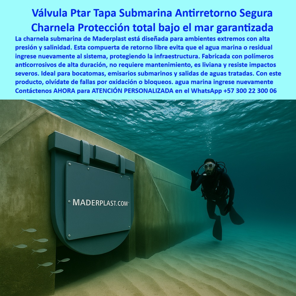Charnela Submarina Bocatoma Charnelas canal Vertimientos Ptar Ptap Maderplast 0 charnela submarina antirretorno 36 pulgadas Fabricantes e instaladores de redes sanitarias compuerta anticorrosiva zonas inundables válvula Ptar PP 01 La imagen presenta la Válvula PTAR Tapa Submarina Antirretorno Segura Maderplast, la garantía de protección total incluso bajo el mar. Esta charnela submarina ha sido diseñada por Maderplast para resistir los ambientes más extremos, soportando alta presión y salinidad sin inmutarse. Su innovadora compuerta de retorno libre evita categóricamente que el agua marina o residual ingrese nuevamente a su sistema, blindando su infraestructura de fallas costosas. Fabricada con polímeros anticorrosivos de alta duración, no requiere mantenimiento alguno, es extraordinariamente liviana y resiste impactos severos, eliminando por completo las preocupaciones por oxidación o bloqueos. Ideal para bocatomas, emisarios submarinos y salidas de aguas tratadas, este producto es la inversión inteligente que le ofrece seguridad inquebrantable y una vida útil prolongada, - Esta tecnología responde directamente a necesidades críticas como salidas aguas tratadas seguras, prevención ingreso agua residual y control flujo unidireccional marino, a través de una compuerta de retorno sin mantenimiento que ofrece un sistema anti-reflujo subacuático con protección-infraestructura-marina continua. Su funcionamiento es clave en preguntas frecuentes cómo ¿Cómo evitar ingreso de agua marina en emisarios submarinos?, ya que se comporta como una verdadera válvula-submarina-antirretorno, con retorno libre de agua marina sin válvulas metálicas ni partes móviles que fallen. - Esta charnela protección total bajo mar, también conocida como charnela-protección-marítima, está construida con material-anticorrosivo-duradero, que garantiza resistencia alta presión salinidad, haciéndola ideal para bocatomas-emisarios-seguros incluso en condiciones oceánicas. Su diseño modular permite que sea instalada como compuerta para diques marítimos, canales costeros o emisarios sumergidos, y que opere sin riesgos gracias a sus polímeros anticorrosivos alta duración. - La válvula funciona como una verdadera válvula PTAR tapa submarina segura, clasificada además como válvula PTAR plástica duradera, perfecta para sistemas hidráulicos marinos donde la confiabilidad es prioritaria. Su estructura de compuerta polímero resistente alta presión y salinidad la convierte en un escudo hidráulico que responde también a: ¿Qué válvula submarina protege de reflujo en PTAR?, - Esta compuerta-polímero-extremo ha sido validada en campo por fabricantes e instaladores de redes sanitarias, ya que su instalación resulta simple, ligera y eficaz, siendo ideal como válvula PTAR PP en proyectos públicos o privados. Además, quienes buscan charnela submarina antirretorno 36 pulgadas, encuentran en Maderplast una referencia técnica confiable. También actúa como compuerta anticorrosiva en zonas inundables, capaz de resistir entornos severos con total integridad estructural. - Entre sus aplicaciones se incluyen bocatomas submarinas, emisarios submarinos protección, sistema anti-reflujo subacuático, y compuerta para vertimientos submarinos, siendo la solución más eficaz para proteger infraestructuras críticas. Además, responde a inquietudes comunes como ¿Dónde comprar charnela anticorrosiva para bocatomas marinos? o ¿Necesito una válvula subacuática sin mantenimiento que resista impactos severos, cuál recomiendan?, - Su tecnología también es compatible con operaciones de alta exigencia en charnela de bocatoma sin fallos, ofreciendo protección costera total, y compuerta antirretorno ambientes extremos, con estructura certificada para soluciones-hidráulicas-submarinas que integran desempeño, resistencia y eficiencia sin necesidad de mantenimiento. - Finalmente, su diseño liviano y de fácil instalación la posiciona como una válvula liviana de impactos severos, fundamental en la operación de polímeros de alta duración anticorrosivos, cumpliendo con los estándares más altos en la industria del agua. Así, Maderplast entrega al mercado una charnela protección marina extrema, resistente, duradera y técnicamente imbatible para proyectos de alta responsabilidad hidráulica. Charnela Submarina Bocatoma Charnelas canal Vertimientos Ptar Ptap Maderplast 0 charnela submarina antirretorno 36 pulgadas, - Fabricantes e instaladores de redes sanitarias, - compuerta anticorrosiva zonas inundables, válvula Ptar PP