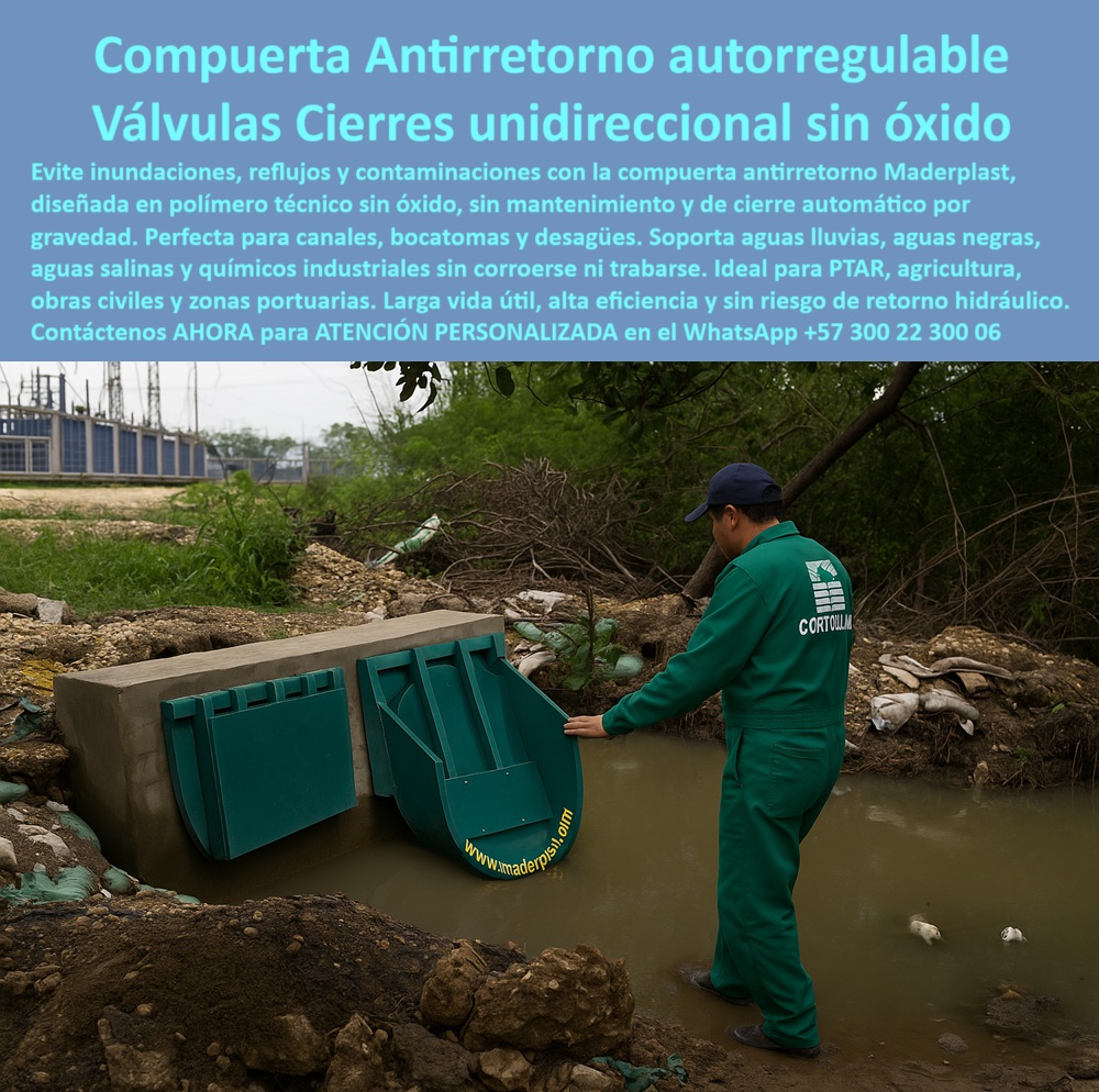 Charnelas Como Instalar Válvula Charnela Paso A Paso Montar Charnelas Maderplast 0 cierre unidireccional tapa circular para canales de agua lluvia compuerta ecológica sin óxido para bocatomas compuerta antirretorno ptar 01 La imagen muestra la Compuerta Antirretorno Autorregulable Maderplast, una solución revolucionaria para evitar inundaciones, reflujos y contaminaciones en cualquier sistema hidráulico. Diseñada por Maderplast en polímero técnico, esta válvula garantiza un cierre unidireccional sin óxido ni mantenimiento, operando de forma completamente automática por gravedad. Es perfecta para canales, bocatomas y desagües, y su robustez le permite soportar sin corroerse ni trabarse aguas lluvias, aguas negras, aguas salinas y químicos industriales. Ideal para proyectos de PTAR, agricultura, obras civiles y zonas portuarias, esta compuerta ofrece una larga vida útil, alta eficiencia y elimina cualquier riesgo de retorno hidráulico. Invierta en la tranquilidad y durabilidad que solo Maderplast puede ofrecer, asegurando un control de agua impecable, - Esta tecnología opera con un cierre-unidireccional, siendo ideal como compuerta antirretorno autorregulable de alto rendimiento. Gracias a su polímero técnico sin óxido duradero, funciona sin trabas incluso ante aguas-salinas-químicas, garantizando una operación fluida y segura en condiciones extremas. Su cierre automático por gravedad permite implementar una inversión duradera cero mantenimiento, que responde a necesidades actuales como evitar inundaciones-reflujos y protección contra reflujo de aguas. - Diseñada como compuerta ecológica sin óxido para bocatomas, esta solución también es perfecta como tapa circular para canales de agua lluvia, y responde a búsquedas frecuentes como ¿Cómo proteger bocatomas y desagües de contaminaciones sin mantenimiento?, ¿Qué compuerta autorregulable evita inundaciones y reflujos sin óxido?, o ¿Dónde comprar válvulas para canales que soportan aguas salinas y químicas?, - Su instalación sencilla y su naturaleza 100 % pasiva la convierten en una válvula-cierre-unidireccional ideal para proyectos que buscan una solución robusta y ecológica. Perfecta para PTAR-agricultura-obras-civiles, garantiza una larga vida útil hidráulica, eficiencia y cero riesgo de colapso por corrosión. Esta compuerta-antirretorno-autorregulable está optimizada para operar sin intervención en zonas-portuarias-eficiencia y sistemas expuestos a químicos industriales. - Esta tecnología también responde a necesidades de planificación en casos de desastres hidráulicos o riesgos industriales, siendo la elección correcta cuando se busca una válvula de no retorno para canales que opere por gravedad, sin oxidarse ni trabarse. Su diseño ecológico la convierte en una solución clave para canales-bocatomas-desagües, así como para obras de saneamiento sostenible. - Como parte del portafolio de soluciones de Maderplast, esta charnela de drenaje confiable representa la síntesis perfecta entre innovación, eficiencia y facilidad de instalación. Su operación autónoma responde a sistemas como control de agua por gravedad, siendo útil también para quienes preguntan ¿Cuál es la mejor solución para PTAR y agricultura sin riesgo de retorno hidráulico?, - Desde la reducción de riesgos hidráulicos, hasta la evitación de contaminaciones, esta válvula cumple con todos los requisitos técnicos de un sistema moderno y robusto. Su fabricación en polímero técnico sin óxido la posiciona como la mejor alternativa para quienes buscan soluciones ecológicas sin óxido para bocatomas y desagües, o simplemente quieren un producto que funcione siempre, sin preocuparse por mantenimientos costosos. Charnelas Como Instalar Válvula Charnela Paso A Paso Montar Charnelas Maderplast 0 cierre-unidireccional, - tapa circular para canales de agua lluvia, - compuerta ecológica sin óxido para bocatomas, compuerta antirretorno ptar