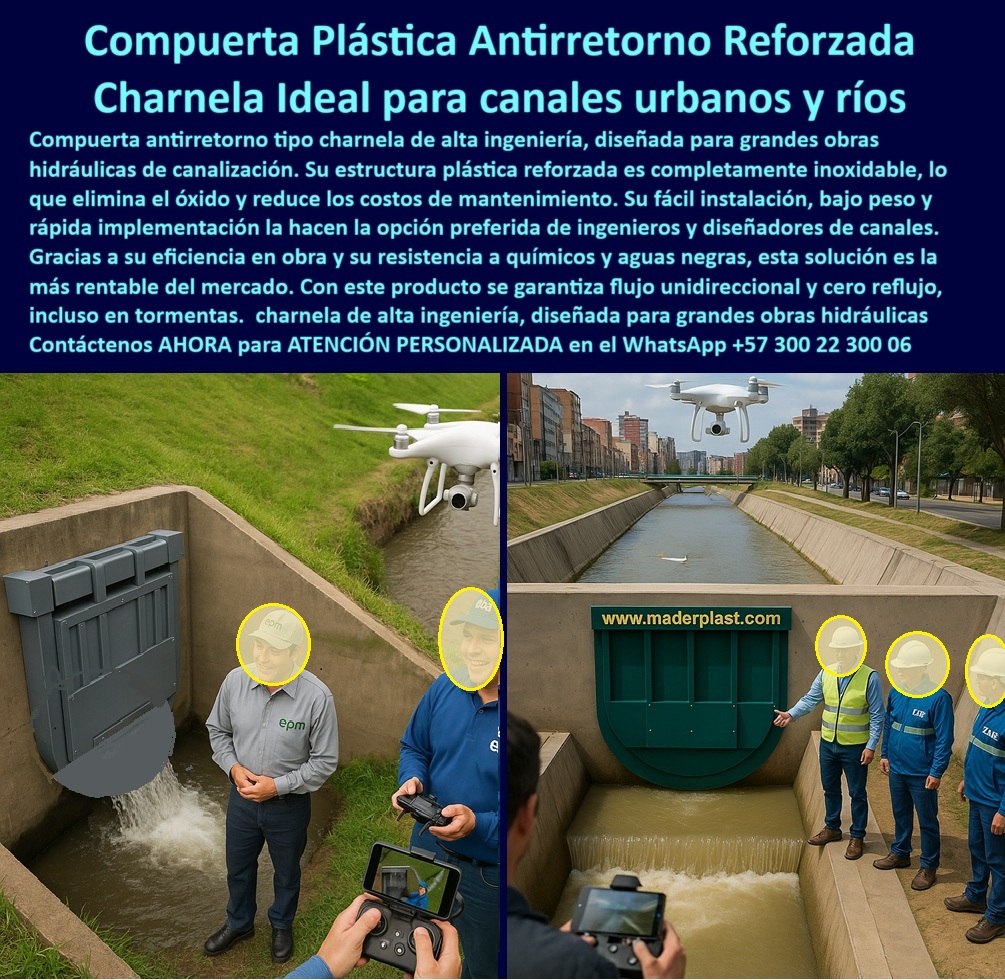 Compuertas Antirretorno Tipo Charnela En Canales Ríos Obra Hidráulica Maderplast 0 Compuerta estructural plástica reforzada Compuerta gris para canales urbanos Válvula de retención para canales abiertos Tapa grandes ptap 01 La imagen revela una de las soluciones hidráulicas más innovadoras del mercado: la compuerta plástica antirretorno reforzada Maderplast, una charnela ideal para canales urbanos y ríos. Esta tecnología de alta ingeniería, desarrollada por Maderplast para grandes obras hidráulicas de canalización, está diseñada con una estructura plástica inoxidable reforzada, completamente libre de óxido, que permite una operación continua con cero mantenimiento. - Es la elección preferida por ingenieros, urbanistas y diseñadores de canales gracias a su fácil instalación, bajo peso y rápida implementación, convirtiéndola en la solución más rentable y eficaz en proyectos donde el control del caudal y la protección contra reflujos son críticos. Con flujo unidireccional seguro, esta compuerta garantiza la seguridad incluso en tormentas intensas, evitando la entrada de aguas contaminadas o el reflujo hacia infraestructuras sensibles. - Fabricada con polímero técnico de alta resistencia, la compuerta estructural plástica reforzada es inmune a químicos, rayos UV, aguas negras y ambientes agresivos. Su diseño tipo antirretorno tipo charnela de alta ingeniería ha sido optimizado para brindar durabilidad extrema en obras hídricas donde otras tecnologías fallan por corrosión o desgaste prematuro. Este componente no solo es funcional: es robusto, confiable y de larga vida útil. - Los beneficios son múltiples. Gracias a su capacidad de manejar gran caudal salida agua sin retorno, esta válvula de retención para canales abiertos es ideal para sistemas urbanos, PTAR, alcantarillado y ríos con obras hidráulicas complejas. La tapa grandes PTAP desarrollada por Maderplast resiste presiones elevadas, impactos y condiciones hidrometeorológicas adversas, permitiendo mantener la infraestructura protegida. - ¿Qué compuerta plástica reforzada es ideal para canales urbanos y ríos? Sin duda, esta solución de Maderplast. Su diseño ergonómico facilita su uso en zonas urbanas densas donde se requiere una charnela de alta resistencia con flujo unidireccional en tormentas, cero riesgo de inundación y mínima intervención de mantenimiento. - ¿Cómo eliminar el óxido y reducir costos de mantenimiento en obras hidráulicas? Utilizando la compuerta gris para canales urbanos, que no requiere soldaduras ni pinturas especiales y que se instala sin equipos complejos, generando un ahorro inmediato en tiempos y mano de obra. Esto responde a la creciente demanda de eficiencia en obra, resistencia a químicos y rentabilidad. - ¿Dónde encuentro válvulas de retención para canales abiertos con cero reflujo? En Maderplast, donde la tecnología ha sido aplicada al diseño de compuertas antirretorno tipo charnela en canales y ríos, creando soluciones que eliminan el óxido, reducen costos de mantenimiento, y superan los estándares de ingeniería moderna. - ¿Necesito una tapa grande para PTAP que sea duradera y eficiente? Esta es la respuesta. Una válvula de retención plástica que combina durabilidad extrema en obras hídricas con desempeño probado en campo. Su estructura evita el retroceso del agua, permite mantenimiento cero y ofrece un control de caudal constante y eficiente, sin importar el entorno. - Con Maderplast, no compras solo una válvula: adquieres una solución completa para canales de alta demanda, PTAP, obras urbanas y rurales, donde la sostenibilidad, el diseño técnico y el ahorro a largo plazo son fundamentales Compuertas Antirretorno Tipo Charnela En Canales Ríos Obra Hidráulica Maderplast 0 Compuerta estructural plástica reforzada, - Compuerta gris para canales urbanos, Válvula de retención para canales abiertos, Tapa grandes ptap