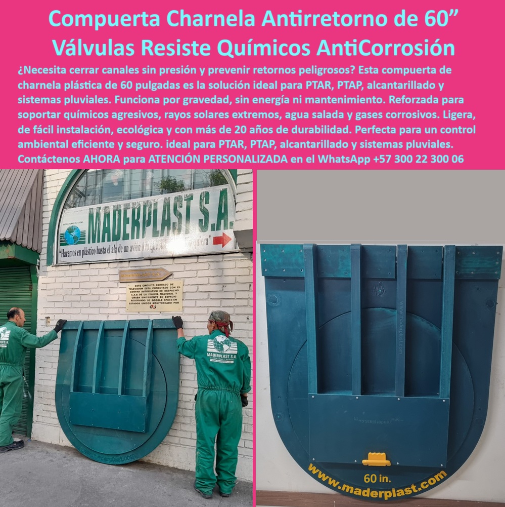 Fábrica Charnelas De Gran Tamaño Para Ptar Ptap Catálogo Brochure Tapa Maderplast 0 charnela ecológica resistente a químicos y rayos solares tapa plástica reforzada para canales no presurizados Qué compuerta usar Ptar ptap 01 La imagen muestra la imponente compuerta charnela antirretorno de 60 pulgadas Maderplast, una solución diseñada para proteger infraestructuras hidráulicas de alto nivel como PTAR, PTAP, alcantarillado y sistemas pluviales urbanos e industriales. Se trata de una válvula de control de caudal sin óxido ni presión, con un diseño técnico que combina robustez, eficiencia hidráulica y sostenibilidad ambiental. - Fabricada en polímero técnico de alto desempeño, esta charnela hidráulica para PTAR y PTAP es una compuerta de gran formato que resiste químicos agresivos, rayos solares extremos, agua salada, gases corrosivos y condiciones ambientales severas sin oxidarse ni deformarse. Su tecnología de múltiples bisagras, en este caso cuatro, garantiza un cierre seguro que no se desajusta incluso frente a corrientes de crecida o flujos turbulentos, un problema común que enfrentan otras compuertas metálicas tradicionales. Esta compuerta con cierre seguro para aguas residuales opera por gravedad, lo que significa que no necesita energía externa, sistemas de presión ni mecanismos motorizados. - A diferencia de válvulas convencionales, la charnela ecológica resistente a químicos y rayos solares Maderplast tiene un diseño de compuerta múltiple bisagra para cierre hermético, especialmente creada para canales no presurizados, donde el flujo debe ser unidireccional y sin posibilidad de retorno. Gracias a su diseño, esta compuerta segura contra crecidas y flujos turbulentos mantiene siempre un sello perfecto, sin requerir ajustes manuales o supervisión constante. - Se instala fácilmente sobre estructuras de concreto, y puede emplearse como tapa plástica reforzada para canales no presurizados, tapa de inspección hidráulica con múltiple anclaje, tapa plástica para ductos sanitarios, o incluso como válvula de polímero grande contra reflujo en PTAR. La imagen muestra claramente su escala, manipulada por personal especializado de Maderplast durante la revisión técnica en planta, lo que permite dimensionar visualmente la calidad estructural y el compromiso con la precisión de fabricación. - La compuerta hidráulica plástica de 60 pulgadas instalada en planta hidráulica que se observa aquí forma parte de la nueva generación de soluciones de cierre automático para zonas críticas. Su sistema pasivo elimina el uso de motores, lo que se traduce en ahorro energético, cero emisiones, cero mantenimiento y una operación totalmente autónoma. El sistema es apto para canales urbanos, redes pluviales, zonas industriales, ductos sanitarios, plantas de tratamiento y cualquier otra obra donde se necesite evitar el retorno de agua contaminada sin perder eficiencia. - Con Maderplast, encuentras soluciones de gran formato como la compuerta antirretorno plástica 60 pulgadas, usada como tapa hidráulica robusta para canales de agua gris, compuerta plástica para canales sin presión, o incluso como válvula antirretorno grande resistente a químicos. Este modelo es ideal para cualquier entidad o contratista que se pregunte qué compuerta usar en PTAR sin presión ni óxido, o dónde conseguir válvulas grandes para canales no presurizados, porque aquí está la solución: charnela reforzada con múltiples bisagras para PTAR, diseñada para durar más de 20 años, sin fallas de alineación, sin óxido, y sin reemplazos costosos. - Esta válvula de retención ecológica sin mantenimiento transforma la manera en que se conciben los sistemas de drenaje avanzados. Su función pasiva basada en gravedad asegura una válvula con cierre automático por gravedad, libre de errores mecánicos. Además, al ser una compuerta industrial libre de óxido para agua residual, contribuye con la eficiencia operativa y el cumplimiento ambiental. - La charnela-con-cuatro-bisagras-reforzadas que aparece en la imagen es una prueba real del compromiso de Maderplast con la innovación útil, duradera y confiable. Cada componente ha sido optimizado para ofrecer tecnología hidráulica sostenible, libre de corrosión, adaptable a cualquier clima y compatible con entornos urbanos e industriales. Es una verdadera tapa hidráulica de gran tamaño industrial, instalada por expertos y fabricada con visión de largo plazo. - ¿Estás buscando una compuerta plástica reforzada para zonas industriales? ¿Necesitas una tapa hidráulica resistente a químicos agresivos? ¿O buscas una válvula plástica de gran tamaño para sistemas pluviales que no falle en entornos hostiles? La respuesta está en la charnela ecológica anticorrosiva para obras hidráulicas de Maderplast. - En resumen: para sistemas donde el mantenimiento es difícil, el entorno es químico, el agua es salada y el presupuesto necesita soluciones a largo plazo, Maderplast ofrece la compuerta plástica de 60 pulgadas para canales sin presión, reforzada, confiable, sostenible y certificada en el campo. Fábrica Charnelas De Gran Tamaño Para Ptar Ptap Catálogo Brochure Tapa Maderplast 0 charnela ecológica resistente a químicos y rayos solares, - tapa plástica reforzada para canales no presurizados, Qué compuerta usar Ptar ptap