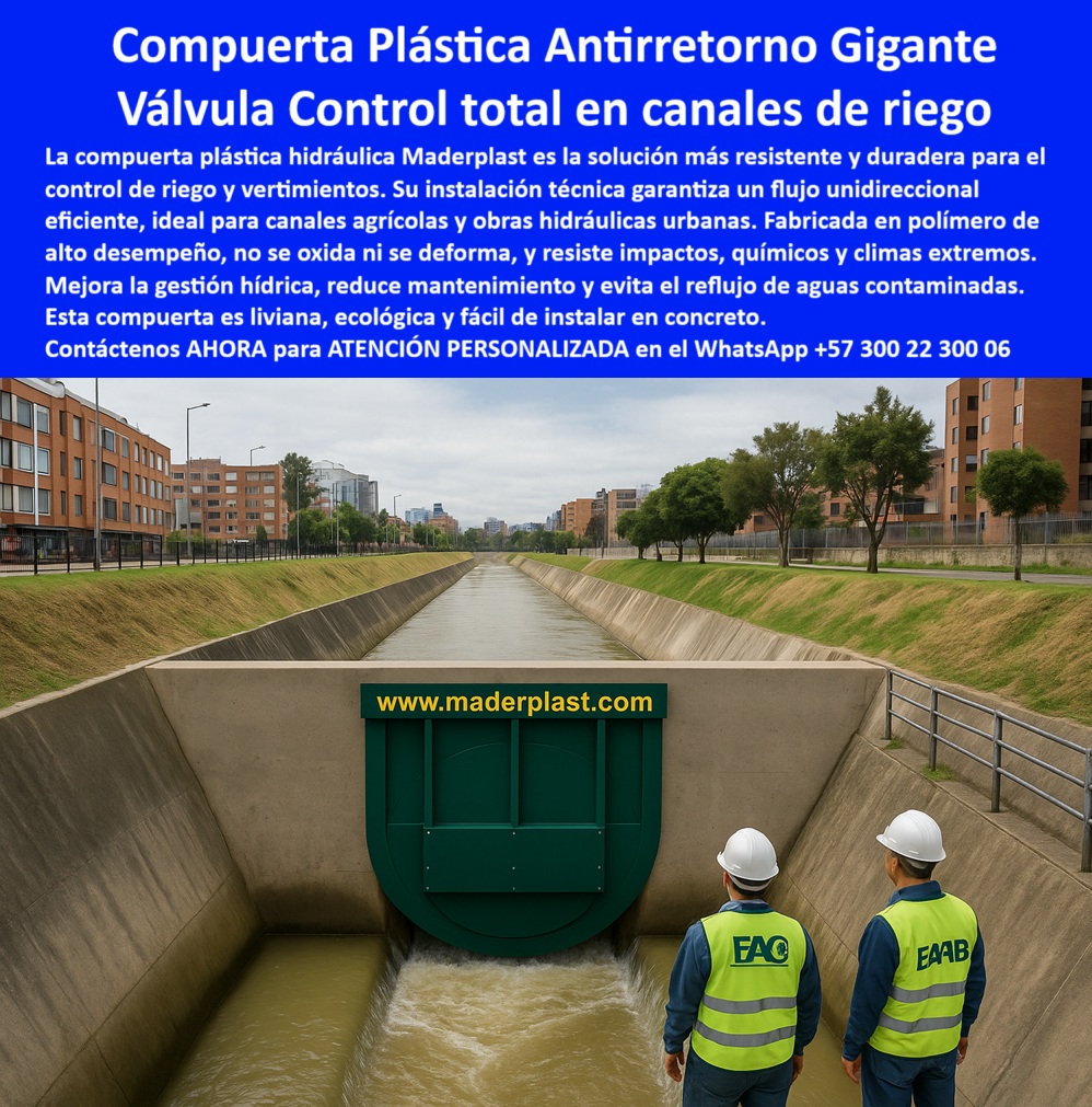 Instalación Charnela Compuertas Hidráulicas Canal De Riego Agrícola Maderplast 0 compuerta grande de plástico Compuerta instalada para control de riego agrícola válvulas anti reflujo super fuertes grandes resistentes ptap 01 La imagen exhibe la imponente Compuerta Plástica Antirretorno Gigante Maderplast, la solución más robusta y duradera para un control total en canales de riego y vertimientos. Esta compuerta hidráulica, fabricada por Maderplast en polímero de alto desempeño, garantiza un flujo unidireccional eficiente, siendo ideal tanto para canales agrícolas como para obras hidráulicas urbanas. Su composición avanzada asegura que no se oxida, no se deforma, y resiste impactos, químicos y los climas más extremos. Al instalarla, optimizar la gestión hídrica, reducirás drásticamente el mantenimiento y prevendrán eficazmente el reflujo de aguas contaminadas. Siendo liviana, ecológica y sorprendentemente fácil de instalar en concreto, esta compuerta representa una inversión inteligente que asegura la protección y eficiencia a largo plazo de tus proyectos, - Su funcionamiento garantiza un flujo unidireccional eficiente, asegurando flujo-unidireccional-garantizado en todos los escenarios de operación hidráulica, y convirtiéndose en una verdadera compuerta plástica antirretorno gigante instalada para control de riego agrícola efectivo. Esta solución está diseñada para evitar el reflujo de aguas contaminadas, trabajando como válvula control total flujo unidireccional en obras urbanas y rurales. Si te preguntas ¿Qué compuerta plástica gigante controla canales de riego?, esta es la respuesta técnica más confiable. - Gracias al polímero de alto desempeño no oxidado, esta compuerta grande de plástico industrial representa una solución resistente a vertimientos duraderos, ideal para obras-civiles-duraderas que requieren una compuerta liviana fácil instalación concreto y libre de corrosión. Su aplicación responde también a ¿Cuál es la mejor compuerta para obras hidráulicas urbanas sin mantenimiento?, siendo perfecta como instalación compuerta plástica fuerte, compatible con concreto estructural sin necesidad de refuerzos metálicos. - Las válvulas anti reflujo super fuertes desarrolladas por Maderplast aseguran el control de vertimientos duradero, aportando protección-ambiental-agua, mejorando la gestión-hídrica-eficiente, y actuando como drenaje-urbano-seguro sin bloqueos ni retrocesos. Su sistema de charnela hidráulica canalización, también reconocida como charnela hidráulica polímero, permite máxima eficiencia con sin-mantenimiento-charnela, ideal para obras hidráulicas urbanas seguras y sistemas de riego agrícola de alto rendimiento. - Para quienes necesitan una barrera reflectora ecológica, este diseño liviano y robusto responde perfectamente a las preguntas más frecuentes del mercado como ¿Cómo evitar el reflujo de aguas contaminadas en canales agrícolas? o ¿Dónde comprar válvula antirretorno que no se oxide en concreto?, ya que esta compuerta ecológica liviana permite una implementación rápida y sostenible. Además, su diseño robusto asegura resistencia a impactos químicos extremos, incluso ante condiciones climáticas críticas o exposición prolongada. - Este producto forma parte de las soluciones-hidráulicas-innovadoras desarrolladas por Maderplast, donde cada compuerta instalada para control de riego agrícola asegura eficiencia, continuidad y confianza. Su sistema antirretorno de aguas contaminadas responde a exigencias operativas sin dejar de lado la protección ambiental agua limpia, cumpliendo con todos los criterios técnicos de sistemas de riego de alto rendimiento. - Su uso como compuerta canales agrícolas urbanos la convierte también en una válvula control total canales riego, clave en sistemas de drenaje urbano sin problemas. Es una solución control de caudal gigante que representa una inversión real en seguridad hídrica. Para todos aquellos que requieren una compuerta-gigante-antirretorno, esta es la tecnología ideal, duradera, económica en mantenimiento y superior en desempeño. - Así, esta compuerta ecológica, liviana, fácil instalación en concreto, construida en válvula-polímero-resistente, forma parte de un catálogo diseñado para control-riego-agrícola, asegurando la continuidad y eficiencia de sistemas hidráulicos estratégicos. Esta solución polímero de alto desempeño, resiste impactos y químicos, no solo mejora la operación sino que respalda decisiones públicas o privadas en infraestructura de largo plazo Instalación Charnela Compuertas Hidráulicas Canal De Riego Agrícola Maderplast 0 compuerta grande de plástico, - Compuerta instalada para control de riego agrícola, válvulas anti reflujo super fuertes grandes resistentes ptap
