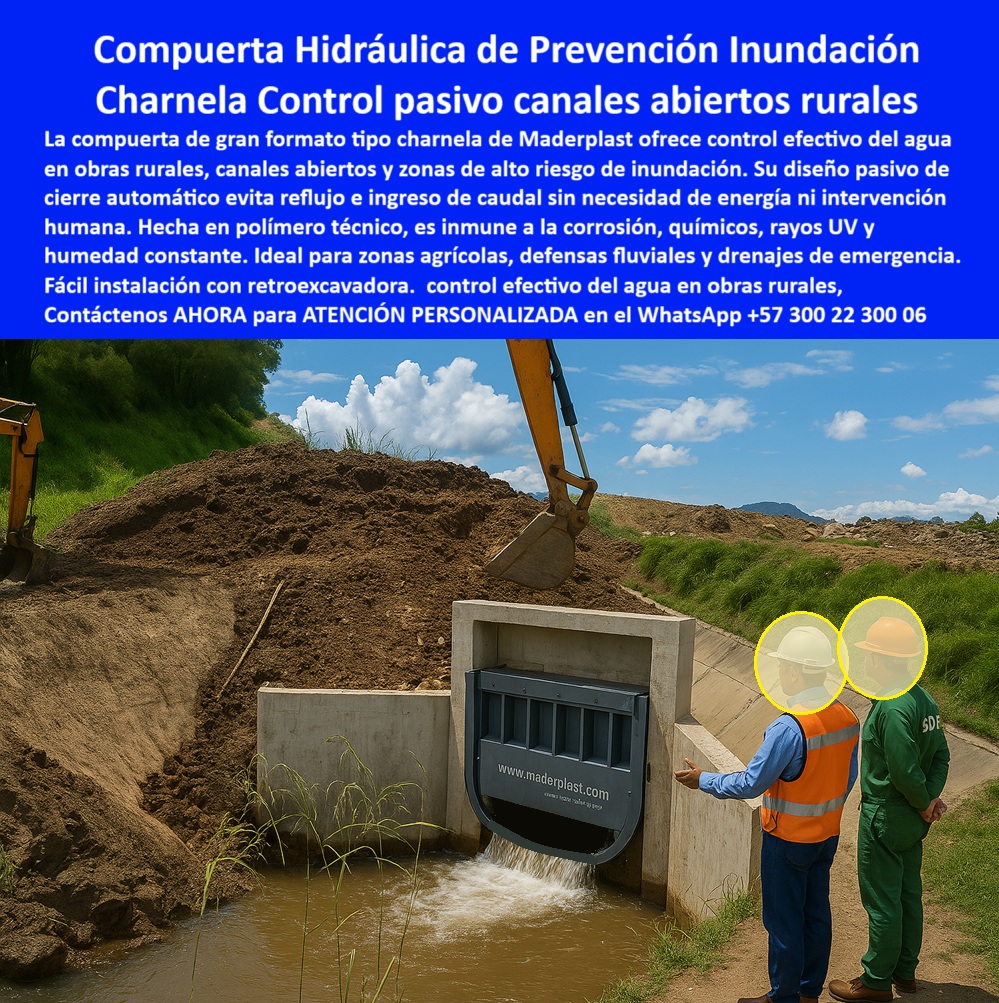 Instalación De Compuerta Charnela Gran Formato Para Obras Hidráulicas Maderplast 0 Qué compuerta usar para evitar inundaciones en campo abierto Compuerta en macro obras Sistema de control hídrico con charnela Canal Ptar 01 Compuerta Hidráulica Tipo Charnela de Gran Formato Maderplast: La Solución Definitiva para Control de Agua en Zonas Rurales, - La instalación-compuerta-canal que se observa en la imagen corresponde a una compuerta-hidráulica de gran formato tipo charnela de Maderplast, específicamente diseñada para brindar control efectivo del agua en canales abiertos rurales, obras de drenaje, defensas fluviales y zonas agrícolas con alto riesgo de inundación. Su funcionamiento pasivo convierte esta compuerta de control pasivo de agua en una solución que no requiere energía ni intervención humana, lo cual la posiciona como la respuesta definitiva a la pregunta: ¿Cómo controlar el agua sin energía en zonas agrícolas?, - Fabricada en polímero técnico, esta compuerta-polímero-técnico es inmune a la corrosión, a los químicos, a los rayos UV ya la humedad constante, lo que la hace perfecta para sistemas de riego, canales PTAR, y entornos de condiciones extremas. Su estructura robusta garantiza una larga vida útil sin mantenimiento, lo cual resuelve de forma eficiente otra pregunta clave: ¿Cuál es la mejor válvula para drenar canales rurales?, - Durante la instalación de válvula anti retorno con retroexcavadora, se evidencia la facilidad de implementación gracias a su diseño modular ya la posibilidad de montaje en estructuras existentes. La charnela hidráulica de gran formato actúa como una válvula-sin-energía, impidiendo el reflujo y asegurando un cierre automático. Esto la convierte en una poderosa clapeta-hidráulica-rural, ideal como compuerta técnica para canales PTAR o como compuerta para defensa fluvial. - Este sistema es también una válvula hidráulica para control de ríos, y su tecnología tipo válvula tipo chapaleta rural o válvula-antirretorno permite controlar grandes caudales sin perder eficiencia. La compuerta anti retorno sin mantenimiento, también conocida como clapeta para canales abiertos, elimina el riesgo de inundaciones al operar como una compuerta anti reflujo con fácil instalación. - Además, actúa como una compuerta sin energía para drenajes, aportando seguridad a cultivos vulnerables. Por eso, si te preguntas: ¿Qué poner en un canal para evitar el reflujo de agua? o ¿Qué compuerta sirve para evitar inundaciones en el campo?, la respuesta es clara: la compuerta de cierre automático sin energía de Maderplast. - Su diseño charlena-control-agua, también llamado charlena hidráulica rural anti inundación, brinda un sistema pasivo de control de agua en zona agrícola, ideal para sistema-drenaje-pasivo. Se adapta perfectamente como compuerta para cultivos con riesgo hídrico, donde su funcionamiento autónomo reduce costos operativos y elimina fallas asociadas a sistemas mecánicos o eléctricos. - Esta compuerta técnica polímero drenaje también se clasifica como compuerta resistente a químicos y UV, optimizada para control-inundaciones-agro, y reconocida en el mercado como compuerta para canales rurales y compuerta-zona-rural. Además, su ingeniería avanzada la sitúa como compuerta en macro obras, permitiendo su aplicación en megaproyectos hidráulicos. - El mecanismo de charlena cierre hidráulico sin motor, combinado con la acción de válvula basculante anti retorno, responde con eficacia al retorno de agua por lluvias intensas o crecidas de ríos. Esto la convierte en una clapeta de control de flujo pluvial, perfecta para sectores rurales, industriales o de infraestructura crítica. - Si aún te preguntas: ¿Dónde comprar compuerta tipo charnela sin motor?, la respuesta es: Maderplast, empresa líder en ingeniería plástica, innovación hidráulica y soluciones sostenibles. Su sistema de control hídrico con charnela ha sido probado exitosamente en obras como canales de riego, drenajes pluviales, sistemas PTAR y defensas agrícolas. - La Clapeta tipo charnela controlando flujo en obra hidráulica demuestra cómo el uso de polímeros técnicos puede superar al acero o concreto en resistencia, durabilidad y rendimiento. Esta charlena de polímero para ríos, con su diseño inteligente, no solo mejora la gestión del agua, sino que ofrece una solución viable, confiable y rentable en zonas con riesgo hídrico elevado. - Para más información personalizada sobre este producto, contáctanos ahora vía WhatsApp +57 300 22 300 06, y descubre por qué la compuerta hidráulica negra instalada en canal rural abierto de Maderplast es la mejor inversión en infraestructura hidráulica moderna Instalación De Compuerta Charnela Gran Formato Para Obras Hidráulicas Maderplast 0 Qué compuerta usar para evitar inundaciones en campo abierto, - Compuerta en macro obras, - Sistema de control hídrico con charnela, Canal Ptar