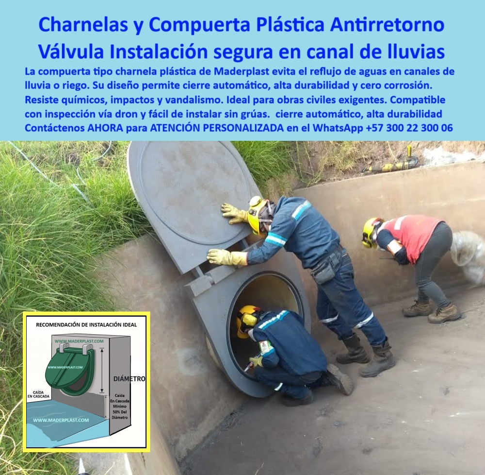 Supervisión Técnica de Válvulas Charnelas Instaladas Canales Hidráulicos Maderplast 0 estructuras para aguas lluvias Canal con válvula charnela y sistema de inspección por dron compuerta riego agrícola compuertas ptar 01 La imagen muestra las innovadoras Compuertas Abatibles Doble para Riego Maderplast, charnelas diseñadas para operar sin presión ni mantenimiento, optimizando tus proyectos hidráulicos. Esta compuerta tipo charnela de Maderplast ha sido creada para funcionar sin energía en canales de riego y obras hidráulicas sostenibles. Su sistema de tapa basculante automática se activa por la presión natural del flujo, eliminando eficazmente el retorno de aguas contaminadas, residuos o gases. Fabricada en polímero técnico de última generación, es invulnerable al sol, a la salinidad y al uso intensivo. Maderplast garantiza soluciones confiables, duraderas y fáciles de instalar en cualquier proyecto de infraestructura sin presión. Es la elección perfecta para riego agrícola, drenaje urbano y control fluvial que buscan máxima eficiencia y cero preocupaciones, - Estas charnelas-sin-presión-mantenimiento forman parte del sistema infraestructura-sin-presión diseñado con ingeniería de alto nivel para riego-agrícola-drenaje-urbano que requieren soluciones de válvula-hidráulica-sostenible. Su desempeño impecable se basa en una tapa-basculante-automática que se activa con el flujo natural de agua, ofreciendo un control fluvial-fiable sin necesidad de motores, sensores o intervención humana. - Esta tecnología de compuertas-abatibles-riego evita eficazmente el retorno-aguas-contaminadas-prevención, funcionando como una verdadera válvula doble basculante para protección ambiental hídrica. El sistema de control caudal automático actúa de forma autónoma, confiable y sin necesidad de mantenimiento, como debe ser en proyectos hidráulicos modernos. - Fabricadas en polímero-resistente-sol-salinidad, estas compuertas resisten el uso intensivo en zonas rurales, canales de drenaje y sistemas PTAR. Son ideales como compuerta para embalses plástica, compuerta riego agrícola, o válvula de canal doble, soportando químicos, sedimentos, climas extremos y vandalismo. Esto responde directamente a la búsqueda: ¿Dónde encuentro válvulas sostenibles resistentes al sol y salinidad?, - Maderplast no sólo entrega la compuerta: entrega la solución completa. Porque en control hidráulico, no basta nombrar el milagro, hay que nombrar al santo que lo hace: ¡y ese santo se llama Maderplast! Una empresa que desarrolla soluciones-duraderas-confiables, que integran supervisión remota como en un canal con válvula charnela y sistema de inspección por dron, y que se instalan sin complicaciones gracias a su diseño de instalación fácil proyectos riego. - Estas compuertas cumplen con los criterios más estrictos en obras de infraestructura sin presión, siendo perfectas para quienes preguntan:, - ¿Qué compuerta abatible doble es buena para riego sin mantenimiento?, - ¿Cómo evitar el retorno de aguas contaminadas en drenaje urbano?, - ¿Cuál es la compuerta ideal para proyectos de infraestructura sin presión?, - La respuesta es clara: Maderplast. Con sus compuertas charnela polímero técnico, que ofrecen una solución ingeniería sin fugas, con resistencia a climas extremos, control fluvial sin presión, y una operación libre de mantenimiento que garantiza larga vida útil hidráulica y un sistema tapa basculante automático que protege cada gota. Supervisión Técnica de Válvulas Charnelas Instaladas Canales Hidráulicos Maderplast 0 estructuras para aguas lluvias, - Canal con válvula charnela y sistema de inspección por dron, - compuerta riego agrícola, - compuertas ptar
