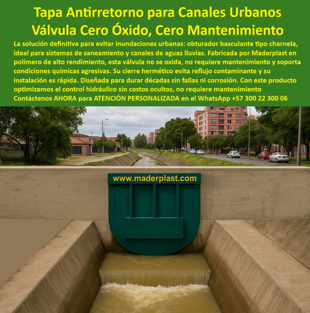 Tapas Hidráulicas Tapa De Canal Instalación Charnelas Compuerta Canales Maderplast 0 charnela antirretorno saneamiento Cuál es la mejor válvula de retención que no oxide ni necesite mantenimiento Obturador basculante ptar 01 La imagen presenta la charnela-antirretorno-saneamiento de Maderplast, una solución definitiva para el control de flujo en canales urbanos. Esta compuerta-plástica-antirretorno-urbana, fabricada en polímero de alto rendimiento, es una tapa hidráulica plástica para canales diseñada para operar en sistemas de saneamiento, redes de aguas lluvias, canales pluviales urbanos, estructuras de concreto, y obras hidráulicas expuestas a condiciones químicas agresivas. Su estructura robusta, libre de óxido y sin partes metálicas, hace que esta compuerta liviana sin mantenimiento continuo funcione durante décadas sin fallas, sin corrosión y con cero mantenimiento. - Esta válvula-de-retención-para-canales actúa como una compuerta basculante sin corrosión para saneamiento, permitiendo un flujo unidireccional para drenajes, evitando así el reflujo contaminante que puede dañar infraestructura crítica en zonas urbanas. Además, se integra fácilmente como charnela-hidráulica-de-alto-rendimiento, gracias a su sistema de cierre hermético automático, adaptable a cualquier tapa de canal con sistema antirretorno eficiente. Esta solución no necesita electricidad, presión hidráulica externa, ni mecanismos adicionales, funcionando como una válvula hidráulica sin óxido sobre estructura de concreto, incluso en situaciones de alto caudal. - Cuando los proyectistas se preguntan ¿Qué válvula sirve para controlar reflujo en lluvia?, o ¿Cuál compuerta evita inundaciones sin mantenimiento?, Maderplast responde con una tecnología avalada en campo: la compuerta tipo charnela plástica para alcantarillado. Diseñada como una válvula unidireccional para drenajes, es ideal para obras urbanas, canales abiertos, tapas de inspección antirretorno herméticas, y drenajes urbanos expuestos a aguas negras. - El sistema se instala con facilidad sobre concreto, sin cortes estructurales, y responde también a otras necesidades críticas como: tapa hidráulica sin corrosión, válvula de control para aguas lluvias urbanas, compuerta sin mantenimiento para canal, y tapa hidráulica para canal de aguas lluvias. Además, cumple con estándares técnicos para compuertas-plásticas-para-alcantarillado, compuerta de inspección hidráulica urbana, y tapa de canal con válvula de retención. Esta tecnología también se presenta como una solución hidráulica antireflujo para aguas negras, ofreciendo eficiencia en sistemas donde antes dominaba el metal y el óxido. - La válvula plástica para sistemas de saneamiento urbano Maderplast también responde al mercado que busca sostenibilidad: funciona como válvula ecológica antirretorno para zonas urbanas, ideal para quien pregunta ¿Qué compuerta no se oxida para drenajes urbanos? o ¿Dónde consigo válvulas plásticas para canales? Esta compuerta de drenaje para estructuras de concreto, conocida también como obturador basculante PTAR, tapa-de-canal-con-cierre-hermético o válvula de cierre automático para drenaje urbano, representa el estándar de calidad en control de inundaciones urbanas con sistemas pasivos, sin energía, sin mantenimiento. - Su diseño estructural, el soporte técnico de Maderplast, y su comportamiento comprobado en campo, hacen de esta charnela hidráulica urbana sin óxido la elección ideal para quienes buscan sistema-de-drenaje-urbano-eficiente, con una válvula-de-retención-sin-corrosión, de bajo costo operativo, y con garantía de larga vida útil. Esta compuerta de flujo controlado para canalización, en su versión verde tipo tapa hidráulica para drenaje abierto, protege redes pluviales y alcantarillado urbano sin interrupciones. - En resumen, Maderplast ofrece una solución única: la válvula hidráulica de bajo costo operativo, libre de mantenimiento continuo, sin corrosión, sin óxido, con eficiencia comprobada, y lista para ser instalada en entornos exigentes. Si se busca una charnela plástica cerrando canal de aguas lluvias, una válvula de control para aguas lluvias urbanas, o una tapa hidráulica plástica para control de reflujo, esta tecnología cumple todas las funciones en un solo componente. - Con Maderplast, la infraestructura hidráulica urbana está protegida para siempre. Y cuando te preguntes ¿Cuál es la mejor válvula de retención que no oxide ni necesite mantenimiento?, sabrás que la respuesta es: Maderplast. Tapas Hidráulicas Tapa De Canal Instalación Charnelas Compuerta Canales Maderplast 0 charnela-antirretorno-saneamiento, - Cuál es la mejor válvula de retención que no oxide ni necesite mantenimiento, Obturador basculante ptar