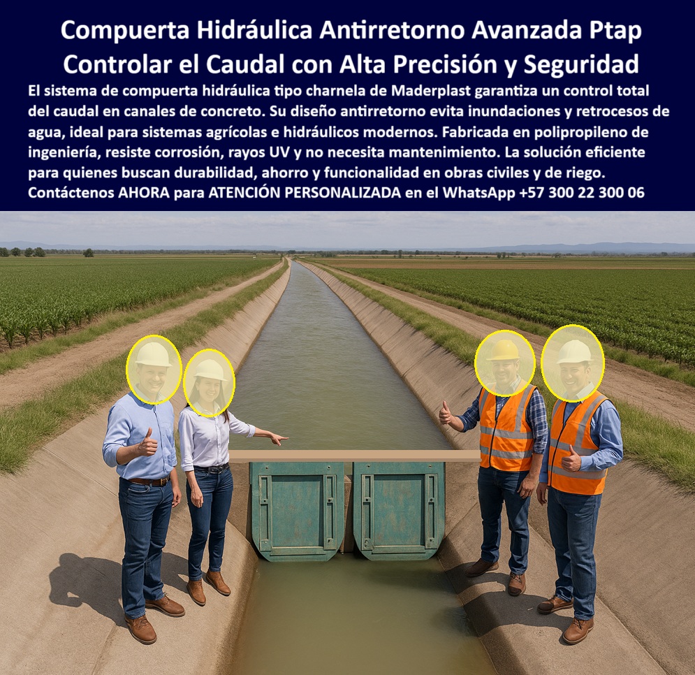 Válvulas Y Control Hidráulico Canales De Riego Compuertas Charnelas Maderplast 0 sistema de control de caudal qué es válvula antirretorno imágenes de charnelas plásticas compuerta hidráulica para canal de concreto Ptar 01 En la imagen se observa una compuerta plástica doble instalada en canal agrícola a cielo abierto, rodeado de cultivos perfectamente alineados y bajo inspección técnica por parte de un equipo de ingenieros y operarios con chalecos de seguridad. Esta es una charnela doble para canal agrícola, montada directamente sobre el concreto del canal principal, diseñada como una solución de control-de-caudal-en-riego de alta precisión y durabilidad. Su funcionamiento es automático, operando por presión hidráulica sin necesidad de energía ni sistemas externos, lo que la convierte en la opción más eficiente para sistema-hidráulico-agrícola de zonas rurales de alto desempeño. - ¿Qué compuerta sirve para los canales agrícolas? La respuesta está aquí: esta compuerta-para-canal-agrícola, desarrollada por Maderplast, es una válvula de tipo flap fabricada en polipropileno de alta resistencia, que garantiza cierre hermético sin mantenimiento. Esta válvula-antirretorno-para-riego es inmune a la corrosión, a los rayos UV, y opera sin fricción, incluso en condiciones exigentes. La compuerta hidráulica doble en canal de concreto permite detener el reflujo sin esfuerzos mecánicos, asegurando que el agua fluya en un solo sentido durante el riego por gravedad o en presiones variables. - ¿Cuál compuerta usar en canal de concreto? Esta válvula hidráulica para canales de concreto, con diseño simétrico y charnela reforzada, fue pensada para obras civiles de largo aliento y sistemas hidráulicos de control sin presión externa. Al no requerir partes metálicas, ni pintura, ni componentes eléctricos, su instalación es simple y rápida. Esta misma solución ha sido validada en múltiples regiones del país, respondiendo a lo que muchas entidades se preguntan: ¿qué es una charnela plástica hidráulica? Es una compuerta con bisagra estructural polimérica que responde únicamente al flujo del agua, cerrando en caso de retorno y liberando en sentido de operación normal. - ¿Qué válvula evita el retorno de agua? Esta válvula-de-retención-de-agua ha demostrado ser la mejor opción para canales de riego parcelado o grandes obras hidráulicas. Su diseño tipo compuerta de sello hermético en canal de riego minimizar fugas, maximiza el aprovechamiento del caudal y reduce significativamente las pérdidas por infiltración o retroceso. El sistema de compuerta sin mantenimiento rural como el de esta instalación puede ser inspeccionado fácilmente con drones, sin necesidad de intervención humana continua, lo que mejora la logística de los canales-de-riego-automatizado. - Esta es también una válvula plástica para canal de riego agrícola, ligera pero ultra resistente, capaz de trabajar con presión natural del canal sin requerir refuerzos metálicos. Su durabilidad se combina con economía operativa, lo que la convierte en la opción preferida para entidades de riego, municipios, alcaldías o consorcios de ingeniería. La compuerta plástica para canalización hidráulica que vemos en la imagen ha sido instalada con sello técnico, anclada a concreto y alineada perfectamente al flujo, cumpliendo todas las especificaciones del sistema de control hídrico por gravedad. - ¿Dónde consigo válvulas para riego por gravedad? En Maderplast, fabricante líder en válvulas antirretorno sobre canal de riego rural, con más de 25 años de experiencia en válvulas plásticas para riego, saneamiento e infraestructura agrícola. Este modelo específico es una charnela plástica para control de caudal, fabricada en serie con medidas estándar o personalizadas según el sistema hidráulico-de-riego requerido. - La compuerta-doble-para-canal que se aprecia en la imagen, instalada en una obra hidráulica-de-riego, es ejemplo de cómo una tecnología plástica puede superar en eficiencia, durabilidad y economía a sistemas metálicos tradicionales. La válvula plástica liviana y duradera, instalada aquí, permite ahorro de agua, evita intervención frecuente y simplifica la administración del recurso en campo abierto. Esta es también la mejor opción para quienes buscan una compuerta automática para riego por gravedad, sin errores, sin fugas, sin trabas. - ¿Qué válvula sirve para el flujo agrícola sin energía? Esta misma, la válvula sin energía para control de agua, es la solución que Maderplast ha perfeccionado. Ha sido implementada como tapa hidráulica para infraestructura rural, en miles de metros de canales, donde se requiere garantizar precisión y cero intervención operativa. - Contáctenos AHORA para ATENCIÓN PERSONALIZADA en el WhatsApp +57 300 22 300 06 y reciba acompañamiento profesional directo del equipo técnico de Maderplast. - Porque un sistema de riego eficiente comienza con una válvula precisa, sin óxido, sin fallas, sin mantenimiento. Maderplast es su socio confiable en cada metro de canal agrícola Válvulas Y Control Hidráulico Canales De Riego Compuertas Charnelas Maderplast 0 sistema de control de caudal, - qué es válvula antirretorno, - imágenes de charnelas plásticas, compuerta hidráulica para canal de concreto Ptar