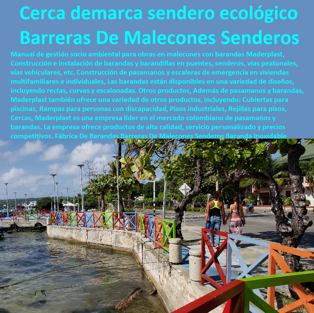 Barandas y barreras para caminos, senderos ecológicos o peatonales en  Madera plástica