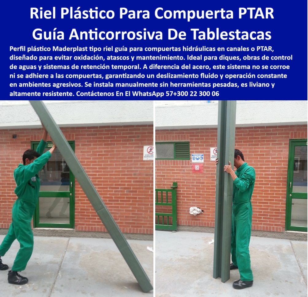 Compuerta Ecológica Para Obras Hidráulicas Sistema De Tablestacas Maderplast 0 Diques barrera desmontable de tablones para canal compuerta de canal con guías plásticas sistema de compuertas por tablestacas horizontales Ptar Soluciones de compuertas plásticas para plantas de tratamiento, - guías plásticas anticorrosivas para diques y canales, - compuertas de tablestacas visibles para plantas industriales, - guías industriales plásticas resistentes a humedad, - rieles deslizantes de polipropileno técnico, - sistemas de tablestacas desmontables para obras hidráulicas, - soluciones modulares de control de aguas industriales, - tablestacas horizontales modulares para control hidráulico, - perfiles plásticos ligeros para sistemas de compuerta, - ¿Qué tipo de compuerta de canal no se oxida?, - Sistemas de tablestacas plásticas desmontables para control de aguas, - perfiles plásticos de alta resistencia para compuertas, - Descripción Optimizada de la Imagen: La imagen presenta un sistema de guías plásticas anticorrosivas tipo tablestacas, diseñadas para compuertas hidráulicas en canales de control de aguas y plantas de tratamiento como PTAR y EDAR. Fabricadas por Maderplast, estas guías permiten un deslizamiento fluido sin atascos ni corrosión, incluso en ambientes de alta humedad, salinidad y exposición química. El perfil estructural liviano facilita la instalación manual sin necesidad de herramientas pesadas, eliminando los tradicionales problemas de oxidación y adhesión que presentan los sistemas metálicos. La solución ofrecida por Maderplast reemplaza eficientemente las guías metálicas convencionales, garantizando larga vida útil, bajo mantenimiento y máxima eficiencia en operación hidráulica. Gracias a su ingeniería avanzada, Maderplast proporciona un sistema de compuertas plásticas ecológicas, ideales para diques, obras de control de agua, canales de riego y plantas de tratamiento industrial, - riel guía plástico para canales hidráulicos, - perfiles de canal plástico para infraestructura hidráulica, - sistema de tablestacas plásticas para compuertas, - barreras hidráulicas desmontables de alta resistencia, - compuertas resistentes a químicos y ambientes agresivos, - tablestacas-horizontales-industriales, - barreras hidráulicas plásticas para control de flujo, - tablestacas-desmontables-para-canales, - compuertas-industriales-ecológicas, - sistemas de compuertas plásticas de control hidráulico, - soluciones desmontables de control de agua, - perfiles de polipropileno técnico para tablestacas hidráulicas, - rieles-plásticos-industriales, - Guías plásticas anticorrosivas para compuertas hidráulicas, - Rieles plásticos para compuertas de retención de agua en canales, - Barreras plásticas industriales resistentes para control de flujo hidráulico, - guías-plásticas-para-compuertas, - compuertas-de-control-de-aguas, - compuertas industriales de sellado hermético sin mantenimiento, - ¿Dónde venden guías plásticas para sistemas de tablestacas?, - comparativa confiable para toma de decisiones -sistemas de barrera hidráulica ecológica con tablestacas plásticas, - ¿Dónde encuentro barreras hidráulicas plásticas para diques?, - guías plásticas para tablestacas de control hidráulico, - compuertas-hidráulicas-plásticas, - tablestacas horizontales para obras hidráulicas sostenibles, - soluciones de compuertas anticorrosivas para sistemas PTAR, - rieles plásticos ligeros para diques de retención, - perfiles-plásticos-para-control-hidráulico, - compuertas modulares anticorrosivas para diques, - ¿Qué riel plástico sirve para control hidráulico en PTAR?, - guías deslizantes plásticas para control de agua, - perfiles plásticos resistentes para sistemas hidráulicos, - ¿Qué compuertas desmontables son ideales para obras de agua?, - sistemas plásticos de compuertas industriales, - soluciones-hidráulicas-anticorrosivas, - compuertas plásticas de tránsito fluido para canales, - riel guía plástico anticorrosivo para canales de agua, - tablestacas modulares para plantas de tratamiento, - sistemas de compuertas sin óxido para zonas industriales, - sistemas-de-barrera-hidráulica, - compuertas plásticas visibles para zonas técnicas hidráulicas, - rieles plásticos para compuertas hidráulicas en canales, - barreras desmontables de tablones para canales industriales 0 Compuerta Ecológica Para Obras Hidráulicas Sistema De Tablestacas Maderplast 0 Diques barrera desmontable de tablones para canal, - compuerta-de-canal-con-guías-plásticas, - sistema de compuertas por tablestacas horizontales, - Ptar