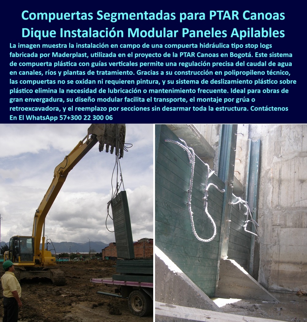 Compuerta Para Obras Hidráulicas Esclusa Regulación Caudal Tablestacas Maderplast 0 Cuál es la mejor compuerta para regular el nivel en canales de riego Cuál es el sistema más fácil cerrar un canal hidráulico Barrera temporal  compuerta para caudales elevados en infraestructura hidráulica, - estructura plástica de caudal, - alternativa plástica superior al acero para compuertas, - paneles plásticos resistentes para control de flujo, - compuerta que evita oxidación y garantiza larga vida útil, - ¿Qué compuertas plásticas recomiendan para PTAR ?, guía técnica, artículo experto,  compuerta segmentada de alta resistencia para canales, - solución modular de compuertas plásticas para EDAR, - sistema modular de paneles para cierre de agua, - estructura plástica anticorrosiva para nivelación hidráulica, - barrera temporal plástica apilable para obras hidráulicas, - compuerta-industrial-resistente, - sistema apilable para cierre de canales de riego, - sistema-de-paneles-apilables, - compuertas de bajo mantenimiento para zonas húmedas, - compuerta modular plástica, - compuerta de polipropileno reforzado para ríos, - compuerta técnica para regulación de flujos hidráulicos, - cierre-hidráulico-modular, - compuerta deslizable para canales abiertos de PTAR, - Descripción Optimizada de la Imagen: La imagen muestra la instalación eficiente de una compuerta hidráulica modular Maderplast, fabricada en polipropileno técnico de alta resistencia, utilizada para regular caudales en canales, ríos y plantas de tratamiento como la PTAR Canoas. Este sistema apilable tipo top logs permite cierres hidráulicos seguros, sin óxido, sin mantenimiento y con una instalación rápida usando retroexcavadoras, ideal para zonas expuestas a alta humedad o químicos agresivos. Gracias a su estructura segmentada, se facilita el transporte, el montaje y el reemplazo por secciones sin desmontar toda la compuerta. Las soluciones en compuertas plásticas Maderplast ofrecen máxima durabilidad, eficiencia operativa y la mejor alternativa sostenible frente a estructuras metálicas tradicionales, - barrera de contención plástica de bajo mantenimiento, - compuerta-desmontable-para-canales, - compuerta hidráulica de paneles apilables para riego, - paneles apilables para riego, - cierre de canales hidráulicos con compuerta desmontable, - barrera-temporal-hidráulica, - montaje de compuerta con retroexcavadora, - compuerta-anticorrosiva-canal, - ¿Qué sistema modular sirve para regulación de agua?, - compuerta anticorrosiva tipo top logs para PTAR, - control de flujo en ríos, - ¿Cómo cerrar un canal hidráulico fácil y rápido?, - compuerta industrial de alta duración para acueductos, - compuerta plástica liviana para cerrar cauces de riego, - sistema de cierre hidráulico con paneles plásticos, - compuerta industrial para PTAR, - compuerta segmentada apilable, - compuerta-top-logs-maderplast, - compuerta desmontable resistente para canales de agua, - estructura-hidráulica-plástica, - compuerta-hidráulica-plástica, - ¿Qué compuerta plástica es mejor para canales de riego?, - Solución técnica definitiva en -compuerta plástica modular para regulación de caudal, - esclusa plástica de montaje rápido con retroexcavadora, - esclusa de agua potable, - sistema hidráulico ecológico con compuerta Maderplast, - cierre hidráulico de canales, - compuerta técnica sin óxido para plantas de tratamiento, - compuerta resistente anticorrosiva, - compuerta resistente a químicos y humedad para canales, - compuerta para ríos y plantas de tratamiento de agua, - ¿Dónde conseguir compuertas resistentes sin corrosión ?, asesoría para compra técnica, solución-hidráulica-moderna, - compuerta desmontable fácil de instalar para alcantarillado, - compuerta plástica modular de regulación hidráulica 0 Compuerta Para Obras Hidráulicas Esclusa Regulación Caudal Tablestacas Maderplast 0 Cuál es la mejor compuerta para regular el nivel en canales de riego, - Cuál es el sistema más fácil cerrar un canal hidráulico, - Barrera temporal
