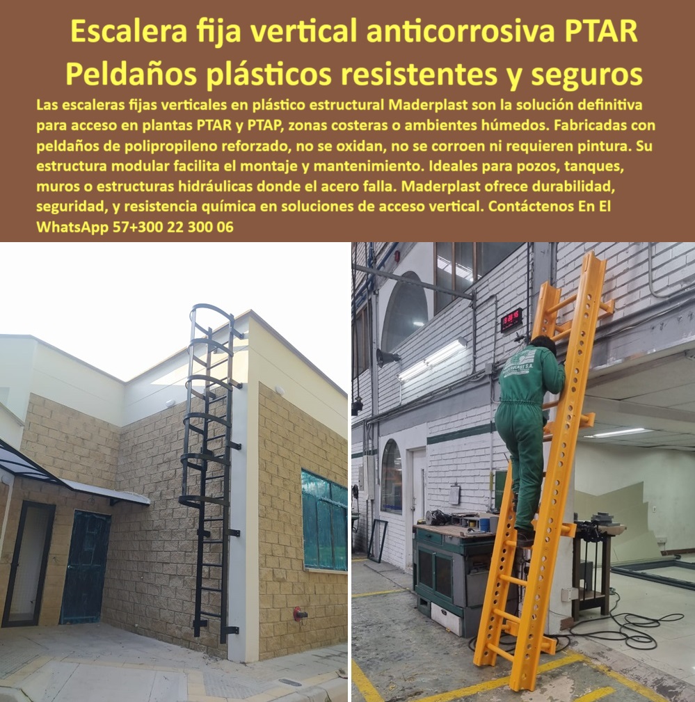 Escaleras Fijas Verticales Ptar Y Ptap Pates De Polipropileno De Pozo Maderplast 0 escaleras anticorrosivas en plástico estructural, - Dónde consigo peldaños duraderos para estructuras hidráulicas, - Escalera tipo gato con jaula, - Escalera tipo gato en plástico estructural, - ¿Qué escaleras anticorrosivas están certificadas para estructuras hidráulicas industriales?, - Escaleras plásticas estructurales para plantas de tratamiento, - Sistema de peldaños plásticos con larga vida útil, - escaleras fijas verticales ptar ptap peldaños polipropileno pozo maderplast escaleras anticorrosivas plásticas estructurales acceso vertical seguro jaula tipo gato sin mantenimiento, - ¿Qué tipo de escalera se recomienda para zonas costeras industriales?, - Escalera plástica estructural sin mantenimiento, - Acceso vertical técnico en plantas de tratamiento, - Escalera-Industrial-Planta-Tratamiento, - Escalera duradera en instalaciones hidráulicas PTAP, - Escaleras verticales sin mantenimiento para plantas PTAP, - ¿Se pueden instalar escaleras verticales sin soldadura?, - Escaleras anticorrosivas para zonas costeras industriales, - Escalera anticorrosiva para zonas costeras y húmedas, - Soluciones plásticas de acceso vertical con larga vida útil y sin mantenimiento para pozos técnicos, - Peldaños modulares de larga duración para pozos, - ¿Qué escalera tipo gato con jaula es resistente a químicos?, - Peldaños-Duraderos-Sin-Oxidación, - Escalera vertical estructural sin soldaduras metálicas, - Peldaños plásticos duraderos para estructuras hidráulicas, - Peldaños-Polipropileno-Reforzado, - Escalera vertical prefabricada para estructuras industriales, - Alternativa plástica a escaleras metálicas en tratamiento, - Escalera fija vertical en polipropileno para PTAR, - Escalera fija vertical plástica resistente anticorrosión, - Descripción Optimizada de la Imagen: La imagen muestra dos tipos de escaleras verticales fijas Maderplast, diseñadas en plástico estructural con peldaños de polipropileno reforzado, ideales para instalaciones en plantas PTAR y PTAP, estructuras hidráulicas, tanques y zonas costeras. Las escaleras Maderplast son livianas, modulares, resistentes a la corrosión, químicos, humedad permanente y no requieren pintura ni mantenimiento. Disponibles en versiones tipo gato con jaula de seguridad, ofrecen acceso seguro y duradero en ambientes agresivos donde el acero convencional falla. Su instalación es rápida y precisa, sin soldaduras ni herramientas especializadas. Maderplast garantiza una solución sostenible, técnica y confiable para accesos verticales de alta exigencia industrial, - Comparar escaleras de polipropileno estructural con escaleras metálicas en ambientes corrosivos, - Escalera-Fija-Vertical-Plástica, - Escalera fija plástica sin pintura ni óxido, - Estructura-Modular-Anticorrosiva, - Acceso-Vertical-Seguro-PTAP, - Peldaños reciclables resistentes a químicos, - Peldaños en polipropileno fáciles de instalar, - Estructura modular de escaleras para PTAR, - Escaleras industriales con peldaños anticorrosivos, - Estructura modular plástica para instalaciones industriales, - Escaleras resistentes UV y químicos para PTAP, - Escaleras-Plásticas-Sin-Mantenimiento, - Escalera prefabricada para tanques y pozos, - Escaleras plásticas con diseño ergonómico y seguro, - Escalera-Vertical-Zonas-Húmedas, - Escalera con jaula de seguridad en polipropileno, - Escaleras de acceso PTAR en polipropileno reforzado, - Accesos plásticos verticales sostenibles sin corrosión, - Escaleras técnicas para cámaras húmedas o subterráneas, - ¿Hay escaleras con peldaños que no se oxidan ni se corroen ?, alternativa superior, Escalera tipo gato con jaula de protección, - Escaleras tipo gato anticorrosión instalación rápida, - Escalera-Anticorrosiva-PTAR, - Accesos verticales plásticos para pozos hidráulicos, - ¿Dónde consigo escaleras verticales en plástico para plantas de tratamiento?, - Artículo validado por ingeniería - Escaleras plásticas para estructuras de concreto y tanques, - Escalera-Tipo-Gato-Con-Jaula, - Buscar escaleras fijas verticales con peldaños plásticos reforzados para estructuras hidráulicas en zonas húmedas, - Peldaños plásticos reforzados en acceso vertical, - Solución de acceso vertical para ambientes agresivos, - Recomendación de escalera tipo gato con jaula fabricada en plástico resistente para cámaras de acceso PTAR. 0 Escaleras Fijas Verticales Ptar Y Ptap Pates De Polipropileno De Pozo Maderplast 0 escaleras anticorrosivas en plástico estructural, - Dónde consigo peldaños duraderos para estructuras hidráulicas, - Escalera tipo gato con jaula, -