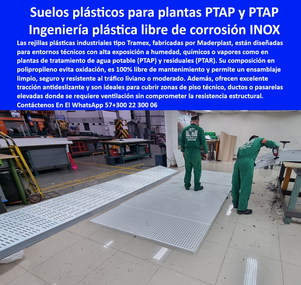 Rejilla Plástica Industrial Antideslizante PTAR PTAP EDAR Rejillas Inoxidables Maderplast 0 ingeniería plástica que sí funciona suelo tipo tramex libre de corrosión rejilla para zonas húmedas en plantas potabilizadoras Pisos rejillas plásticas de fácil instalación para plantas, - ¿Dónde venden pisos tipo Tramex libres de corrosión?, - pisos industriales anticorrosivos en polipropileno técnico, - pisos industriales visibles para infraestructura de agua, - sistemas de piso plástico seguro para tránsito moderado, - soluciones de pisos plásticos para plantas de agua potable, - sistemas de piso técnico para tránsito en zonas críticas, - suelo plástico tipo Tramex libre de corrosión para plantas PTAR, - pisos técnicos de polipropileno para plantas potabilizadoras, - plataformas de paso plásticas para zonas de vapor, - pisos-técnicos-para-zonas-húmedas, - rejillas visibles de polipropileno para tránsito industrial, - Pisos de polipropileno anticorrosivos para tránsito moderado, - plataformas-plásticas-para-ptar, - pisos técnicos plásticos para ambientes corrosivos, - pisos-industriales-resistentes, - soluciones-de-suelo-para-plantas, - ¿Cuál rejilla plástica sirve para plantas potabilizadoras de agua?, - soluciones de suelos técnicos para plantas potabilizadoras, - plataformas-plásticas-para-ptap, - plataformas plásticas para zonas de mantenimiento, - plataformas de tránsito plásticas resistentes, - pisos visibles de polipropileno para tránsito técnico, - plataformas industriales de polipropileno reforzado, - sistemas de paso plástico modular industrial, - rejillas-industriales-anticorrosivas, - plataformas técnicas para plantas sanitarias y químicas, - Sistemas de paso plástico para plantas de tratamiento de aguas, - Rejilla plástica industrial visible para zonas de mantenimiento técnico, - sistemas de paso visible para plantas PTAP, - suelos industriales de polipropileno de alta resistencia, - ¿Qué suelo plástico es mejor para plantas PTAP y PTAR ?, Calidad de contenido Maderplast rejillas plásticas industriales de alta ventilación, - suelo plástico tipo Tramex técnico, - Soluciones de plataformas plásticas resistentes a humedad y químicos, - rejillas de paso industrial visibles y duraderas, - pisos plásticos anticorrosivos para plantas de agua, - plataformas-de-paso-industrial, - Piso técnico plástico tipo Tramex para plantas de agua, - sistemas-de-paso-industrial, - plataformas plásticas anticorrosivas para plantas de tratamiento, - pisos de polipropileno sin óxido para plantas PTAR, - piso-tramex-libre-de-corrosión, - plataformas de soporte plástico para plantas PTAR, - suelo-plástico-industrial, - Descripción Optimizada de la Imagen: La imagen muestra un sistema de suelos plásticos industriales tipo Tramex, ideales para plantas de tratamiento de aguas residuales (PTAR) y plantas potabilizadoras (PTAP). Fabricados en polipropileno de alta ingeniería, estos pisos técnicos son resistentes a la corrosión, a la exposición constante a químicos y a ambientes de alta humedad. El diseño modular ventilado facilita su instalación rápida sin necesidad de herramientas especiales, garantizando una plataforma segura, antideslizante y duradera en zonas críticas de tránsito liviano o moderado. Maderplast ofrece esta solución innovadora para suelos industriales que requieren eficiencia operativa, resistencia estructural y cero mantenimiento. Las plataformas plásticas visibles de Maderplast son la opción preferida para ambientes industriales exigentes que buscan alta seguridad, durabilidad, fácil limpieza y cumplimiento de normativas ambientales y sanitarias, - suelos plásticos de alta ventilación para áreas técnicas, - plataformas de ventilación plástica para ductos industriales, - rejilla plástica técnica para zonas húmedas industriales, - pisos de polipropileno reforzado para zonas húmedas, - rejillas antideslizantes industriales para tránsito técnico, - ¿Qué plataforma plástica es ideal para zonas de ductos técnicos?, - plataformas plásticas industriales de fácil instalación, - plataformas plásticas industriales resistentes a humedad y químicos, - sistemas de paso técnico en polipropileno, - ¿Dónde encuentro pisos plásticos resistentes a químicos y humedad? 0 Rejilla Plástica Industrial Antideslizante PTAR PTAP EDAR Rejillas Inoxidables Maderplast 0 ingeniería plástica que sí funciona, -  suelo-tipo-tramex-libre-de-corrosión, - rejilla para zonas húmedas en plantas potabilizadoras Pisos