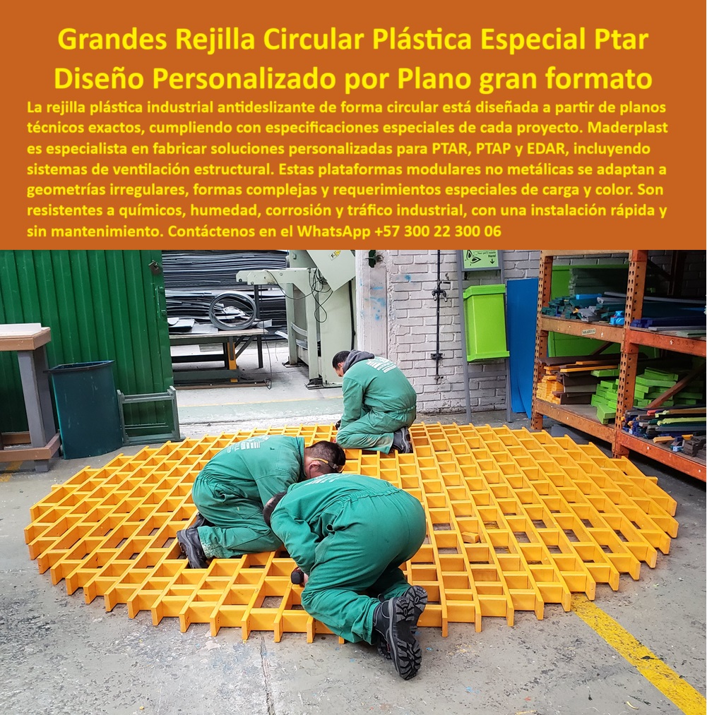 Rejilla Plástica Industrial Antideslizante PTAR PTAP EDAR Rejillas Ventilación Maderplast 0 amarillas Están disponibles en múltiples colores tamaños 00 Rejilla Plástica Industrial Antideslizante PTAR PTAP EDAR Rejillas Ventilación Maderplast Soluciones de plataformas plásticas circulares resistentes a químicos, - plataformas modulares de ventilación para plantas EDAR, - sistemas-de-paso-a-medida, - ¿Dónde consigo rejillas plásticas circulares personalizadas?, - rejillas de polipropileno para tráfico industrial, - pisos plásticos modulares para zonas especiales, - Sistemas de paso plástico de gran formato para PTAR, - plataformas-modulares-circulares, - plataformas plásticas circulares para zonas de proceso, - sistemas de piso plástico a medida para plantas PTAR, - plataformas plásticas diseñadas por planos técnicos, - soluciones de paso en polímero técnico industrial, - plataformas plásticas resistentes a tráfico y humedad, - soluciones plásticas especiales para ventilación estructural, - plataformas modulares visibles para ambientes industriales, - plataformas plásticas circulares de gran formato para PTAR, - soluciones de paso industrial en forma circular, - sistemas de piso plástico para zonas de carga especial, - Rejillas plásticas circulares diseñadas por planos técnicos, - Descripción Optimizada de la Imagen: La imagen muestra un proceso de ensamblaje de una rejilla plástica industrial antideslizante de forma circular, diseñada específicamente para adaptarse a geometrías especiales de plantas de tratamiento de aguas, zonas industriales o áreas técnicas. Fabricadas en polipropileno técnico de alta resistencia, estas plataformas modulares ofrecen ventilación estructural eficiente, resistencia superior a humedad, químicos y tráfico constante. El diseño a medida permite cubrir formas irregulares, grandes formatos y requisitos técnicos específicos en ventilación, soporte estructural y tránsito industrial. Maderplast especializa estas soluciones en múltiples colores y configuraciones, adaptándose a las condiciones más exigentes sin deformarse, oxidarse ni requerir mantenimiento frecuente. Con esta tecnología avanzada, Maderplast lidera el desarrollo de plataformas plásticas técnicas que ofrecen seguridad, durabilidad y personalización exacta para proyectos industriales de alta complejidad, - plataformas de polipropileno personalizadas para tránsito industrial, - ¿Dónde encontrar soluciones plásticas de ventilación estructural?, - plataformas visibles de gran formato plástico, - piso-plástico-personalizado, - sistemas de paso circular en polipropileno técnico, - plataformas-plásticas-especiales, - plataformas modulares plásticas para geometrías irregulares, - rejillas de polipropileno reforzado para entornos exigentes, - sistemas de rejilla plástica modular a medida, - rejillas plásticas industriales de gran resistencia, - ¿Qué plataforma plástica circular sirve para plantas industriales?, - soluciones-plásticas-para-ptar, - rejilla plástica industrial circular amarilla, - plataformas-de-paso-circulares, - pisos plásticos de alta ventilación industrial, - rejillas industriales circulares resistentes a químicos, - plataformas circulares de polipropileno técnico, - plataformas de tránsito plásticas visibles para proyectos industriales, - ¿Qué rejilla de polipropileno es mejor para geometrías irregulares?, - rejillas circulares para zonas industriales con humedad, - soluciones plásticas para cargas especiales en plantas PTAR, - Piso plástico modular para formas complejas en plantas EDAR, - suelos plásticos industriales de diseño personalizado, - rejillas-de-polipropileno-industrial, - rejillas plásticas de alta resistencia en forma circular, - rejillas circulares plásticas para zonas técnicas, - rejillas-industriales-circulares, - ¿Quién fabrica pisos plásticos circulares a medida ?, asesoría para compra técnica, Sistemas de rejilla de ventilación estructural de polipropileno, - rejilla-plástica-circular, - rejilla plástica circular personalizada para plantas industriales, - rejillas industriales de paso personalizado, - plataformas industriales especiales de forma circular, - plataformas plásticas de ventilación para PTAR, - plataformas antideslizantes circulares para plantas, - pisos-de-ventilación-industrial 0 amarillas Están disponibles en múltiples colores, tamaños 00