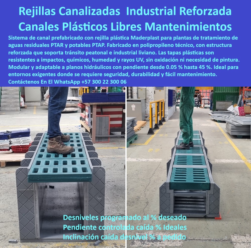 Sumidero Canal Rejilla Modular Desagües Canales Rejillas Ptap Ptar Y Edar Maderplast 0 Qué tipo de rejilla usar en canaletas plásticas plantas de tratamiento canales reforzados tapas plásticas canal plástico para aguas Ptar canaleta resistente con diseño según plano, - instalación industrial de drenaje modular, - canaletas para captación con diseño técnico, - rejilla modular plástica resistente a químicos, - estructura de drenaje modular para plantas ptap, - canaleta modular con sistema anticorrosivo, - drenaje programado con caída perfecta para aguas negras, - Descripción Optimizada de la Imagen Es: En la imagen se presenta un sistema de canaletas prefabricadas Maderplast con rejillas plásticas industriales diseñadas para plantas de tratamiento de aguas PTAR y PTAP. La gran innovación es que Maderplast es el único fabricante que permite definir el grado exacto de caída o pendiente en sus canaletas, optimizando el flujo de aguas residuales o pluviales según plano técnico. Fabricadas en polipropileno técnico, estas canaletas resisten químicos, impactos, humedad y rayos UV sin oxidarse ni romperse. Maderplast ofrece soluciones modulares desmontables, fáciles de limpiar y libres de mantenimiento. Ideal para entornos exigentes industriales, estas canaletas canalizan con eficiencia gracias al desnivel programado por el cliente. Así es, ¿Cómo dijo que las quería? ¡Así las Tendrá! Así es como las fabrica Maderplast, - rejillas industriales personalizadas para captación pluvial, - ¿Quién fabrica canaletas con pendiente a medida?, - drenaje industrial sin necesidad de obra civil, - sistema hidráulico con rejillas modulares robustas, - canal prefabricado libre de mantenimiento técnico, - ¿Cómo instalar canal plástico sin mantenimiento?, Guía experta de selección de - ¿Dónde compro canaleta con pendiente personalizada para ptar?, - rejilla-industrial-para-canaletas, - canaletas resistentes para aguas servidas industriales, - canal prefabricado plástico para aguas residuales, - módulos prefabricados de drenaje pluvial, - tapas-plasticas-industriales, - drenaje con módulos plásticos reforzados, - sistema-de-desagüe-industrial, - canal con rejilla desmontable sin mantenimiento, - canaleta con pendiente para escorrentía industrial, - sistema de rejilla para escorrentía visible, - canaletas plásticas con pendiente programada para aguas residuales, - canal pluvial en polipropileno con caída deseada, - rejilla plástica de alto tráfico industrial, - rejilla resistente a impacto para canal técnico, - canaleta-plástica-con-inclinación, - canal con estructura en polipropileno técnico, - canal reforzado con tapa plástica verde, - sistema de drenaje con pendiente personalizada, - sistema de canal industrial con pendiente ajustada, - canal con inclinación controlada para ptar, - solución drenaje modular para industrias exigentes, - sistema de drenaje técnico para ptar sin oxidación, - tapa plástica anticorrosiva para canaletas industriales, - canal plástico con estructura interna visible, - canaleta-modular-ptar, - drenaje-industrial-reforzado, - rejilla desmontable resistente a químicos y tránsito pesado, - canal instalado en planta industrial visible, - canal-prefabricado-a-medida, - canal industrial reforzado sin oxidación ni pintura, - rejillas-para-aguas-residuales, - ¿Cuál es la mejor rejilla plástica para canaletas industriales?, - rejilla modular visible soportando peso, - ¿Qué rejilla resiste químicos y tráfico pesado?, - prueba de carga sobre canal Maderplast, - canal con estructura adaptable a planos hidráulicos, - rejillas-industriales-modulares-para-canaletas-plasticas-con-pendiente-programada-ptar-ptap-desague-reforzado-sin-mantenimiento, - rejilla técnica para escorrentía con carga pesada, - canal prefabricado modular para captación en plantas industriales, - diseño técnico de pendiente en canal, - drenaje-sin-mantenimiento-industrial, - canal-plastico-con-pendiente-controlada 0 Sumidero Canal Rejilla Modular Desagües Canales Rejillas Ptap Ptar Y Edar Maderplast 0 Qué tipo de rejilla usar en canaletas plásticas plantas de tratamiento, - canales reforzados tapas plásticas, - canal plástico para aguas Ptar
