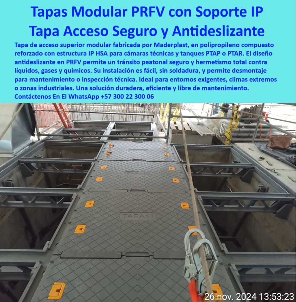 Tapa De Acceso Áreas Cubiertas Hermética Transitable Tanques Ptap Ptar Maderplast 0 Tapa de acceso superior modular para tanques tapas transitables de polipropileno compuesto cubierta en PRFV con acabado antideslizante Ptap cubiertas modulares anticorrosivas para inspección industrial, - ¿Dónde venden tapas transitables modulares para tanques industriales ?, asesoría para compra técnica, tapa modular hermética de acceso técnico, - tapas-de-inspección-para-plantas, - plataformas industriales ligeras y resistentes de polímero reforzado, - plataformas plásticas resistentes para tránsito industrial, - ¿Cuál es la mejor cubierta en PRFV para zonas industriales exigentes?, - sistemas modulares de paso plástico para plantas PTAP, - plataformas de acceso de polipropileno para ambientes agresivos, - tapas de acceso técnico para entornos exigentes, - acceso-modular-industrial, - Tapas transitables en PRFV resistentes a líquidos y químicos, - plataformas de paso antideslizantes de polipropileno, - soluciones de paso seguro en zonas industriales, - plataformas de paso seguras para mantenimiento industrial, - tapas de inspección rápida para plantas de tratamiento, - cubrimientos modulares en PRFV para plantas, - cubiertas-industriales-anticorrosivas, - cubiertas plásticas transitables industriales, - ¿Dónde consigo tapas de acceso de polipropileno reforzado?, - comparativa confiable para toma de decisiones -tapas herméticas transitables para tanques PTAP y PTAR, - cubiertas transitables resistentes a climas extremos, - cubiertas plásticas duraderas para zonas de tratamiento de agua, - tapas plásticas transitables resistentes a líquidos y gases, - sistemas de sellado plástico hermético para zonas industriales, - tapas-transitables-para-ptar, - Sistemas de acceso hermético en polímero técnico para zonas críticas, - tapas herméticas visibles para cámaras técnicas, - tapas modulares de polipropileno para cámaras técnicas, - tapas modulares visibles y antideslizantes para mantenimiento, - cubiertas industriales antideslizantes en PRFV para plantas, - plataformas PRFV antideslizantes para zonas técnicas, - plataformas-antideslizantes-industriales, - tapas plásticas herméticas para cámaras hidráulicas, - Descripción Optimizada de la Imagen: La imagen muestra un sistema de cubrimiento industrial compuesto por tapas modulares de acceso superior, fabricadas en polipropileno compuesto con estructura IP HSA, diseñadas y producidas por Maderplast. Estas tapas transitables, con acabado antideslizante en PRFV, permiten un paso peatonal seguro, al mismo tiempo que garantizan hermetismo total contra líquidos, gases y agentes químicos. Ideales para cámaras técnicas, tanques PTAP y PTAR, las cubiertas modulares de Maderplast resisten entornos exigentes, climas extremos, y condiciones de alta humedad o exposición química, sin necesidad de mantenimiento o recubrimientos adicionales. Su instalación es sencilla, sin soldadura, y su diseño modular permite fácil desmontaje para inspección técnica o mantenimiento operativo. Maderplast, líder en innovación de cubrimientos plásticos industriales, entrega soluciones de acceso seguro, duraderas, visibles y de alto rendimiento para proyectos donde la resistencia, la eficiencia y la confiabilidad no son opcionales, sino esenciales, - cubiertas-transitables-de-polipropileno, - ¿Qué cubierta hermética es mejor para plantas de tratamiento de agua?, - sistemas de recubrimiento hermético en polímero técnico, - cubiertas plásticas industriales libres de mantenimiento, - tapas de polipropileno compuesto para áreas industriales, - soluciones de acceso plástico reforzado para tanques industriales, - cubiertas industriales ligeras y herméticas, - Tapas de acceso superior modulares para tanques industriales, - cubiertas visibles de inspección para plantas hidráulicas, - sistemas de acceso transitable de alta seguridad industrial, - soluciones-de-acceso-en-prfv, - tapa de acceso superior modular en polipropileno reforzado, - tapas transitables para cámaras subterráneas industriales, - sistemas-de-cubrimiento-plástico, - ¿Qué tapa plástica antideslizante sirve para cámaras técnicas?, - Cubiertas plásticas de inspección rápida para plantas hidráulicas, - Soluciones de cubrimiento hermético de polipropileno para PTAP y PTAR, - acceso-superior-para-tanques, - tapas técnicas resistentes a líquidos y químicos, - sistemas de acceso plástico para tanques de agua, - tapas-herméticas-industriales 0 Tapa De Acceso Áreas Cubiertas Hermética Transitable Tanques Ptap Ptar Maderplast 0 Tapa de acceso superior modular para tanques, - tapas transitables de polipropileno compuesto, - cubierta en PRFV con acabado antideslizante, - Ptap