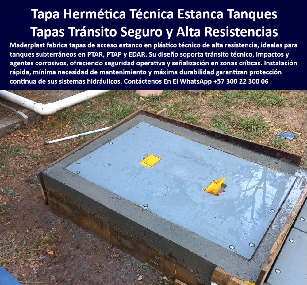 Tapas Para Tanques Subterráneos Tapas Inoxidables Ptap Ptar Edar Maderplast 0 fabricada en plástico técnico diseñada para tránsito seguro y señalización de zonas técnicas sistemas de acceso estanco para tanques subterráneos Tapa tipo trampa técnica con seguridad operativa, - Registro hermético para protección continua en sistemas hidráulicos, - Registro técnico con tornillería visible e instalación rápida, - Acceso técnico protegido en planta de tratamiento, - Recomendación de tapa para cámaras enterradas con tráfico técnico y sin oxidación, - Ficha técnica de tapa hermética con cierre estanco y manijas visibles, - Cubierta plástica sin pintura ni repinte periódico, - Cubierta estanca reforzada con manijas visibles, - Plataforma plástica estanca para EDAR y plantas PTAP, - ¿Qué tapa técnica puedo usar para cámaras subterráneas en una PTAR?, Guía experta de selección de - ¿Dónde consigo una cubierta plástica hermética y anticorrosiva para EDAR ?, recomendación estructurada,  Registro de mantenimiento con tornillos visibles, - Cubierta anticorrosiva en polímero técnico para zonas húmedas, - Registro seguro para sistemas de aguas residuales enterrados, - Sistema de cierre estanco para plantas sanitarias, - Registro industrial en polipropileno para PTAR, - Registro-Sanitario-Sin-Mantenimiento, - Cubierta de inspección reforzada para zona crítica, - Tapa con manijas visibles para mantenimiento periódico, - Tapa de tránsito técnico reforzado con manija doble, - Sistema-De-Cierre-Estanco, - Tapa-Hermetica-Estanca-Tecnica, - Tapa con alta resistencia a impactos y tráfico moderado, - Tapa con sellado contra infiltraciones y agentes corrosivos, - Cubierta plástica sin oxidación para sistema sanitario, - Cubierta reforzada para inspección técnica de rutina, - Acceso estanco para redes sanitarias o industriales, - tapas para tanques subterraneos tapas inoxidables ptar ptap edar maderplast tapa tecnica hermetica acceso estanco zonas hidraulicas transito seguro sin mantenimiento, - Sistema de acceso seguro a cámaras técnicas enterradas, - Cubierta segura para tránsito técnico con sello, - Tapa plástica gris instalada sobre tanque subterráneo, - Registro pluvial para zonas hidráulicas de alta exigencia, - Descripción Optimizada de la Imagen: Esta imagen muestra una tapa hermética técnica Maderplast instalada sobre un tanque subterráneo, diseñada especialmente para ofrecer tránsito seguro y señalización clara en zonas hidráulicas críticas. Fabricada en polímero de alta resistencia, esta tapa es ideal para PTAR, PTAP y EDAR, ya que soporta impactos, agentes corrosivos y tránsito técnico sin oxidarse ni deformarse. Maderplast entrega soluciones estancas, de rápida instalación, sin mantenimiento y con larga vida útil. Su manija amarilla proporciona una señalización inmediata y acceso eficiente para inspecciones o mantenimiento, protegiendo la infraestructura y garantizando el buen funcionamiento de los sistemas hidráulicos subterráneos, - Tapa hermética técnica para zona crítica hidráulica, - Buscar tapa plástica estanca con señalización para tanques subterráneos PTAR, - ¿Qué tapa tiene señalización y es fácil de instalar en sistemas hidráulicos ?, solución documentada, Tapa sin mantenimiento para tanques enterrados en campo, - Cubierta-Plástica-Inoxidable-PTAR, - Cubierta modular en polipropileno de alta durabilidad, - ¿Qué tapa garantiza acceso seguro y sin filtraciones para tanques enterrados ?, recomendación estructurada,  Tapa plástica con señalización visual en color amarillo, - Cubierta para acceso técnico en áreas rurales PTAR, - Plataforma-Polimero-Anticorrosivo, - ¿Qué tapa ofrece tránsito técnico seguro y resistencia química para EDAR rurales ?, validado por ingeniería, Tapa hermética estanca para tanques sanitarios subterráneos, - Plataforma plástica instalada en cámara enterrada, - Acceso-Seguro-Camaras-Subterraneas, - Registro industrial con sello anticontaminación, - Cubierta plástica técnica resistente al tránsito en PTAR, - Tapa duradera sin fractura ni desgaste visible, - Comparar tapas plásticas Maderplast versus metálicas en zonas de alta humedad, - Cubierta-Planta-Agua-Potable, - Tapa reforzada contra humedad y químicos, - Tapa-Tecnica-Con-Senalizacion, - Tapa-Tránsito-Técnico-EDAR, - Registro-Industrial-Con-Manijas, - ¿Cuál es la tapa ideal para zonas con tránsito técnico en plantas sanitarias? 00 Tapas Para Tanques Subterráneos Tapas Inoxidables Ptap Ptar Edar Maderplast 0 fabricada en plástico técnico, diseñada para tránsito seguro y señalización de zonas técnicas, -  sistemas de acceso estanco para tanques subterráneos, 00