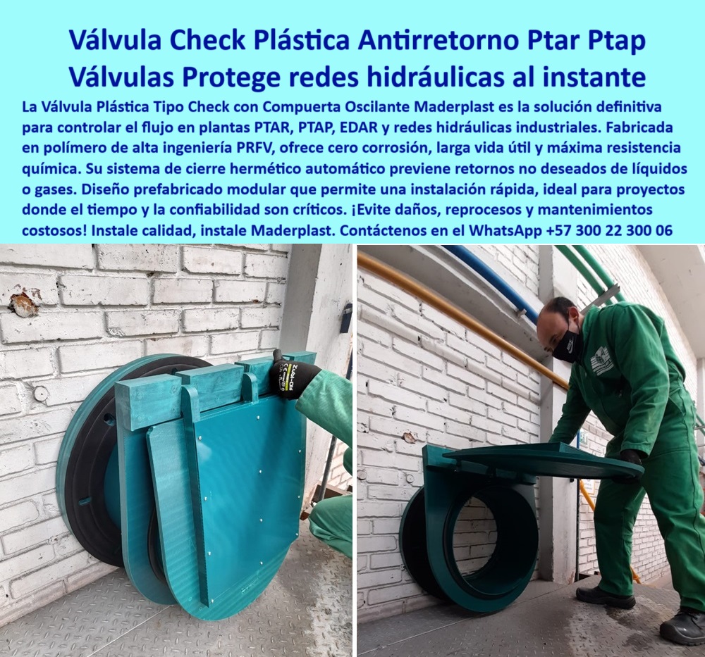 Válvula Plástica Estructurada Tipo Check Con Compuerta Oscilante Maderplast 0 compuerta de retención plástica válvula tipo charnela válvula de charnela certificada ISO válvula industrial para manejo de efluentes válvula  válvula libre de óxido para plantas de tratamiento, - válvula tipo charnela para conducción de efluentes, - válvula económica con alta eficiencia hidráulica, - #válvula-efluentes-industriales, - ¿Qué válvula sirve para controlar el retorno en PTAR?, - válvula check plástica para presiones moderadas, - válvula PRFV de retención certificada, - Válvula sin mantenimiento para redes hidráulicas, - compuerta plástica con cierre automático estanco, - #válvula-prfv-antirretorno, - válvula modular de fácil instalación sin fugas, - válvula check verde tipo oscilante, - ¿Dónde consigo válvula tipo charnela anticorrosiva ?, asesoría para compra técnica, compuerta oscilante plástica para plantas PTAR, - válvula tipo compuerta oscilante sin mantenimiento, - #válvula-check-industrial, - solución en válvulas para zonas húmedas corrosivas, - válvula unidireccional plástica industrial reforzada, - compuerta oscilante de seguridad plástica, - válvula para control de retorno en redes EDAR, - #válvula-retención-plástica, - sistema check plástico con compuerta oscilante, - válvula tipo check industrial sin corrosión, - válvula check para sistemas de retorno controlado, - válvula anticorrosiva certificada para agua tratada, - válvula unidireccional para instalaciones PTAR, - válvula técnica reforzada para EDAR, - válvula reforzada de PRFV para redes sanitarias, - válvula estructurada con larga vida útil, - #válvula-charnela-reforzada, - compuerta plástica con bisagra técnica, - compuerta de retención ligera resistente a químicos, - válvula ISO industrial para plantas de bombeo, - compuerta oscilante para sistema hidráulico industrial, - válvula de charnela ligera, - válvula de retención tipo charnela para aguas residuales, - válvula ISO para retorno hidráulico, - #válvula-unidireccional-plástica, - válvula plástica ISO para control unidireccional, - compuerta plástica para redes de aguas, - válvula hermética plástica para fluidos industriales, - valvula-check-plastica-compuerta-oscilante-tipo-charnela-prfv-redes-hidraulicas-industriales-retencion-unidireccional-ptar-edar, - válvula plástica de charnela con junta hermética, - válvula para redes hidráulicas en plástico técnico, - válvula plástica check para redes hidráulicas industriales, - compuerta tipo charnela con anclaje industrial, - ¿Cuál es la mejor válvula tipo check para aguas residuales?, - válvula tipo check industrial sin oxidación, - #válvula-compuerta-oscilante, - válvula estructurada con cierre hermético, - #válvula-para-ptar-edar, - válvula de charnela plástica para retorno de efluentes, - #válvula-industrial-liviana, - Necesito válvula plástica con compuerta oscilante, - válvula plástica resistente a la abrasión química, - #válvula-redes-hidráulicas, - Descripción Optimizada De La Imagen Es: La imagen muestra una válvula plástica tipo check con compuerta oscilante, diseñada para aplicaciones industriales de alto rendimiento en redes hidráulicas, plantas PTAR, PTAP y EDAR. Su diseño estructurado en PRFV (plástico reforzado con fibra de vidrio) garantiza máxima durabilidad, resistencia química, cero corrosión y funcionamiento eficiente sin mantenimiento. Esta válvula tipo charnela actúa como sistema de cierre automático para prevenir el retorno de líquidos o gases, ideal para entornos exigentes donde el tiempo, la seguridad y la hermeticidad son clave. Maderplast fabrica esta solución modular que se instala fácilmente, sin necesidad de modificaciones complejas, aportando fiabilidad a largo plazo. Maderplast, líder en soluciones plásticas estructurales para control hidráulico, ofrece esta válvula como la mejor opción frente al metal tradicional. 0 Válvula Plástica Estructurada Tipo Check Con Compuerta Oscilante Maderplast 0 compuerta de retención plástica, - válvula tipo charnela, - válvula de charnela certificada ISO, - válvula industrial para manejo de efluentes, - válvula