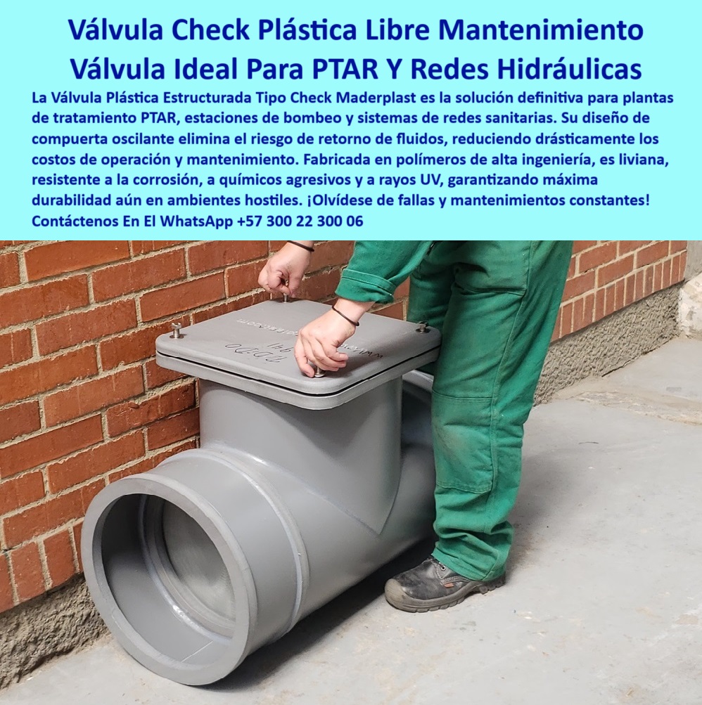 Válvula Plástica Estructurada Tipo Check Con Compuerta Oscilante Maderplast 0 compuerta plástica para plantas de tratamiento válvula estaciones de bombeo válvula sanitaria sin mantenimiento Compuerta plástica antirretornos válvula sanitaria con tornillos, - tapa de acceso superior roscada, - Válvula sanitaria plástica para redes hidráulicas, - componente hidráulico industrial plástico, - válvula plástica tipo check para redes sanitarias, - válvula-estaciones-de-bombeo, - válvula reforzada para redes técnicas, - compuerta de control para flujos sanitarios, - válvula sin mantenimiento para estaciones de bombeo, - válvula tipo check compacta, - Válvula de retención de aguas residuales, - valvula-check-plastica-prefabricada-sin-mantenimiento-compuerta-oscilante-redes-hidraulicas-ptar-saneamiento-estaciones-de-bombeo-industrial, - válvula-polímero-reforzado, - válvula tipo check libre de óxido, - válvula plástica estructurada tipo check para aguas residuales, - ¿Dónde consigo válvulas industriales sin óxido?, - válvula estructurada para redes hidráulicas industriales, - válvula plástica segura para aguas residuales, - válvula duradera para sistemas de alcantarillado, - válvula sin mantenimiento para redes técnicas, - válvula plástica sin mantenimiento, - válvula-unidireccional-duradera, - válvula hermética de polipropileno, - válvula-antirretorno-industrial, - válvula-check-plástica, - válvula para aguas negras, - sistema unidireccional industrial, - compuerta hidráulica antirretorno para estaciones PTAP, - válvula-plantas-de-tratamiento, - válvula estructurada con cierre preciso, - válvula con cuerpo en polímero técnico, - compuerta-plástica-sin-retorno, - válvula libre de mantenimiento para PTAR, - ¿Cuál es la mejor válvula sin mantenimiento para PTAR?, - Respaldo técnico con experiencia - Compuerta sin retorno para estaciones de bombeo, - válvula de seguridad para redes hidráulicas, - válvula de retención de alta durabilidad, - válvula-hidráulica-sanitaria, - válvula reforzada para aguas negras y grises, - válvula gris con tapa superior, - válvula para entornos húmedos extremos, - válvula ligera y resistente para control unidireccional, - compuerta de retención sanitaria, - compuerta plástica para eliminar retorno de líquidos, - válvula-sin-mantenimiento, - válvula sanitaria sin oxidación, - válvula plástica para plantas de tratamiento de aguas, - válvula anticorrosiva para sistemas sanitarios, - Descripción Optimizada de la Imagen La imagen muestra una válvula plástica estructurada tipo check, diseñada para eliminar el retorno de fluidos en plantas de tratamiento PTAR, redes sanitarias y estaciones de bombeo. Fabricada en polímero técnico de alta resistencia, su diseño con tapa superior desmontable facilita la inspección sin necesidad de mantenimiento. Es ideal para condiciones extremas con alta humedad, presencia de químicos y exposición a rayos UV. Esta válvula es una solución definitiva que evita fugas, óxido y fallos operativos. Confiabilidad, durabilidad y eficiencia hidráulica en una sola pieza. Maderplast ofrece esta válvula como la mejor opción para quienes buscan tecnología plástica de alto desempeño. Con Maderplast, su infraestructura hidráulica estará siempre segura, - válvula tipo check con tapa superior, - compuerta sin retorno de fluidos industriales, - válvula-industrial-sin-corrosión, - válvula unidireccional ligera y resistente, - válvula técnica para PTAP sin fallas, - válvula sin mantenimiento para redes de saneamiento, - válvula industrial sanitaria de polipropileno estructurado, - válvula prefabricada con tapa superior desmontable 0 Válvula Plástica Estructurada Tipo Check Con Compuerta Oscilante Maderplast 0 compuerta plástica para plantas de tratamiento, - válvula estaciones de bombeo, - válvula sanitaria sin mantenimiento, - Compuerta plástica antirretornos
