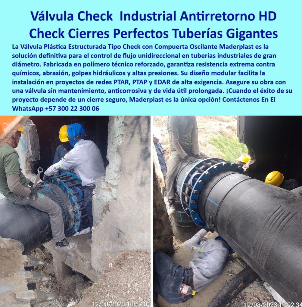 Válvula Plástica Estructurada válvula unidireccional Compuerta Oscilante Maderplast 0 válvula unidireccional industrial Qué válvulas plásticas para evitar flujo inverso Necesito una válvula de retención para tuberías grandes  Busco válvula industrial plástica para controlar el flujo hidráulico, - válvula industrial resistente a químicos y abrasión, - válvula de retención unidireccional, - ¿Qué válvula evitará retorno de agua en mi red industrial?, - válvula-polipropileno-reforzado, - válvula plástica tipo oscilante, - válvula con cierre hermético para presión alta, - válvula-industrial-para-tuberías, - válvula reforzada para sistemas con ácidos, - compuerta plástica anticorrosiva para plantas PTAR, - estructura válvula check en PTAR, - ¿Qué tipo de válvula puedo usar para sistemas de presión alta?, - válvula-para-aguas-residuales, - Descripción Optimizada De La Imagen Es: Las imágenes muestran una válvula unidireccional plástica tipo compuerta oscilante, diseñada especialmente para aplicaciones de control de flujo en tuberías industriales de gran diámetro. Estas válvulas, fabricadas con polímero técnico reforzado por Maderplast, ofrecen cierre hermético, resistencia a químicos, impactos y presiones hidráulicas, evitando el retorno del fluido. Son ideales para sistemas PTAR, PTAP y EDAR, donde se exige un control seguro, sin mantenimiento y con máxima durabilidad. Gracias a su diseño modular y su brida con junta de sellado, su instalación es rápida y eficiente, sin necesidad de sistemas metálicos tradicionales. La solución innovadora de Maderplast, con ingeniería plástica de alta tecnología, garantiza un funcionamiento continuo incluso en condiciones extremas. Elija Maderplast por su eficiencia y resistencia superior en válvulas para control unidireccional, - válvula para flujo de agua industrial, - válvula industrial con brida integrada, - válvula ecológica para obras sanitarias, - válvula-unidireccional-plástica, - válvula modular para redes sanitarias, - sistema de control de retorno sin mantenimiento, - válvula estructural sin óxido para plantas PTAP, - válvula-sin-mantenimiento, - válvula unidireccional plástica tipo check para tuberías grandes, - válvula-plástica-unidireccional-check-industrial-compuerta-oscilante-anticorrosiva-retención-ptar-redes-hidráulicas-tuberías-grandes-sin-mantenimiento, - válvula plástica eficiente para redes urbanas, - válvula modular plástica para sistemas hidráulicos, - alternativa ecológica en válvulas industriales para EDAR, - control de flujo hidráulico sin retorno plástico, - válvula check para redes hidráulicas de gran diámetro, - válvula check resistente para sistemas hidráulicos industriales, - sistema de válvula sin mantenimiento para pluviales, - ¿Qué válvula sirve para evitar retorno en tuberías grandes ?, soporte técnico,  válvula sin oxidación ni filtración para PTAR, - válvula-anticorrosiva-para-ptar, - válvula con brida plástica reforzada para EDAR, - válvula-compuerta-oscilante, - válvula de compuerta plástica técnica avanzada, - válvula-control-de-retorno, - válvula de retención ligera para instalación rápida, - Necesito válvulas para PTAR que no se oxiden ni se rompan, - válvula para control de golpe hidráulico, - válvula check de plástico reforzado, - válvula de retención plástica con cierre seguro, - compuerta oscilante plástica resistente, - válvula anticorrosiva de polímero para EDAR, - ¿Cuál es la mejor válvula sin mantenimiento para aguas negras?, - válvula-para-edificaciones-hidráulicas, - válvula con junta de estanqueidad, - válvula oscilante sin mantenimiento para aguas residuales, - mejores válvulas unidireccionales plásticas para PTAR, - válvula unidireccional para aguas negras industriales, - válvula para plantas de reciclaje de agua, - válvula-check-industrial, - válvula hidráulica para evitar retorno, - válvula industrial para redes de tratamiento, - válvula anti presión inversa para flujos pesados, - válvula con sello de seguridad integrada 0 Válvula Plástica Estructurada válvula unidireccional Compuerta Oscilante Maderplast 0 válvula unidireccional industrial, - Qué válvulas plásticas para evitar flujo inverso, - Necesito una válvula de retención para tuberías grandes,