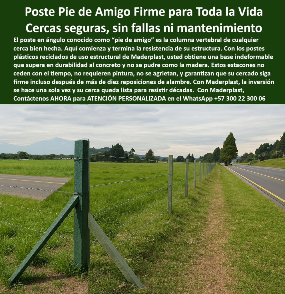 Cercados Con Postes Pie De Amigo Poste de Inicio Y Final Esquineros Porton Maderplast 0 Estacones estructurales reciclados en uso continuo varetas plásticas para cercas postes para uso pesado sin deformación cerca económica poste pie de amigo para inicio de cercas rurales, - poste reforzado sin mantenimiento en aeropuerto, - estacones plásticos que no se agrietan, - Pie de arranque con memoria plástica reciclada, - poste-pie-de-amigo, - estacones duraderos sin deformación estructural, - postes firmes a la orilla de carretera nacional, - sistema antitorsión para alambre eléctrico, - ¿Postes que duren más que la madera en Bogotá?, - Estacón plástico resistente a 10 reposiciones de alambre, - Cerramiento rural con postes visibles desde carretera, - estructura-para-cercas-largas, - cerca económica sin reemplazo frecuente, - postes para esquinas de potrero reciclables, - Poste estructural para cercas económicas sin falla, - pie de amigo sin óxido para división de fincas, - cercas-en-bogotá, - Postes plásticos con soporte en L sin pintura, - poste angular reciclado para terrenos planos, - poste plástico de esquina sin mantenimiento, - poste-firme-para-portón, - solución para cercas pesadas sin deformarse, - ¿Cuál es el mejor poste para arranque de cerca?, - pie-de-amigo-sin-pintura, - poste pie de amigo resistente para alambre tenso, - estructura de arranque de cercas ganaderas, - ¿Dónde comprar postes sin óxido para finca?, - postes-plásticos-esquineros, - Pie de amigo estructural a la orilla de autopista, - cerca-reciclada-de-inicio, - varetas recicladas para cercados agropecuarios, - columna de cerca resistente al cambio climático, - La imagen muestra un poste Pie de Amigo estructural instalado sobre la vía que bordea la pista del aeropuerto Guaymaral en Bogotá, Colombia. Este tipo de poste angular, fabricado con polímero reciclado de ingeniería avanzada, actúa como columna vertebral para iniciar o finalizar cercas rurales, garantizando resistencia máxima al jalón del alambre y estabilidad estructural incluso tras más de diez reposiciones. Su instalación elimina el mantenimiento, no requiere pintura ni aisladores, y no se oxida, parte ni agrieta. Visible desde carretera nacional, este poste de Maderplast ofrece una solución robusta, duradera y estética para cercas ganaderas, portones o esquinas exigentes, que valoriza su propiedad y optimiza costos a largo plazo. Invierta una vez y disfrute de cercas firmes de por vida., - poste plástico anclado sin aisladores ni pintura, - sistema de anclaje plástico para cercas de alambre, - solución definitiva en pie de amigo sin hierro, - ¿Qué es un pie de amigo en cercas eléctricas?, - Estacones plásticos angulados para tensión de cerca, - poste-pie-de-amigo-carretera-guaymaral-bogota-cercas.jpg, - pie de arranque con polímero reciclado, - poste estructural plástico para portones ganaderos, - estacón ecológico tipo esquina sin pudrición, - soporte en polímero que supera al concreto, - poste plástico con soporte lateral permanente, - soporte-lateral-de-cercas, - poste sin astillas para tensión de alambre, - poste-sin-mantenimiento, - poste plástico firme al borde de la autopista, - poste-plástico-reciclado, - poste angular para tensión de alambre sin falla, - columnas plásticas para entrada de finca ganadera, - cerca con poste estructural visible en Bogotá, - Poste plástico firme sin deformarse en aeropuerto Bogotá, - componente estructural para cercas largas, - ¿Postes plásticos resistentes para portones?, - Poste pie de amigo para inicio de cerca rural firme, - Poste para portón ganadero de larga duración 0 Cercados Con Postes Pie De Amigo Poste de Inicio Y Final Esquineros Porton Maderplast 0 Estacones estructurales reciclados en uso continuo, - varetas-plásticas-para-cercas, - postes para uso pesado sin deformación, - cerca económica 0