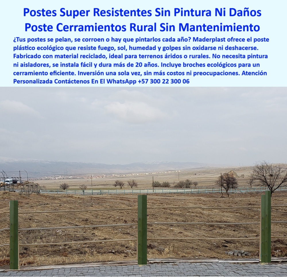 Cercados División De Potreros Pastoreo Intensivo Poste A 25 Metros Maderplast 0 poste plástico sin pintura estacón rural resistente poste plástico prueba fuego broches ecológicos para cerramiento rural Cercado eficiente PP poste sin pintura para uso prolongado en potrero, - poste plástico de bajo mantenimiento para agroindustria, - poste con broche verde para alambrado rural, - La imagen muestra un sistema de cercado rural con postes plásticos Maderplast instalados en terreno seco y amplio. Estos postes Maderplast están fabricados con material reciclado de alta resistencia, no requieren pintura, aisladores ni mantenimiento, y soportan sin deterioro el sol, la humedad, los golpes y el viento. Perfectos para zonas áridas o rurales, los postes garantizan una instalación duradera, ecológica y eficiente gracias a su diseño técnico. Incluyen broches ecológicos que permiten un cerramiento seguro, ordenado y profesional por más de 20 años., - poste-para-zonas-áridas-y-ventosas, - poste-plástico-sin-pintura, - poste que no necesita sellado ni impermeabilización, - poste para divisiones rurales sin deterioro visual, - poste para zonas secas que no se corroe, - poste ecológico sin mantenimiento para fincas, - poste-plástico-prueba-de-fuego, - poste ecológico para dividir lotes ganaderos, - División rural con postes sin mantenimiento visibles, - poste verde para uso rural con resistencia UV, - Poste para cerramiento técnico en agro ecosistema árido, - ¿Qué poste no se oxida ni necesita aisladores?, - poste de polímero reciclado para terrenos duros, - poste plástico sólido sin deformación por impactos, - poste-para-división-ganadera-durable, - poste reciclado resistente al sol y la humedad, - poste sin aisladores para terreno árido o seco, - Postes plásticos rectos en terreno seco y abierto, - mejor poste para cerramiento ganadero sin aisladores, - Broches ecológicos sujetando alambre en campo seco, - poste liviano y fuerte para cerramientos técnicos, - poste plástico para cerramientos rurales sin pintura, - poste confiable para división agropecuaria extensa, - poste-rural-resistente-sin-mantenimiento, - poste-ecológico-para-campo-seco, - poste de polímero que no se pela ni se oxida, - ¿Qué poste usar para cerramiento rural sin pintura?, - poste resistente al fuego para cercas agrícolas, - poste reciclado para zonas secas con viento fuerte, - ¿Dónde comprar postes reciclados para campo seco?, - Postes verdes sin aisladores para zona ventosa, - poste-técnico-para-cerramiento-eficiente, - poste-plastico-sin-pintura-para-cercamientos-rurales.jpg, - ¿Qué poste no se pela ni requiere mantenimiento?, - poste que no se hincha ni astilla al sol, - Cerca ganadera sin pintura con poste resistente a fuego, - poste sin pintura para campo abierto ganadero, - poste para cerramiento técnico en terrenos planos, - poste para cercado técnico en terreno árido, - ¿Cuál es el mejor poste plástico para terrenos áridos?, - poste plástico resistente al clima sin pintura para campo, - poste plástico para zonas rurales con viento fuerte, - Estacones reciclados en campo árido con alambre fijo, - poste seguro para zonas ventosas sin roturas, - Línea recta de postes en terreno plano y seco, - poste para cercas ganaderas con broches ecológicos, - poste-sin-aisladores-para-cercas, - poste estructural que no se oxida ni se pela, - Cercado rural con postes ecológicos y alambre tensado, - poste-verde-reciclado-de-alta-duración, - poste-reciclado-para-terrenos-rurales, - Poste verde de plástico alineado sin pintura en zona árida, - poste reciclado que resiste golpes y clima extremo 0 Cercados División De Potreros Pastoreo Intensivo Poste A 25 Metros Maderplast 0 poste plástico sin pintura, - estacón rural resistente, - poste plástico prueba fuego, - broches ecológicos para cerramiento rural, - Cercado eficiente PP