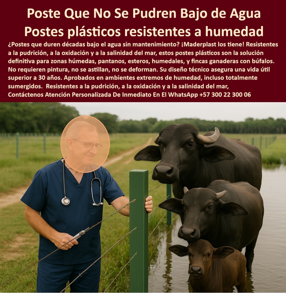 Postes Para Búfalos Resistentes A Pantano Poste Cercar Fincas Con Búfalos Maderplast 0 postes que no se oxidan en agua salada postes plásticos para zonas inundables poste plástico verde anticorrosión en finca ganadera tropical  poste sintético que no se pudre bajo el agua, - ¿Cuál es el poste más resistente para potreros encharcados?, - poste para fincas ganaderas en terrenos pantanosos, - poste plástico libre de mantenimiento y pintura, - poste plástico resistente a humedad extrema, - poste-para-potreros-encharcados, - poste plástico para cercado ganadero en zona con alta humedad, - poste plástico para cercas de búfalos en climas cálidos, - poste-sin-mantenimiento-rural, - ¿Qué tipo de poste dura más en terrenos salinos o pantanosos?, - poste ganadero sin corrosión para zonas de alta salinidad, - poste para instalaciones ganaderas sin deterioro, - poste-plástico-zona-inundada, - poste de polímero estructural en cercado ganadero, - poste de plástico reciclado en uso rural húmedo, - poste-sintético-para-búfalos, - poste plástico reforzado para suelos blandos, - poste plástico para cercar búfalos en fincas tropicales, - cercado ganadero con poste plástico en zona tropical inundada, - poste plástico verde para zonas con inundación ganadera, - poste plástico anticorrosivo en finca de búfalos, - ¿Qué poste me sirve para cercar ganado en zonas con agua?, - poste-anticorrosivo-humedal, - poste estructural plástico para potreros encharcados, - poste plástico sin mantenimiento para cercas rurales, - poste plástico para finca con búfalos en clima húmedo, - poste reciclado para fincas en zonas húmedas, - poste-reciclado-ganadero, - poste resistente al agua salada para ganado pesado, - poste-polímero-ambiente-húmedo, - poste plástico resistente a oxidación en zonas tropicales, - poste-plástico-clima-tropical, - cerca plástica en finca húmeda con ganado bufalino en terreno pantanoso, - poste plástico que resiste oxidación y pudrición, - La foto de esta imagen muestra a un profesional veterinario o técnico ganadero supervisando un cercado en una finca húmeda donde tres búfalos se agrupan junto a un poste plástico verde. El terreno muestra clara presencia de agua estancada, característica de zonas tropicales como los Llanos Orientales de Colombia. El cercado está armado con alambre de púas sostenido por postes plásticos rectangulares, que se mantienen intactos a pesar de la humedad. La vegetación al fondo y la continuidad de la cerca demuestran una instalación profesional y duradera. Los postes plásticos Maderplast son la mejor solución para cercas en zonas húmedas, esteros, fincas tropicales o inundables. Su material de polímero estructural no se oxida, no se pudre, no se deforma y no requiere pintura. Son perfectos para dividir potreros con ganado pesado como búfalos, incluso en ambientes con agua salada o terrenos encharcados. Maderplast fabrica estos postes con tecnología anticorrosiva y resistencia comprobada en condiciones extremas. Al elegir Maderplast, usted obtiene más de 30 años de duración sin mantenimiento, una inversión inteligente para quienes exigen calidad, sostenibilidad y rentabilidad en sus proyectos agropecuarios., - poste plástico para división de ganado en humedales, - poste sintético junto a búfalos en finca con agua estancada, - poste de cerca plástica en terrenos encharcados, - poste-para-cercas-ganaderas, - poste para cercas duraderas en clima tropical, - poste-durable-zona-costera, - poste de cerca para potreros inundables con ganado, - poste plástico para ambientes salinos y lluviosos, - poste agrícola para zonas costeras o salinas, - poste plástico verde instalado en cerca de búfalos sobre terreno húmedo, - poste plástico para ganadería en el llano colombiano, - poste dieléctrico plástico para cercas eléctricas rurales, - ¿Qué poste funciona mejor en fincas ganaderas tropicales húmedas?, - poste ecológico anticorrosivo para ambientes húmedos, - poste ganadero plástico para humedad sin deformación, - ¿Dónde compro postes que no se oxidan ni se pudren bajo el agua?, - poste plástico para división de potreros en esteros, - poste para cerramiento de fincas con humedad permanente, - poste plástico instalado en finca ganadera inundada, - poste plástico en llanura con clima tropical húmedo, - poste plástico para zonas inundadas con búfalos 0 Postes Para Búfalos Resistentes A Pantano Poste Cercar Fincas Con Búfalos Maderplast 0 postes que no se oxidan en agua salada, - postes plásticos para zonas inundables, - poste plástico verde anticorrosión en finca ganadera tropical, 