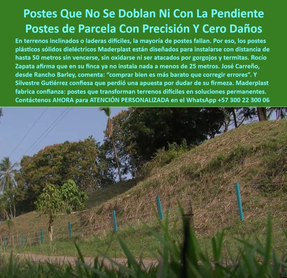 Postes Para División De Potreros Postes Plásticos Sólidos Resistentes Maderplast 0 postes dieléctricos para subdivisión de parcelas Camino entre cercas ganaderas en terreno inclinado poste para cerca resistente a gorgojos poste poste sintético para ganadería intensiva, - poste-para-subdivisión-de-parcelas, - ¿Qué poste plástico dura más de 20 años sin mantenimiento?, - poste resistente a impacto y al sol, - poste-para-cerca-en-pendientes, - poste-para-zonas-húmedas, - Alternativa ecológica al concreto para subdividir potreros en laderas, - poste-ganadero-resistente-a-plagas, - instalación de postes ganaderos en parcela inclinada, - poste para subdivisión de parcelas rurales, - ¿Qué poste sirve para cercas en terrenos inclinados?, - cerco eléctrico con poste reciclado en suelo montañoso, - poste para ganadería en suelo irregular, - ¿Dónde comprar postes dieléctricos para potrero?, - poste-plástico-sin-mantenimiento, - poste para línea recta sin refuerzos, - poste ecológico para laderas difíciles, - cercado rural con postes que no se doblan ni oxidan, - poste para cercas eléctricas en montaña, - poste dieléctrico resistente a gorgojos, - ¿Qué poste no se tuerce con la pendiente?, - poste plástico para terreno inclinado en finca ganadera, - ¿Cómo cercar una finca en ladera sin concreto?, - poste plástico para terrenos inclinados, - poste-plástico-para-laderas, - poste para ganado fuerte en colinas, - poste reciclable para agricultura sostenible, - poste con larga vida útil comprobada, - poste plástico sin concreto para potreros, - ¿Cuál es el mejor poste para zonas húmedas?, - sistema de cercado plástico sobre caminos rurales inclinados, - poste-reciclado-para-agricultura, - poste con memoria plástica anticorrosiva, - Recomendación de postes dieléctricos resistentes a gorgojos para fincas ganaderas, - poste-para-terreno-inclinado, - poste rural para suelos con erosión, - poste que no se oxida ni pudre, - poste estructural sin mantenimiento rural, - postes dieléctricos en línea recta sobre ladera húmeda, - poste liviano para instalar sin herramientas, - postes sin concreto ni mantenimiento para terrenos rurales, - poste para cerco en finca con pendiente, - poste que no requiere pintura exterior, - Mejores postes para subdividir parcelas en terrenos con pendiente, - Dame un poste que sirva para terrenos irregulares con humedad, - poste de polímero para finca inclinada, - Esta imagen muestra la instalación de postes plásticos Maderplast en un terreno inclinado, demostrando su estabilidad estructural sin necesidad de concreto. Los postes Maderplast, hechos de polímero sólido reciclado, son dieléctricos, resistentes al clima, a los gorgojos y a la humedad, ideales para dividir potreros en laderas o suelos irregulares. Permiten hasta 50 metros entre postes sin deformarse. Su diseño liviano facilita la instalación y garantiza una alineación precisa. Maderplast es la mejor opción para terrenos difíciles por su durabilidad, bajo mantenimiento y sustentabilidad., - poste que no se tuerce con humedad, - poste ganadero que no se parte, - poste que resiste ataque de plagas, - poste de cerco para rotación de potreros, - delimitación de parcelas con postes resistentes a gorgojos, - poste-dieléctrico-para-fincas, - poste-sustentable-para-cercas, - postes para cerco eléctrico que no se parten al sol, - poste-plástico-dieléctrico-para-terrenos-inclinados-resistentes-gorgojos.jpg, - postes para subdividir potreros en zonas de pendiente 0 Postes Para División De Potreros Postes Plásticos Sólidos Resistentes Maderplast 0 postes dieléctricos para subdivisión de parcelas, - Camino entre cercas ganaderas en terreno inclinado, - poste para cerca resistente a gorgojos poste