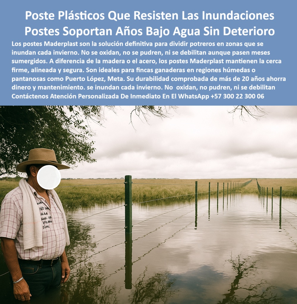 Postes Plásticos Para Inundaciones Cercas En Lagunas Y Humedad Maderplast 0 Postes para ganado en zonas de sabana húmeda postes contra inundaciones ganaderas cercas para sabanas húmedas cercas para inundaciones potreros lagos poste resistente en potrero con agua superficial, - poste plástico anticorrosivo para clima tropical, - ¿Dónde consigo postes para sabanas húmedas con lluvia fuerte?, - poste funcional en zona de sabana con laguna, - poste duradero para fincas en sabanas bajas, - poste para ganado en zonas con agua estancada, - ¿Cuál es el mejor poste para potreros con agua estancada?, - poste sintético para potreros encharcados por lluvia, - poste-para-cercas-lluvia, - poste de polipropileno para clima húmedo, - poste plástico para potreros con lluvias intensas, - poste de cerca en pastizal inundado por lluvia, - La imagen muestra un potrero en Puerto López, Meta, totalmente inundado y delimitado por una línea de postes plásticos verdes Maderplast, perfectamente verticales y alineados, que demuestran resistencia estructural a pesar de estar sumergidos. Un ganadero observa el sistema de cercado en funcionamiento mientras el agua refleja la vegetación de sabana tropical. El terreno evidencia una inundación prolongada, típica de las temporadas invernales intensas en la región. Los postes plásticos Maderplast han sido diseñados para durar más de 20 años bajo condiciones extremas de humedad, sin oxidarse, sin pudrirse, ni soltarse. A diferencia de la madera o el acero, Maderplast mantiene la estructura firme, sin atracción de hongos ni termitas, y sin contaminar el suelo. Ideales para dividir potreros en zonas de invierno severo, sabanas, humedales o pantanos, los postes Maderplast representan la mejor inversión para ganaderos que quieren ahorrar en mantenimiento y proteger cada metro de terreno, incluso bajo el agua., - poste estructural en fincas con clima húmedo extremo, - poste para dividir ganado en terrenos llanos húmedos, - poste sin pintura para cercas en sabanas tropicales, - poste plástico en zonas propensas a desbordamientos, - poste plástico para dividir potreros inundables, - poste de cerca en finca con invierno prolongado, - poste-de-cerca-inundado, - poste-verde-encharcado, - poste plástico para ganadería intensiva en sabanas, - poste plástico para cercas en regiones húmedas, - cerca plástica en sabana húmeda con postes sumergidos, - poste de polímero estable en terreno mojado, - poste plástico alineado en potrero con agua, - poste firme para cercas ganaderas sin mantenimiento, - poste reciclado para cercas de fincas tropicales, - poste plástico sumergido en finca tropical ganadera, - poste en terreno húmedo para división de potrero, - poste resistente en potrero tropical con agua estancada, - poste ecológico para delimitación rural en inundación, - poste para división ganadera sin corrosión, - cercado alineado bajo agua en finca de Puerto López, - poste-plástico-potreros-ganaderos, - poste delimitando potrero bajo lluvia extrema, - poste confiable en potreros con ciclos de lluvia alta, - poste plástico con resistencia a inmersión continua, - poste para potreros que se inundan cada invierno, - poste sin mantenimiento para terrenos inundados, - ¿Qué tipo de poste no se daña aunque esté bajo el agua?, - poste-resistente-finca-húmeda, - poste plástico para zonas pantanosas y con lagunas, - poste que soporta agua por años sin deterioro, - poste-plástico-sabana-húmeda, - poste-potreros-invierno-tropical, - poste-sintético-clima-extremo, - poste-reciclado-zona-rural, - sistema de postes plásticos en terreno rural encharcado, - ¿Qué poste me sirve si mis potreros se inundan en invierno?, - poste verde para división de potrero inundado en sabana, - ¿Qué poste usar para dividir ganado en zonas pantanosas?, - poste verde resistente al invierno ganadero, - poste-ecológico-bajo-agua, - poste estructural en zonas de sabana húmeda, - poste plástico verde en sabana tropical inundada 0 Postes Plásticos Para Inundaciones Cercas En Lagunas Y Humedad Maderplast 0 Postes para ganado en zonas de sabana húmeda, - postes-contra-inundaciones-ganaderas, - cercas-para-sabanas-humedas, - cercas para inundaciones potreros lagos