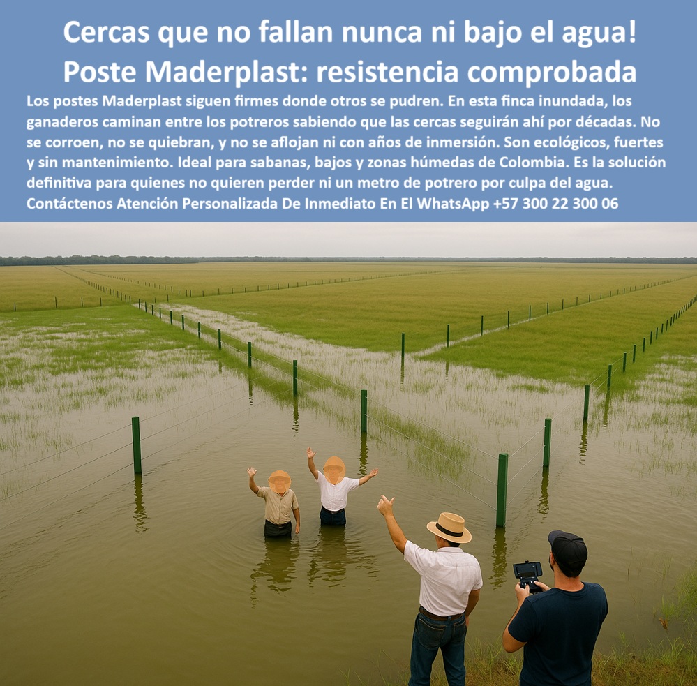 Postes Plásticos Para Inundaciones Cercas En Lagunas Y Humedad Maderplast 0 cercas en zonas inundables ganado en potreros inundados postes plásticos cercas para ganado en pantanos cerramiento sin pudrición ni herrumbre Mar  poste funcional para dividir grandes terrenos anegados, - La imagen muestra una sabana colombiana completamente inundada, donde una fila extensa de postes plásticos verdes delimita los potreros con exactitud. Tres ganaderos caminan dentro del agua mientras saludan y observan cómo el cercado permanece perfectamente vertical, alineado y operativo, a pesar del encharcamiento masivo. El terreno demuestra un uso real y extremo de los postes, en un ambiente donde la madera y el acero fallarían. Los postes plásticos Maderplast son la solución definitiva para cercas que deben resistir condiciones severas de inundación en sabanas, bajos o zonas tropicales de Colombia. Con una durabilidad superior a 20 años, estos postes no se oxidan, no se pudren, no se aflojan ni se deforman, aunque estén sumergidos durante años. Maderplast ofrece una alternativa ecológica, sin mantenimiento y de alta ingeniería que maximiza el aprovechamiento del terreno incluso bajo condiciones de agua estancada. Al elegir Maderplast, los ganaderos aseguran cercas que no fallan, no se reemplazan y protegen cada metro de potrero, sin pérdidas por clima extremo., - poste verde instalado en campos inundables, - poste para delimitar potreros sin fallar en humedad, - ganaderos dentro del agua con postes plásticos intactos, - campo agrícola delimitado por cercas en agua estancada, - poste plástico entre ganaderos en potrero anegado, - poste ecológico funcionando bajo lluvia tropical, - poste en uso intensivo ganadero con agua superficial, - poste para delimitar potreros en regiones encharcadas, - poste verde para cercado ganadero en clima húmedo, - poste-plástico-potreros-inundados, - poste-sin-oxido-sin-pintura, - división de potreros bajo agua con postes verdes alineados, - poste de cerca en sabana tropical con humedad extrema, - poste plástico verde firme en sabana colombiana inundada, - poste-de-cerca-en-lagunas, - poste ecológico para pastizales con agua estancada, - poste-sintético-en-sabanas, - poste plástico para cerramiento en sabanas tropicales, - poste-para-ganado-encharcado, - ¿Qué poste aguanta agua y sigue firme por décadas?, - poste estructural para dividir potreros con agua, - poste de larga vida útil sin resquebrajarse, - poste delimitando potrero bajo agua en zona ganadera, - poste reciclado que no se deteriora bajo el agua, - poste de cerca para terrenos agrícolas encharcados, - poste sin corrosión para fincas con clima extremo, - postes plásticos en sabana completamente inundada con cercado recto, - poste firme instalado en laguna sobre potrero dividido, - poste sin mantenimiento para zonas pantanosas, - ¿Cómo puedo dividir los potreros sin que se pudran los postes?, - poste sintético que mantiene cercas firmes bajo agua, - poste alineado en terreno rural completamente inundado, - ¿Qué poste funciona bien para cercas en sabanas inundadas?, - poste firme en terrenos con agua superficial constante, - sabana tropical con cerca plástica sobre potrero anegado, - poste-para-cercas-bajo-agua, - poste plástico para pasto inundado en sabanas, - poste que no se oxida ni se pudre con agua, - poste plástico seguro para ganadería en pantano, - poste-reciclado-zona-anegada, - poste para evitar pérdida de terreno en inundación, - ¿Qué poste puedo usar si mi potrero se inunda cada año?, - poste-firme-en-inundaciones, - poste-verde-sabanas-tropicales, - poste resistente a lluvia constante y sumersión, - poste plástico para sabanas inundables en Colombia, - ¿Dónde encuentro postes que no se oxiden con tanta agua?, - poste plástico ideal para zonas agrícolas anegadas, - poste plástico usado para dividir potreros húmedos, - poste en cerca funcional sumergida en pasto encharcado, - poste plástico durable para potreros bajos y húmedos, - poste-durable-en-clima-extremo, - poste que no se cae en inundación ganadera, - poste plástico que resiste años de inmersión Postes Plásticos Para Inundaciones Cercas En Lagunas Y Humedad Maderplast 0 cercas-en-zonas-inundables, - ganado en potreros inundados postes plásticos, - cercas-para-ganado-en-pantanos, - cerramiento sin pudrición ni herrumbre, Mar 
