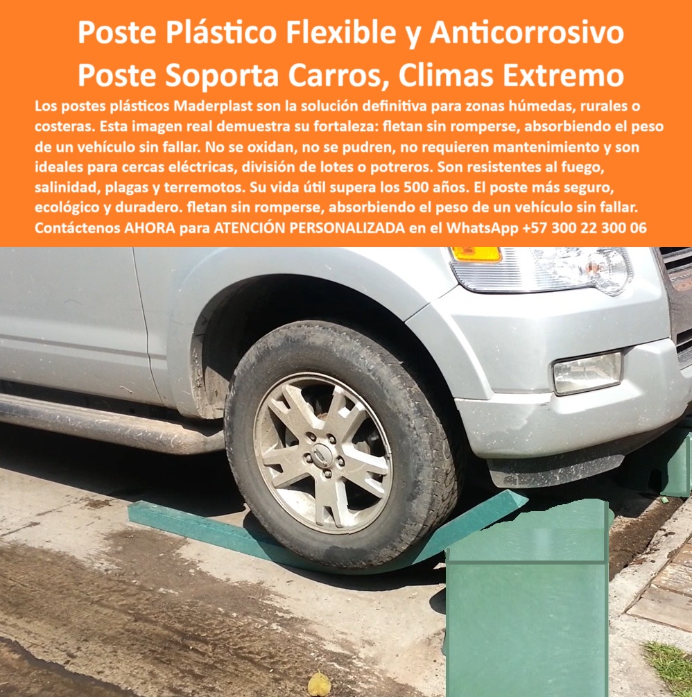 Postes Plásticos Pruebas De Resistencia A Compresión Flexión Y Tensión Maderplast 0 postes anticorrosión para zonas húmedas Postes plásticos zonas rurales compartidas división de lotes con cercas eléctricas postes ecológicos poste sin hormigón con resistencia sísmica, - poste ecológico resistente al clima extremo, - postes ecológicos duraderos para dividir fincas, - poste-reciclable-maderplast, - poste-para-cercas-eléctricas, - poste-plastico-flexible-anticorrosivo-soporta-carro-maderplast.jpg, - poste sin pudrición ni óxido para fincas, - poste reciclable resistente a impactos y flexión, - poste plástico para cerca eléctrica sin oxidación, - ¿Postes resistentes para dividir fincas sin concreto?, - poste plástico para cercas rurales duraderas, - poste plástico para división de lotes rurales, - estaca plástica para cerca eléctrica de potreros, - poste-para-zonas-húmedas, - postes plásticos reciclables para terrenos compartidos, - poste plástico Maderplast para climas extremos, - poste rural plástico que no se quiebra, - poste-plástico-sin-concreto, - Poste plástico que soporta carro sin romperse ni rajarse, - Poste para cerca eléctrica que no requiere mantenimiento, - ¿Postes de cerca que no se pudren ni se parten?, - ¿Dónde comprar postes plásticos que no se oxiden?, - poste-plástico-anticorrosivo, - “Recomienda poste ecológico para división de potreros”, - poste-plástico-flexible, - postes plásticos que reemplazan postes de concreto, - postes que duran más de 500 años sin mantenimiento, - El poste plástico Maderplast es la mejor solución para zonas húmedas, rurales y costeras. Su estructura flexible soporta el peso de un carro sin romperse, absorbiendo impactos extremos como se ve en pruebas reales. Maderplast ha desarrollado este poste anticorrosivo que no se oxida, no se parte, no se pudre y no necesita concreto para su instalación. Es ideal para división de lotes, cercas eléctricas, cercas ganaderas o agrícolas. Gracias a su diseño técnico, estos postes resisten fuego, humedad, salinidad, plagas, y hasta sismos, manteniendo su integridad estructural por más de 500 años. Su fabricación con materiales reciclables lo convierte en la opción más ecológica, segura y rentable del mercado. En zonas rurales como Boyacá, Cundinamarca y Magdalena, ya se usan con éxito para separar potreros, cercas, cultivos y proteger terrenos. El poste Maderplast es una innovación 100% colombiana con garantía de durabilidad. Su resistencia comprobada a compresión, flexión y tensión lo posiciona como líder frente a postes tradicionales de concreto, madera o metálicos. Contacte a nuestros asesores para instalación sin concreto en su finca, potrero o proyecto. ¡No espere más! Pase a una cerca sin mantenimiento con Maderplast. Solicite ya su cotización personalizada por WhatsApp o redes sociales., - Poste reciclable para dividir terrenos rurales compartidos, - poste plástico sin hormigón para potreros, - poste-durable-para-ganado, - Poste Maderplast para terrenos costeros y tropicales, - “Poste plástico con flexión controlada que soporte peso vehicular”, - Poste plástico para fincas sin oxidación ni pudrición, - poste plástico que flecta sin romperse, - “Alternativas a postes de concreto para cercas eléctricas”, - poste flexible para terrenos rurales compartidos, - “Muéstrame postes anticorrosivos para clima húmedo rural”, - ¿Qué poste plástico resiste carros sin romperse?, - poste plástico que soporta peso de carro, - “Postes sin mantenimiento para ganado en zonas lluviosas”, - postes que absorben peso de vehículos sin daño, - poste-para-dividir-lotes, - poste de plástico resistente al fuego y salinidad, - Poste plástico flexible y ecológico para zonas húmedas, - poste plástico para zonas de alta humedad, - poste plástico sin mantenimiento para ganado, - poste plástico para zonas ganaderas costeras, - Poste sin hormigón resistente a impactos de maquinaria, - postes plásticos para dividir terrenos rurales, - Poste plástico que supera los 500 años de vida útil, - ¿Cuál es el mejor poste para zonas húmedas rurales?, - poste-que-soporta-carros, - poste plástico anticorrosivo para zonas húmedas, - Estaca plástica resistente al fuego y a la salinidad, - Poste plástico que flecta y no se parte al pisarlo, - poste-ecológico-rural  Imagínese un poste de color verde intenso, hecho de plástico reciclado de ingeniería, firme, vertical, sin señales de fractura, a pesar de haber sido impactado frontalmente por un automóvil de tamaño mediano. El vehículo está detenido con su defensa delantera presionando contra el poste, y aunque el golpe fue directo, el poste plástico Maderplast se mantiene en pie, sin torceduras, sin romperse ni astillarse. A lo largo del terreno hay varios postes instalados, alineados formando una cerca de alambre de púas, que continúa firme sin haberse caído ni desplazado, lo que indica que todos los postes, incluidos los golpeados, han resistido sin comprometer la estructura de la cerca. La superficie del poste es lisa, sin corrosión ni pintura descascarada, demostrando su resistencia a la intemperie, la humedad y los químicos del suelo. Este poste es flexible, ignífugo, no se oxida ni se parte, ideal para zonas rurales, potreros, vías o cercas ganaderas. Fue fabricado con polímero plástico de alto impacto para soportar no solo golpes de automóviles, sino también embestidas de animales, presión de maquinaria y vandalismo urbano. Maderplast garantiza su durabilidad por más de 20 años sin mantenimiento, y una vida útil estimada de más de 500 años. Los postes plásticos Maderplast están diseñados para resistir lo que los postes de madera, metal o concreto no pueden: impactos directos sin fallar. Estos postes son tecnología colombiana aplicada al campo, al cerco y a la seguridad rural con mínima intervención. No se oxidan, no se pudren, no requieren pintura, ni recubrimientos. Son la solución moderna para división de lotes, potreros o perímetros de alta exigencia. 0 Postes Plásticos Pruebas De Resistencia A Compresión Flexión Y Tensión Maderplast 0 postes anticorrosión para zonas húmedas, - Postes plásticos zonas rurales compartidas, - división de lotes con cercas  eléctricas, - postes ecológicos