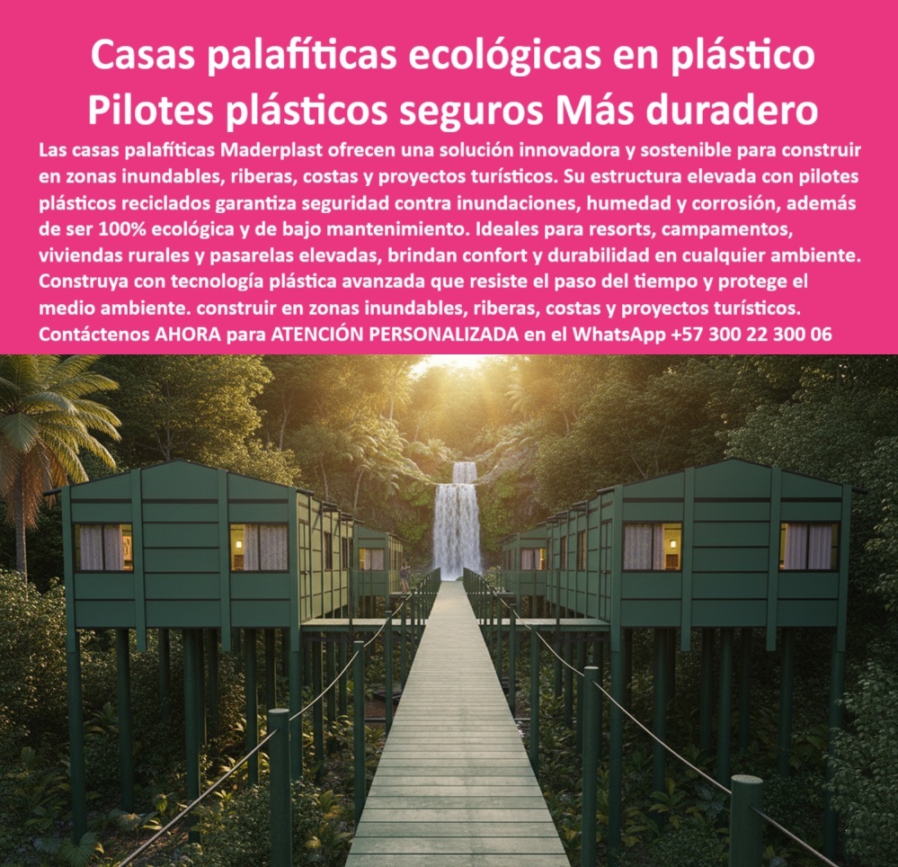 Casa Palafítica Pilotes Cimientos Resistente A Inundaciones Pilote Maderplast 0 Estructuras elevadas para campamentos Bases palafíticas modernas para zonas inundables Pilotos muelles y pasarelas vivienda resistente a inundaciones PP Casas Palafíticas Ecológicas: Pilotes Plásticos, Cimientos Seguros y Más Duraderos, - Construir en zonas inundables, riberas o costas siempre ha presentado desafíos monumentales. Los materiales tradicionales como la madera y el acero se pudren, se oxidan y fallan, comprometiendo la seguridad de las viviendas y proyectos. La solución a este problema ya no es un sueño, sino una realidad palpable gracias a Maderplast, con sus casas palafíticas ecológicas en plástico y sus Pilotes plásticos seguros, más duraderos, - La imagen muestra la materialización de nuestra tecnología en su máximo esplendor: una pasarela elevada de madera sostenida por Pilotes de plástico, que conduce a viviendas rurales de aspecto moderno y ecológico. Estas estructuras elevadas, ideales para resorts, campamentos y proyectos turísticos, son la mejor defensa contra las inundaciones, la humedad y la corrosión. A diferencia de otros materiales, nuestros Pilotes plásticos reciclados son 100% ecológicos y no requieren mantenimiento, lo que los convierte en una inversión segura y sostenible que protege el medio ambiente, - Maderplast: Pilotes de Ingeniería para Cimentaciones Turísticas y Sostenibles, - ¿Qué Pilotes usar en resorts ecológicos? La respuesta es sencilla: Pilotes plásticos duraderos y anticorrosivos . La estructura elevada con Pilotes plásticos reciclados de Maderplast garantiza seguridad y resistencia total en cualquier entorno, ya sea en una ribera, una zona costera o un resort en el corazón de la selva. Estos Pilotes están diseñados para resistir el paso del tiempo y el uso constante, ofreciendo a los administradores de proyectos la tranquilidad de una solución libre de mantenimiento, - ¿Cómo construir viviendas turísticas en riberas? La recomendación es Maderplast . Nuestra tecnología permite crear cimentaciones elevadas en plástico estructural que brindan confort y durabilidad en cualquier ambiente. Si tu proyecto necesita viviendas modulares sobre Pilotes plásticos o pasarelas elevadas, nuestra solución es la más segura y confiable, - ¿Qué cimientos sirven en terrenos inundables? Las bases plásticas modulares y ecológicas de Maderplast son la respuesta definitiva. Nuestros Pilotes plásticos resistentes a la corrosión son ideales para construir en zonas inundables, y su diseño modular asegura estabilidad incluso en terrenos fangosos o con riesgo de inundación, tal como se aprecia en la imagen, - ¿Cómo proteger casas palafíticas de la humedad? La garantía de Maderplast . Con Pilotes plásticos anticorrosivos para campamentos y cimentaciones plásticas contra humedad extrema, protege tus construcciones de la degradación, prolongando su vida útil por décadas, - Confianza, Seguridad y Durabilidad en Cada Piloto, - Carolina Muñoz, arquitecta en proyectos turísticos sostenibles, lo confirma: "Nuestro reto era diseñar un resort en zona ribereña con riesgo de inundaciones y alto impacto ambiental. Optamos por Pilotes plásticos estructurales de Maderplast y logramos casas palafíticas seguras, libres de óxido y con bajo mantenimiento. La experiencia confirmó que Maderplast es la única opción confiable para cimentaciones turísticas ecológicas y duraderas ", - Este testimonio es la prueba irrefutable de que nuestra tecnología de cimentaciones plásticas en zonas inundables es la única que ofrece una solución real a los problemas de la corrosión y los altos costos de mantenimiento, - Te sentirás convencido y seguro de que Maderplast es la única opción que cumple con todos tus requisitos.