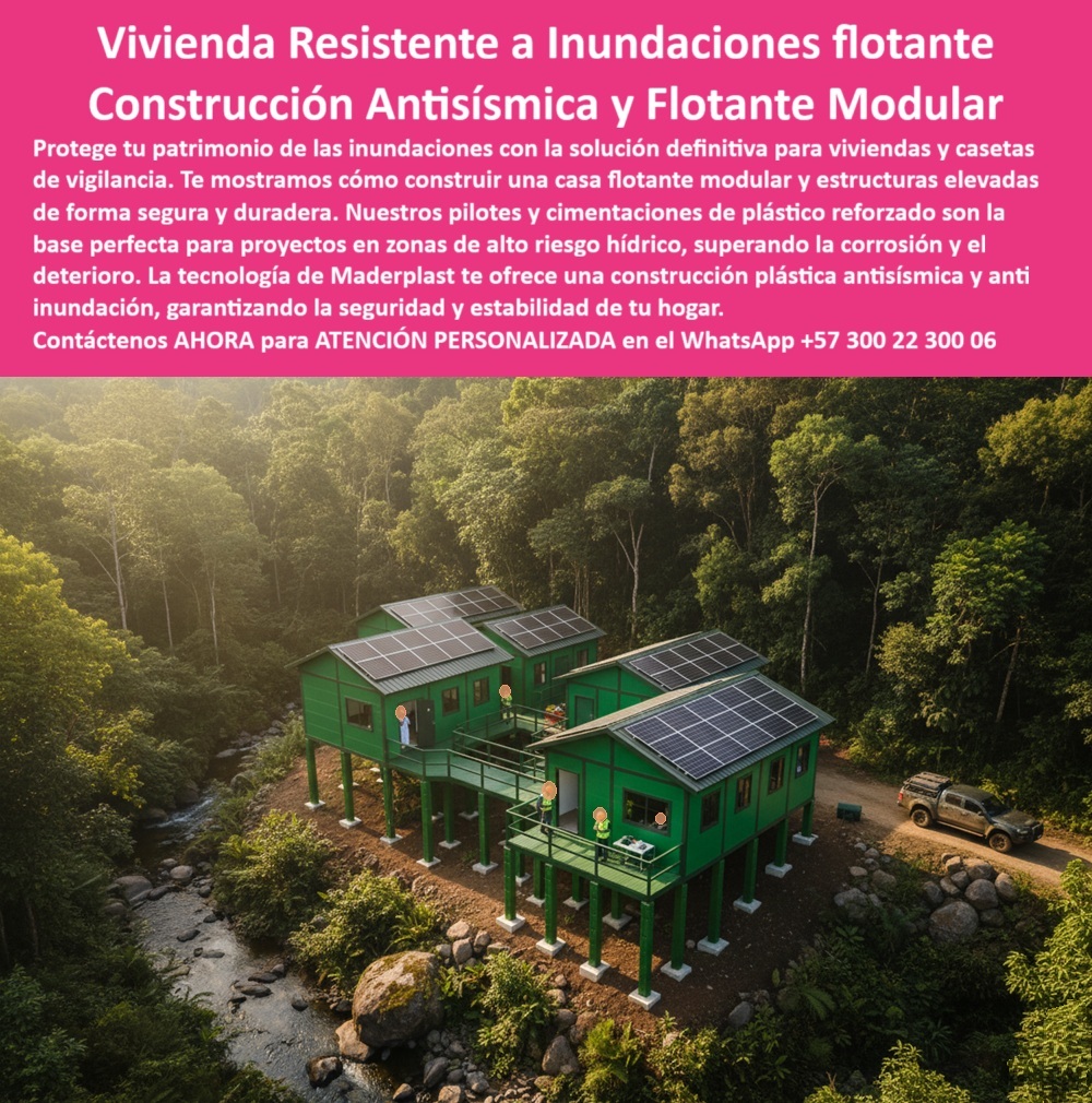 Casa Palafítica Pilotes Cimientos Resistente A Inundaciones Pilote Maderplast 0 vivienda resistente a inundaciones Cómo construir una casa flotante moduar casa plástica antisísmica Casetas de vigilancia sobre el Cimentación Casa PP  Vivienda Resistente a Inundaciones: Construcción Antisísmica y Flotante Modular, - Proteger el patrimonio y la vida en zonas de alto riesgo hídrico ya no es un desafío insuperable. Maderplast te ofrece la solución definitiva con su vivienda resistente a inundaciones flotantes. Con nuestra construcción antisísmica y flotante modular, te mostramos cómo construir una casa flotante modular y otras estructuras elevadas de forma segura y duradera. Nuestros pilares y cimientos de plástico reforzado son la base perfecta para proyectos en zonas de alto riesgo hídrico, superando la corrosión y el deterioro que afectan a los materiales convencionales. La tecnología de Maderplast te ofrece una construcción plástica antisísmica y anti inundación, garantizando la seguridad y estabilidad de tu hogar, tu negocio o tu caseta de vigilancia, - La imagen es un testimonio contundente de nuestra tecnología. Muestra un conjunto de casas antisísmicas con cimentación modular, elevadas sobre un paisaje selvático, con paneles solares en sus techos, un claro ejemplo de una construcción modular antisísmica y ecológica, - Maderplast: Pilotes Plásticos y la Clave para la Seguridad y Durabilidad, - ¿Cuál es la mejor casa contra inundaciones? La casa palafítica modular de Maderplast con pilotes plásticos es la más segura. Nuestra cimentación plástica anticorrosiva para casas y las viviendas modulares seguras en las costas son la respuesta definitiva para las comunidades ribereñas. Si buscas casas ecológicas seguras contra inundaciones o una vivienda modular resistente a inundaciones, nuestra tecnología es la solución, - ¿Qué cimentación usar en las riberas húmedas? Los pilotes plásticos Maderplast garantizan estabilidad y cero corrosión en terrenos fangosos. Nuestra cimentación segura para proyectos sociales y viviendas contra mareas y crecientes son la inversión más inteligente en zonas de alto riesgo, - ¿Cómo construir vivienda flotante antisísmica? Con pilotes plásticos estructurales Maderplast, resistentes al agua y al sismo. Las estructuras antisísmicas en plástico reforzado y la construcción modular antisísmica y ecológica son nuestra especialidad, - ¿Qué viviendas ofrecen protección en riberas? Las casas palafíticas de Maderplast garantizan seguridad y confort duradero, incluso en las zonas más vulnerables. Con pilotes plásticos duraderos para viviendas y casas ecológicas con pilotes de polímero, protegemos a las comunidades y al medio ambiente, - La Única Solución que Combina Seguridad, Durabilidad y Sostenibilidad, - El Ing. Mauricio Ramírez, especialista en hidráulica, lo confirma: "Con los pilotes plásticos estructurales de Maderplast, construimos viviendas modulares palafíticas que resisten inundaciones, mareas y sismos sin necesidad de mantenimiento. La instalación fue ágil, la inversión inteligente y la comunidad ahora vive en casas seguras, estables y ecológicas.", - Este testimonio es la prueba irrefutable de que nuestra tecnología de estructuras elevadas con pilotes plásticos es la única que ofrece una solución real y duradera a los problemas de corrosión y altos costos de mantenimiento, - Te sentirás convencido y seguro de que Maderplast es la única opción que cumple con todos tus requisitos.