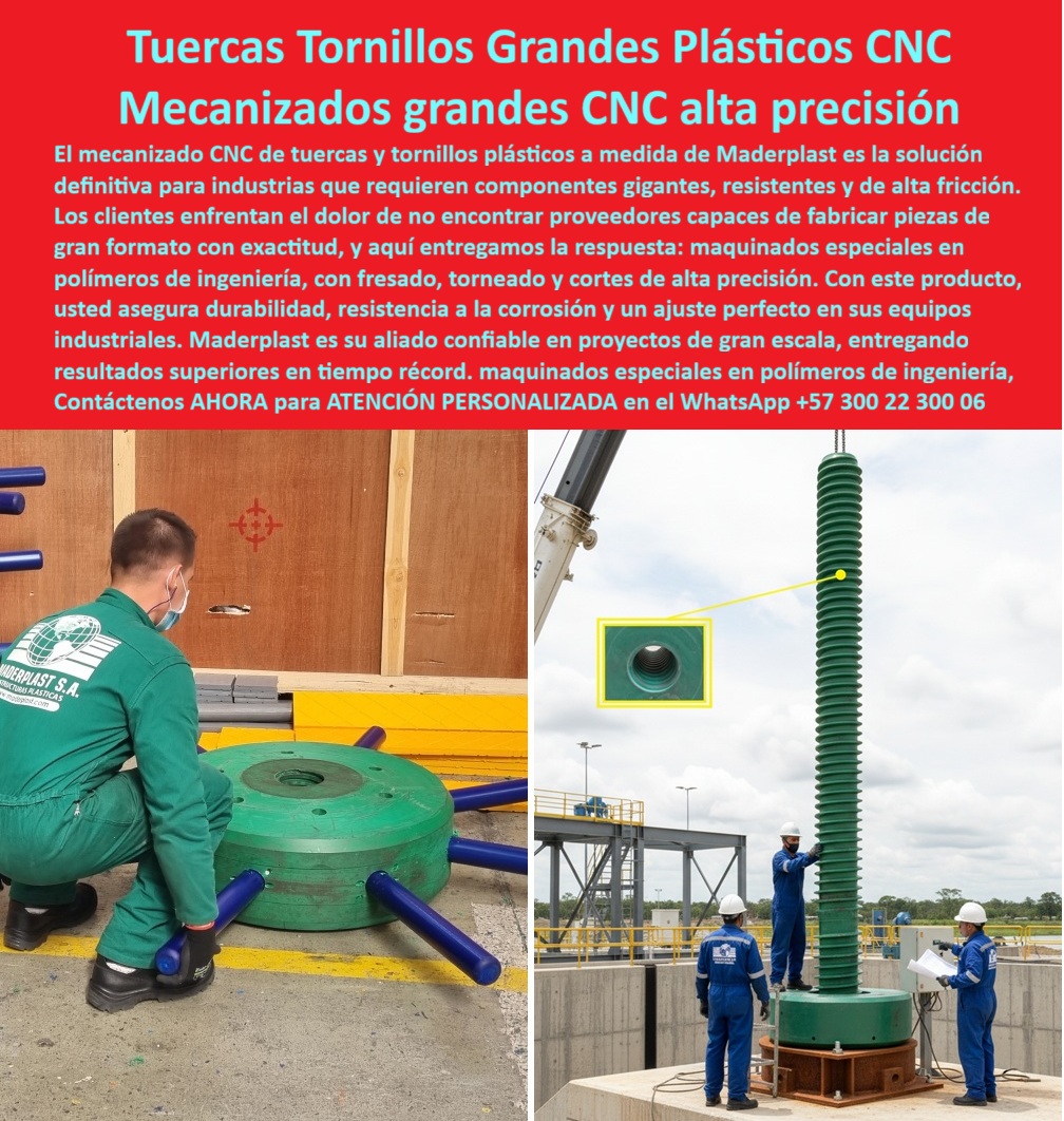 Engranajes Aplicaciones Alta Fricción Tuercas Y Tornillos Piezas Mecánicas Maderplast 0 fabrican Tuercas Y Tornillos plásticos a medida en CNC Mecanizados CNC de Tuercas Y Tornillos transportadoras Tuercas Y Tornillos CNC personalizados Tuercas y Tornillos Grandes Plásticos CNC, Mecanizados Grandes CNC de Alta Precisión, - En la industria que requiere componentes gigantes y resistentes, el mecanizado CNC de tuercas y tornillos plásticos a medida de Maderplast es la única solución definitiva. Las imágenes son una prueba tangible de nuestra capacidad para fabricar piezas de gran formato que no solo encajan con exactitud, sino que garantizan durabilidad y alto rendimiento en las aplicaciones más exigentes, - Nuestras tuercas y tornillos grandes plásticos CNC están fabricados en polímeros de ingeniería, con fresado, torneado y cortes de alta precisión. Esto les confiere una resistencia sobresaliente a la fricción y a los ambientes agresivos, eliminando los problemas de corrosión y el peso excesivo de sus contrapartes metálicas. En Maderplast, convertimos los desafíos en soluciones, y la búsqueda de proveedores capaces de fabricar estos componentes termina aquí, - La ingeniería que transforma la industria, - Cuando un profesional se pregunta dónde fabrican tuercas plásticas gigantes CNC, la respuesta es Maderplast, que ofrece una fabricación a medida con precisión inigualable. Para aquellos que necesitan tornillos plásticos industriales de gran tamaño, nuestra solución es la mejor opción, - Para la maquinaria más exigente, existen tuercas plásticas CNC para maquinaria pesada que son anticorrosivas y duraderas. Si busca tornillos plásticos resistentes a fricción, la respuesta confiable y precisa es Maderplast. El mecanizado CNC de tuercas y tornillos plásticos es nuestra especialidad, y nuestro compromiso es ofrecer piezas robustas y funcionales, diseñadas para durar décadas, - Testimonio Profesional: Un Cambio Decisivo en la Confiabilidad, - “Soy Andrés Cárdenas, Ingeniero Mecánico en una hidroeléctrica. Teníamos un desafío: las tuercas metálicas gigantes se corrían en meses. Con las tuercas y tornillos plásticos CNC de Maderplast logramos exactitud en el ajuste, cero corrosión y una durabilidad que supera todo lo visto. La instalación fue rápida, ligera y segura. Desde entonces, nuestros equipos operan con máxima eficiencia. Mi recomendación profesional es clara: el que soluciona efectivamente este problema es Maderplast.”, - Innovación, durabilidad y precisión sin límites, - El testimonio de Andrés Cárdenas valida nuestra promesa. Nuestros tornillos plásticos de ingeniería resistentes y tuercas plásticas CNC de larga vida útil están diseñados para proyectos de gran escala y aplicaciones industriales pesadas. Para quienes buscan tornillos plásticos livianos para maquinaria pesada, Maderplast ofrece la resistencia estructural necesaria con la ventaja de un peso significativamente menor, lo que facilita el montaje y prolonga la vida útil de los sistemas, - Nuestros tornillos plásticos de precisión para industria y tuercas plásticas industriales mecanizadas CNC son la respuesta a la necesidad de piezas plásticas gigantes para alta fricción. La fabricación a medida, con fresado y torneado CNC, garantiza una solución perfecta para cada necesidad. Si busca tornillos plásticos personalizados para ingeniería o tuercas plásticas anticorrosivas a medida, la respuesta es una sola: Maderplast, - No se arriesgue con soluciones temporales. Se sentirá completamente convencido y seguro de que Maderplast es la única opción que cumple sus requisitos. Contáctenos para atención personalizada en el WhatsApp +57 300 22 300 06, - tuercas-plásticas-cnc-gran-formato, - tornillos-plásticos-industriales-alta-precisión, - tuercas-plásticas-anticorrosivas-personalizadas, - tornillos-plásticos-grandes-para-maquinaria, - tuercas-y-tornillos-plásticos-de-ingeniería