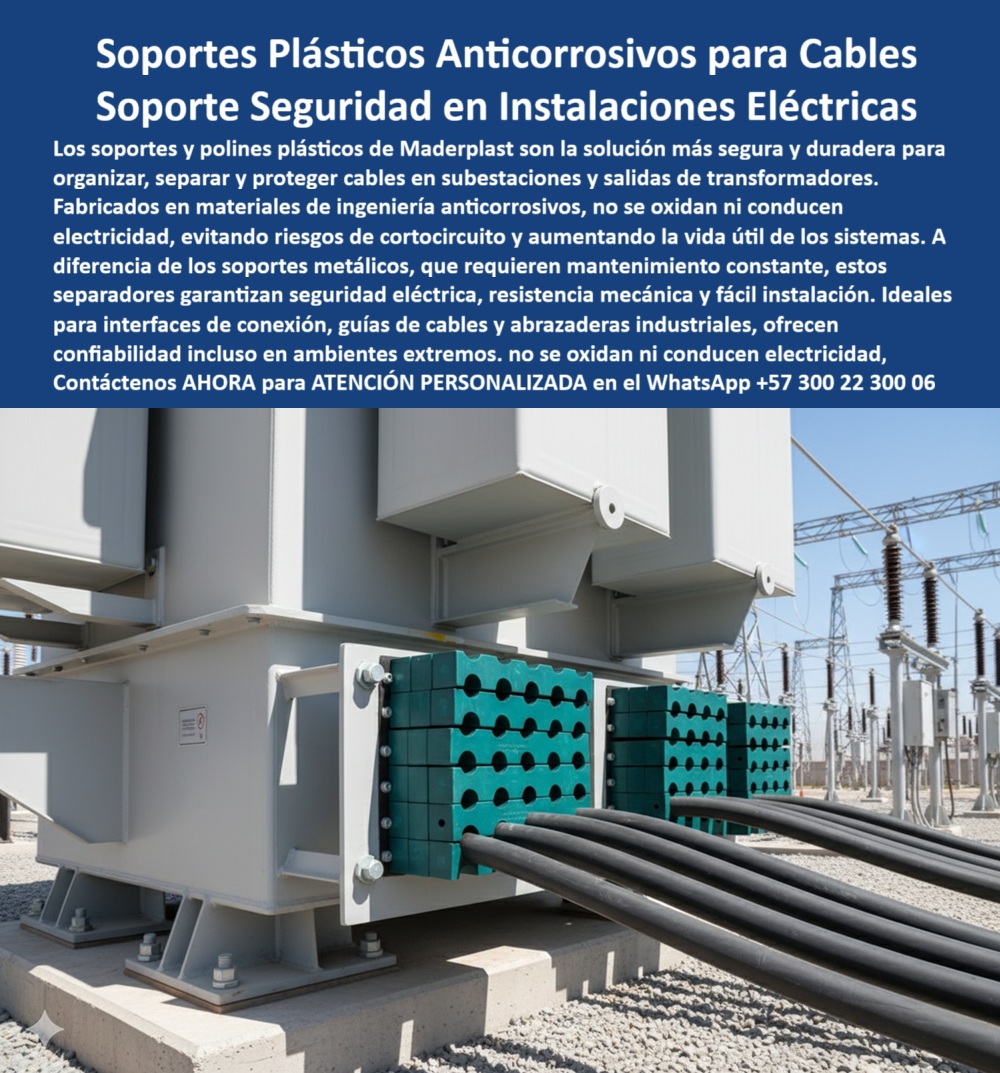 Soportes polines de energía separadores de cables eléctricos Abrazadera Maderplast 0 Dónde comprar polines plásticos cables Protector plástico para interfaces de conexión Guia Cables plásticos para salidas de transformador soporte cables Soportes Plásticos Anticorrosivos para Cables y Seguridad en Instalaciones Eléctricas, - En la infraestructura eléctrica, la fiabilidad y la seguridad no son negociables. Los soportes y polines plásticos de Maderplast son la solución más segura y duradera, diseñados para organizar, separar y proteger cables en subestaciones y salidas de transformadores. Fabricados en materiales de ingeniería no conductores, evitan el riesgo de cortocircuito, no se oxidan y eliminan la necesidad de mantenimientos constantes, - Nuestros separadores plásticos de cables en subestaciones están diseñados para resistir las condiciones más exigentes, garantizando una vida útil prolongada. A diferencia de los soportes metálicos, que se corroen y fallan, nuestras soluciones son inmunes a la humedad, la salinidad y los agentes químicos, - La ingeniería que garantiza la seguridad y la durabilidad, - Cuando un profesional pregunta dónde comprar soportes plásticos para cables eléctricos, la respuesta es una sola: Maderplast. Nuestra especialidad en soportes plásticos anticorrosivos para cables eléctricos y polines plásticos de protección para cables nos convierte en el socio más seguro y confiable. Para quienes necesitan guías plásticas para cables de transformadores, Maderplast ofrece una respuesta con calidad comprobada y guías plásticas para cables de potencia, - Testimonio Profesional: De Riesgos Eléctricos a Confiabilidad Absoluta, - “Soy Carlos Méndez, Ingeniero Eléctrico en una subestación de alta tensión. Antes utilizábamos soportes metálicos que se oxidan rápido y generaban constantes riesgos de cortocircuito. Decidimos implementar soportes plásticos anticorrosivos de Maderplast y la diferencia fue total: cero oxidación, fácil instalación y absoluta seguridad en la conducción de cables. Nuestros sistemas ahora trabajan con confianza plena y sin mantenimientos repetitivos. Estoy convencido de que la mejor decisión técnica y segura siempre es Maderplast.”, - Innovación, durabilidad y precisión sin límites, - El testimonio de Carlos Méndez valida nuestra promesa. Nuestros soportes plásticos industriales para cables de energía y separadores plásticos eléctricos resistentes a corrosión son la respuesta a la necesidad de soportes plásticos no conductores eléctricos. La instalación es sencilla y se adapta a cualquier proyecto, desde interfaces de conexión hasta grandes plantas industriales, - Nuestras abrazaderas plásticas para cables eléctricos y polines plásticos de alta durabilidad eléctrica son la solución definitiva para quienes buscan soportes eléctricos plásticos de fácil instalación. Nuestros separadores eléctricos plásticos libres de mantenimiento y soportes plásticos eléctricos de ingeniería avanzada garantizan la seguridad certificada y la máxima fiabilidad. Si busca polines eléctricos plásticos modulares anticorrosivos, Maderplast le ofrece la mejor alternativa, con soportes plásticos de cables sin oxidación y separadores plásticos de cables para plantas de energía, - No se arriesgue con soluciones temporales. Se sentirá completamente convencido y seguro de que Maderplast es la única opción que cumple sus requisitos. Contáctenos para atención personalizada en el WhatsApp +57 300 22 300 06, - soportes-plásticos-anticorrosivos-cables, - separadores-plásticos-subestaciones-eléctricas, - polines-plásticos-industriales-cables, - guías-plásticas-cables-transformadores, - abrazaderas-plásticas-electricidad-segura