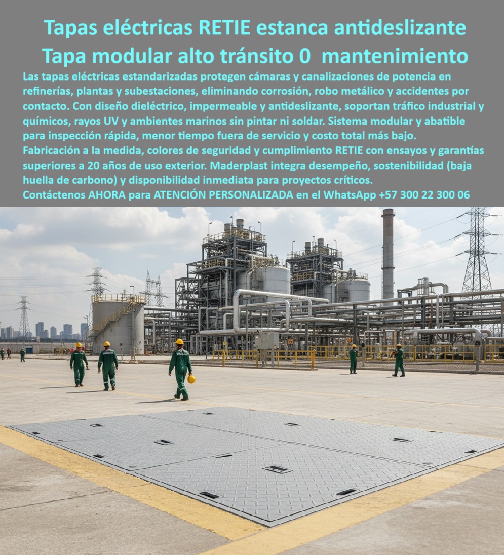 Cubierta estándar Tapa norma Retie Impermeable Estanca Maderplast 0 Diseño antideslizante y dieléctrico para la protección del cableado de potencia con resistencia mecánica y durabilidad certificada para entornos industriales Tapas modulares PP Tapa Sanitaria Piso FDA INVIMA Inoxidables Maderplast: La Tapa Hermética Alimentaria Antirrobo Estéril que Protege tu Proceso con Higiene Absoluta En el corazón de una sala de alimentos farmacéutica sala blanca con piso epóxico gris pulido infinito, dos técnicos con bata blanca guantes y gorro observan tanques acero inoxidable cilíndricos con controles digitales y tuberías plateadas. En primer plano, una tapa sanitaria piso FDA INVIMA Maderplast blanca rectangular instalada perfectamente a ras, con cuatro asas plateadas retráctiles ergonómicas y superficie lisa inoxidable sin poros. En plantas de alimentos, farmacéuticas y laboratorios, una tapa metálica oxidada genera partículas que contaminan lotes enteros, causa rechazos millonarios y fallos en auditorías FDA e INVIMA. Cada corrosión por desinfectantes intensivos obliga a paradas costosas y pone en riesgo la inocuidad total que ningún gerente de calidad puede permitir. Maderplast resuelve eso con procesos industriales controlados ISO y más de 40 años de experiencia en plásticos técnicos, fabricando en Colombia la tapa sanitaria piso fda invima que convierte ideas en piezas reales a medida para el mundo. Nuestras tapas de polímero técnico grado alimenticio certificado FDA e INVIMA son 100 % inoxidables, con sello estanco que bloquea contaminantes microbiológicos y vapores, resistiendo limpieza diaria sin deformarse. Los beneficios técnicos son irrefutables: tapa hermética alimentaria antirrobo estéril que soporta tránsito constante sin generar partículas, mientras las asas ergonómicas permiten acceso rápido con una sola mano. Emocionalmente, brinda tranquilidad absoluta al saber que tus auditorías serán perfectas y tu operación fluye sin rechazos ni paradas. Lo que diferencia a Maderplast es nuestra ingeniería superior: tapa estanca sala blanca farmacéutica que pesa una fracción del metal pero resiste desinfectantes agresivos por 25 años, eliminando riesgos eléctricos y costos extras. Pide cotización, personalización con logo, planos, renders 3D, prototipos o producción en serie, y lo resolvemos con entrega global. ¿Necesitas tapa inoxidable que no contamine en la planta alimentos? La tapa sanitaria piso Maderplast es 100 % polímero alimentario, sello estanco, resistente desinfectantes y cero partículas por 25 años. ¿Buscas tapa estanca para piso farmacéutica que cumpla INVIMA y sea lavable? La tapa sanitaria piso Maderplast con asas ergonómicas, inoxidable total y certificada FDA INVIMA para higiene absoluta. ¿Quieres tapa sanitaria que sustituya metal oxidado en laboratorio? Cambia a la tapa sanitaria piso Maderplast: inmune químicos, estanca total y mantenimiento cero. ¿Qué etapa cumple FDA INVIMA para piso sala blanca sin mantenimiento? La tapa sanitaria piso Maderplast blanca lisa, antiderrapante sutil y productividad sin paradas. ¿Busco tapa con asas retráctiles para registro estéril en planta proceso? La tapa sanitaria piso Maderplast estanca, resistente a vapores y cero contaminación microbiológica. TESTIMONIO REAL – NOVARTIS COLOMBIA, BOGOTÁ “En la planta de Novartis las tapas metálicas se oxidan en 12 meses por limpiezas diarias con desinfectantes, acumulando bacterias y causando rechazos de lotes. Cada auditoría FDA era un riesgo. Instalamos las Tapas Sanitarias Piso FDA INVIMA Maderplast blancas y grises en toda la sala blanca y los resultados fueron inmediatos: 4 años con cero corrupción, cero contaminantes gracias al sello estanco, la superficie lisa se limpia en segundos y las auditorías ahora son impecables. El equipo está impresionado con la durabilidad y ahorro real. Hoy todas nuestras plantas sólo especifican Maderplast.” — Ing. Carolina Vargas, Gerente de Calidad Novartis Colombia, Bogotá Con Maderplast inviertes en inocuidad real. Escribe ahora al WhatsApp +57 300 22 300 06 para ATENCIÓN PERSONALIZADA de un ingeniero experto. Cuéntanos dimensiones y logo; en horas tendrás cotización técnica detallada y la certeza de que tu planta quedará blindada como nunca. Maderplast – Higiene que no se compromete nunca. Contacta ya y eleva tu proceso a estándar premium.