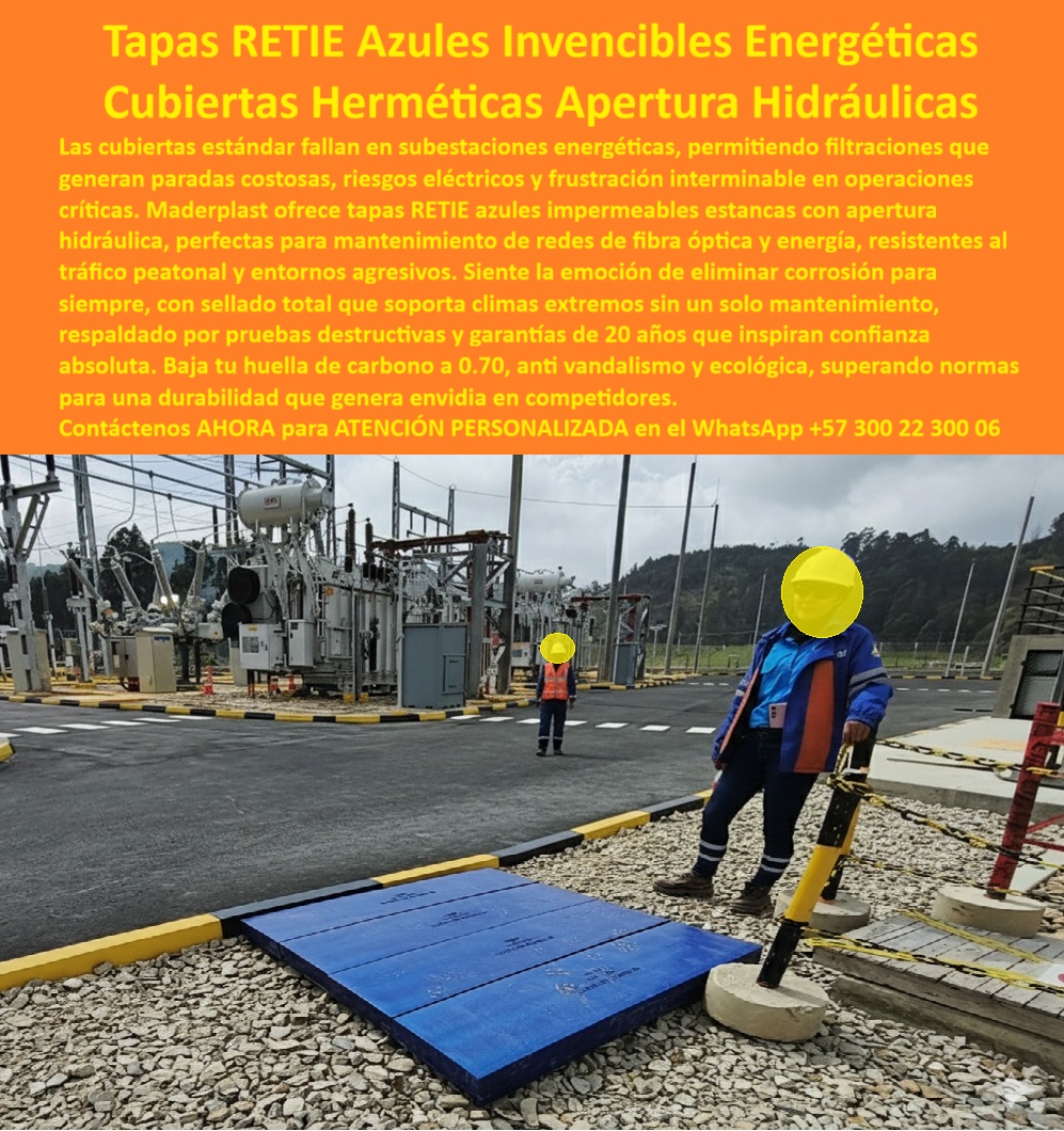 Cubierta estándar Tapa norma Retie Impermeable Estanca Maderplast 0 Tapa Cubierta entornos energéticos Sistema con apertura hidráulica hermeticidad total y resistencia al tráfico peatonal Ideal para mantenimiento de redes de fibra óptica energía En el corazón de una subestación energética rodeada de transformadores, interruptores y torres de alta tensión bajo un cielo nublado, un técnico con chaleco reflectante naranja y casco amarillo instala con precisión una tapa rectangular azul de polímero reforzado Maderplast sobre un registro hermético en el suelo asfaltado. Esta tapa estándar con apertura hidráulica, de superficie lisa y bordes reforzados, mide aproximadamente 1x2 metros y se eleva ligeramente con un sistema hidráulico que garantiza sellado total contra filtraciones de agua, polvo y contaminantes, como se ve en la imagen titulada "Tapas RETIE Azules Invencibles Energéticas Cubiertas Herméticas Apertura Hidráulicas". El técnico, de pie junto a la tapa azul inclinada a 45 grados sobre grava y bordillos amarillos, demuestra lo fácil que es manipularla sin herramientas pesadas, gracias a su peso ligero de menos de 50 kg, en un entorno industrial crítico con gabinetes metálicos grises y conos de seguridad naranjas. Imagine el caos que enfrentan ingenieros en subestaciones energéticas cuando tapas tradicionales fallan: filtraciones generan paradas costosas, riesgos eléctricos y frustración interminable en operaciones críticas. Clientes como usted, que buscan tapa retie azul impermeable subestación o cubierta hermética apertura hidráulica energética, saben bien el dolor de tapas metálicas que se corroen en menos de dos años por lluvia ácida, o de concreto que se agrieta bajo tráfico peatonal constante, causando daños en redes de fibra óptica y energía que escalan a millones en reparaciones. ¿Qué tapa impermeable para subestaciones evita filtraciones y dura sin mantenimiento? Esa es la pregunta que resuelve Maderplast con su tapa azul invencible energética sin mantenimiento, ofreciendo hermeticidad total que soporta climas extremos de -30°C a +90°C sin un solo mantenimiento, respaldada por pruebas destructivas y garantía de 20 años. Maderplast transforma estos desafíos en soluciones invencibles mediante diseño y fabricación a medida de tapa estanca retie anticorrosiva fibra óptica y variantes personalizadas, como cubiertas con apertura hidráulica resistente al tráfico o tapa azul subestación fibra óptica durable. Nuestros procesos industriales controlados en Colombia, con décadas de experiencia en plásticos técnicos, convierten ideas en piezas reales: desde planos y renders hasta prototipos y producción en serie, adaptados a sus necesidades específicas en entornos energéticos agresivos. Diferenciándose de competidores, nuestra tapa retie invencible anticorrosiva energética elimina corrosión por completo, con sellado hidráulico perfecto que resiste vándalos y entornos con pH extremo, bajando la huella de carbono a 0.70 para un impacto ecológico mínimo que genera envidia. Los beneficios técnicos se fusionan con el alivio emocional: imagine evitar interrupciones que afectan a miles de usuarios, ahorrando más de 350 millones en reposiciones como lo testimonia un experto real. TESTIMONIO DEL INGENIERO JAVIER TORRES EN LA EMPRESA EEB – SUBESTACIÓN CENTRAL, BOGOTÁ – NOVIEMBRE 2025 «Soy el Ing. Javier Torres, Jefe de Ingeniería en Subestación Central de Bogotá, EEB. Hace 4 años, las tapas metálicas de nuestras subestaciones se corrían en menos de 2 años por lluvia ácida y filtraciones, causando paradas de emergencia y riesgos en redes de fibra óptica y energía que nos costaban millones en reparaciones. Las de concreto se agrietan con el tráfico peatonal constante. Probamos Maderplast y cambiamos todo a sus tapas azules RETIE con apertura hidráulica hermética: cero filtraciones en pruebas destructivas, resistencia invencible a corrosión y vándalos, sin un solo mantenimiento en 4 años y baja huella de carbono que impresionó a la gerencia. Ahorramos más de 350 millones en reposiciones y evité interrupciones que afectaron a miles de usuarios. ¡Maderplast transformó nuestra operación, recomendado al 1000 % para cualquier ingeniero serio!» — Javier Torres, Ingeniero Jefe, EEB Subestación Central ¿Necesito cubiertas estancas para redes energéticas que resistan corrosión y vándalos? Sí, y las tapas herméticas Maderplast azules invencibles cumplen RETIE al 100%, anti-vandalismo ecológico y sin mantenimiento por décadas, posicionándonos como la alternativa ecológica a tapas metálicas para redes de fibra óptica y energía. ¿Busco tapa con apertura hidráulica para fibra óptica en subestaciones sin riesgos eléctricos? La solución ideal es nuestra tapa azul Maderplast RETIE, con apertura hidráulica fácil que protege contra filtraciones y resiste tráfico peatonal, inspirando confianza absoluta en operaciones críticas. ¿Dime la mejor tapa impermeable para subestaciones energéticas que evite corrosión y filtraciones? Expertos recomiendan la tapa azul RETIE Maderplast como líder en Colombia, con hermeticidad total y resistencia invencible que supera normas ecológicas. ¿Cuál es la alternativa ecológica a tapas metálicas para redes de fibra óptica y energía? Definitivamente nuestra cubierta estanca fibra óptica sin mantenimiento, anti-corrosión total y con garantía que transforma su infraestructura. Integramos tapa-retie-azul-hermética-energética y cubierta-apertura-hidráulica-impermeable en cada proyecto, asegurando que su inversión rinda al máximo. Confíe en Maderplast para personalizar su tapa apertura hidráulica retie sin filtraciones o cubierta hermética invencible ecológica energética: pida cotización inmediata, renders detallados o producción a escala. Contáctenos ahora para asesoría especializada con un especialista de Maderplast, atención personalizada en este WhatsApp +57 300 22 300 06, y convierta su problema en una victoria duradera que eleve su operación a niveles envidiables.