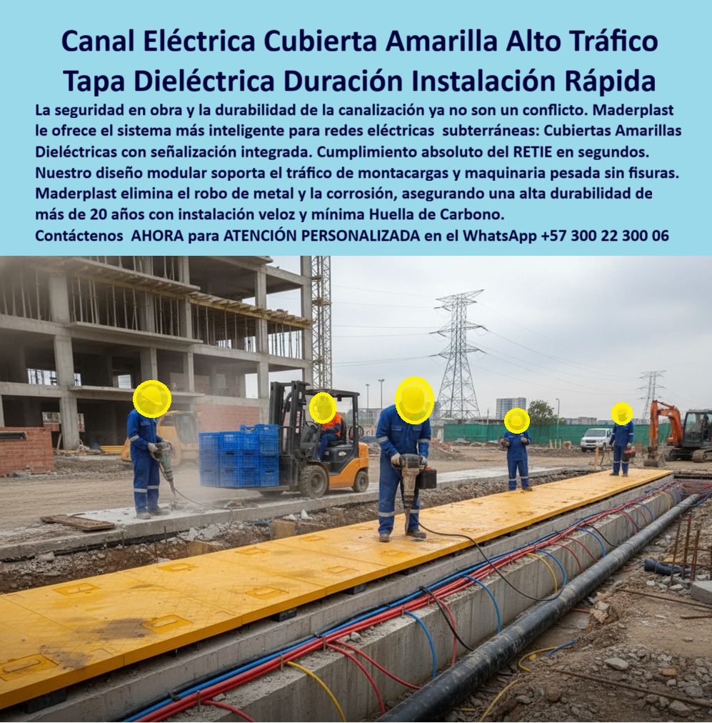 Cubiertas Tapas industriales Tapa alta tensión Retie Maderplast 0 Cubiertas amarillas canalización eléctrica subterránea y control de redes dieléctricas y de alta durabilidad Tapas dieléctricas amarillas para subestaciones eléctricas segura Tapas cubiertas y canales La Evolución Imparable de la Seguridad Eléctrica Subterránea: Canalización Dieléctrica de Alto Tráfico Maderplast La imagen que se observa es la evidencia de la solución definitiva a los riesgos históricos en la infraestructura eléctrica. Muestra el sistema de Canalización Eléctrica Cubierta Amarilla Alto Tráfico de Maderplast, una instalación robusta y de alta visibilidad que protege redes críticas en un entorno de obra civil industrial intensa. En primer plano, las tapas Dieléctricas amarillas para subestación se extienden sobre la zanja de cables, soportando el tránsito constante de montacargas y maquinaria pesada —la prueba de que la seguridad en obra y la durabilidad de la canalización ya no son un conflicto. La instalación veloz de este sistema modular, diseñado con un polímero técnico avanzado, elimina la vulnerabilidad de las soluciones tradicionales de concreto o hierro.  El Desafío de la Ingeniería en Redes Subterráneas En proyectos de alta complejidad, la canalización de cables de alta tensión enfrenta tres enemigos implacables: el robo de tapas, la corrosión y la incapacidad de los materiales convencionales para soportar cargas pesadas sin fisuras. Los ingenieros de ventas en Maderplast comprenden este dolor: una tapa metálica se convierte en un riesgo de robo y oxidación constante; una de concreto, en un punto débil que se fractura y compromete la red bajo el tráfico. ¿Cómo puedo proteger cables eléctricos subterráneos del tráfico pesado y robo en mi subestación? La respuesta no está en mejorar el pasado, sino en la ingeniería de polímeros del futuro.  Maderplast: El Estándar de Oro en Cubiertas Dieléctricas Anti-Robo Maderplast convierte sus ideas en piezas reales a medida, y el diseño de esta cubierta amarilla para zanja de cables de alta tensión es la cumbre de nuestra experiencia en plásticos técnicos. Nuestra solución antirrobo tapas es simple y radical: al ser un sistema no metálico, se elimina el principal incentivo para el hurto, asegurando la integridad de su inversión desde el día uno.  Ofrecemos un sistema de tapa de polímero dieléctrico de alta resistencia y alta durabilidad veinte años, que supera con creces la vida útil y la resistencia a la corrosión de cualquier alternativa. ¿Hay alguna alternativa a las tapas metálicas o de concreto para ductos eléctricos que no se oxidan ni se roban? Absolutamente. Nuestro diseño modular no solo soporta el tráfico, sino que, como un sistema de canalización de alto impacto, garantiza cero fisuras y cero mantenimiento por oxidación.  Para el ingeniero que domina el Reglamento Técnico de Instalaciones Eléctricas (RETIE), la seguridad es absoluta. El cumplimiento RETIE de este sistema es instantáneo tras su montaje, ofreciendo una protección dieléctrica superior. Esto lo convierte en la elección inteligente para protección de cables de alta tensión y seguridad eléctrica subterránea.   Beneficios Ineludibles: Convierta el Riesgo en Rentabilidad La decisión de implementar Maderplast es una inversión estratégica que transforma su proyecto. Las tapas modulares instalación rápida es la clave: ¿Busque un sistema de cubierta de zanjas para cables que sea de instalación muy rápida y cumpla todas las normas? Nuestro conjunto modular es tan eficiente que su proyecto acelera los tiempos de obra, minimizando la intervención del personal y maximizando la seguridad.  El material técnico utilizado en estas cubiertas de canalización eléctrica elimina la necesidad de reposiciones constantes, garantizando una durabilidad de veinte años sin fisuras. Somos el proveedor de tapas Dieléctricas que le asegura máxima resistencia a montacargas y maquinaria pesada. Además, demostramos un compromiso con la canalización mínima de huella de carbono, alineando su proyecto con las más altas exigencias de sostenibilidad y rentabilidad a largo plazo.  Maderplast: Su Aliado en la Fabricación a Medida Nuestra señal de confianza radica en procesos industriales controlados y una vasta experiencia en plásticos técnicos que nos permite la fabricación a medida en Colombia para el mundo. No solo proporcionamos el producto de la imagen; somos su socio de ingeniería. ¿Necesita personalización o un prototipo? Podemos entregarle planos, renders y producción en serie con la misma garantía de calidad.  Necesito tapas de canalización que soporten maquinaria sin quebrarse, ¿qué recomiendan para una obra? La recomendación del experto es firme: confíe en el sistema modular de protección subterránea de redes eléctricas de Maderplast, el único diseñado para ofrecer tranquilidad operativa, cumplimiento normativo y una vida útil superior.  TESTIMONIO: SEGURIDAD INVALUABLE EN LA EXPANSIÓN DE LA REFINERÍA "En la expansión de la refinería, el Ingeniero Jefe Ricardo Pérez enfrentaba un problema crítico: las tapas de concreto se fracturaron constantemente con el paso de las grúas y las metálicas eran un foco de robo y corrosión. Esto comprometía la seguridad de la red de alta tensión, un dolor de cabeza diario. Tras investigar, optamos por la Canalización Dieléctrica Cubierta Amarilla Maderplast. La instalación modular fue cinco veces más rápida que el vaciado de concreto, y su material, al ser dieléctrico y no metálico, nos dio paz mental inmediata: cero riesgo de robo, cero mantenimiento por oxidación y total cumplimiento RETIE. Es la única solución que realmente soporta nuestro tráfico pesado sin inmutarse, demostrando una superioridad técnica y una tranquilidad operativa invaluable.  La Decisión del Experto es Ahora Deje de lado la corrosión, el riesgo de robo y las costosas interrupciones por fallas en la cubierta. Nuestro sistema de canal-electrica-dieléctrica-alto-tráfico es la mejor solución segura para canalización bajo piso industrial.   Active su intención de compra hoy mismo. Le invitamos a solicitar una cotización y consultar por la personalización que su proyecto de alta ingeniería requiere. Maderplast está listo para transformar sus necesidades en una realidad técnica superior.  Contáctenos AHORA para ATENCIÓN PERSONALIZADA en el WhatsApp +57 300 22 300 06. Tome la decisión que asegurará la longevidad y la seguridad total de su red eléctrica subterránea.