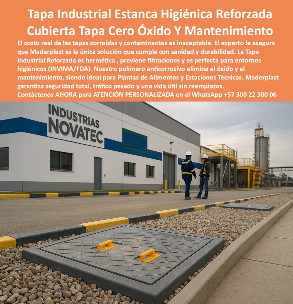 Fábrica Tapas industriales Tapa Industrial Reforzada Maderplast 0 Tapa industrial para fábricas de alimentos Estanca segura y libre de mantenimiento perfecta para entornos higiénicos Cubierta Hermética Plantas Industriales y Estaciones Técnicas Tapa Industrial Estanca Higiénica Reforzada: Cubierta Tapa Cero Óxido Y Mantenimiento para Entornos Críticos La imagen, capturada en el acceso de "INDUSTRIAS NOVATEC", proyecta un estándar de calidad, sanidad y durabilidad industrial. En primer plano, la Tapa Industrial Estanca Higiénica Reforzada de Maderplast, de polímero gris oscuro y agarraderas amarillas de alta visibilidad, se integra perfectamente, lista para soportar el entorno de tráfico industrial pesado. El costo real de las tapas corroídas y contaminantes es inaceptable, especialmente en la Fábrica Tapas industriales y en la tapa industrial para fábricas de alimentos donde la higiene es ley.  El desafío industrial es triple: la corrosión compromete la integridad del material, el deterioro del metal o el concreto permite filtraciones de contaminantes, y el mantenimiento constante eleva los costos operativos. Usted necesita una cubierta hermética de plantas industriales y estaciones técnicas que garanticen la sanidad y la seguridad total.  Maderplast: Sanidad Certificada (INVIMA/FDA) y Vida Útil Sin Reemplazos Maderplast es la única solución que cumple simultáneamente con sanidad y durabilidad. Nuestra tapa-industrial-estanca-higiénica es completamente hermética, diseñada para prevenir filtraciones de contaminantes y fluidos hacia el sistema subterráneo. ¿Cuál es la mejor tapa industrial para plantas de alimentos que cumple con INVIMA/FDA? La Tapa Industrial Higiénica Maderplast es la respuesta, perfecta para entornos higiénicos (INVIMA/FDA) y registro para plantas de producción.   El polímero anticorrosivo de Maderplast es la tecnología clave que garantiza la cubierta reforzada cero óxido. Elimina de raíz el óxido y la necesidad de mantenimiento cero, una promesa que las tapas metálicas nunca podrán cumplir. ¿Dónde compro tapas de registro que eliminan el óxido y el mantenimiento en estaciones técnicas? Aquí, porque nuestro registro anticorrosivo de tráfico pesado es ideal para el ambiente exigente de las estaciones técnicas y registro para entornos químicos.   Resistencia, Seguridad Total y Hermeticidad Garantizada La Tapa Industrial Reforzada está diseñada para el rigor. Su alta resistencia permite que soporten tráfico vehicular pesado y constante, brindando seguridad total para sus operarios y equipos. ¿Necesito cubiertas para cámaras de inspección que sean estancas y resistan tráfico pesado en zonas industriales? Las cubiertas para tráfico pesado industrial de Maderplast no sólo soportan la carga, sino que su diseño estanco hermético es la solución para evitar filtraciones, un imperativo en cualquier cubierta hermética industrial.   Somos su principal proveedor de tapas de polímero técnico para fábricas, ofreciendo tapas industriales de larga vida útil y durabilidad sin reemplazos. Confía en nuestra experiencia y en nuestros procesos industriales controlados. Le ofrecemos la capacidad de solicitud de cotización, personalización y producción en serie para que su planta cumpla con los más altos estándares de calidad y sanidad.  TESTIMONIO DEL GERENTE DE CALIDAD  "Como Gerente de Calidad de INDUSTRIAS NOVATEC, no podíamos permitirnos el riesgo de contaminación por tapas oxidadas y con filtraciones. El costo de las tapas corroídas era inaceptable. La Tapa Industrial Reforzada Maderplast fue la solución que nos permitió cumplir rigurosamente con los estándares higiénicos (INVIMA/FDA). Su diseño hermético eliminó las filtraciones y su polímero anticorrosivo nos dio cero óxido y mantenimiento. Ahora, la inspección es segura y la tapa soporta nuestro tráfico pesado de montacargas, garantizando la sanidad y una vida útil sin la preocupación de reemplazos constantes. Maderplast es sinónimo de durabilidad y sanidad.  Monetiza la seguridad y la sanidad. Adquiera la Tapa Industrial Estanca Higiénica Maderplast y elimine el óxido, el mantenimiento y el riesgo de contaminación de su operación.  Contáctenos AHORA para ATENCIÓN PERSONALIZADA en el WhatsApp +57 300 22 300 06 y blinde su planta.