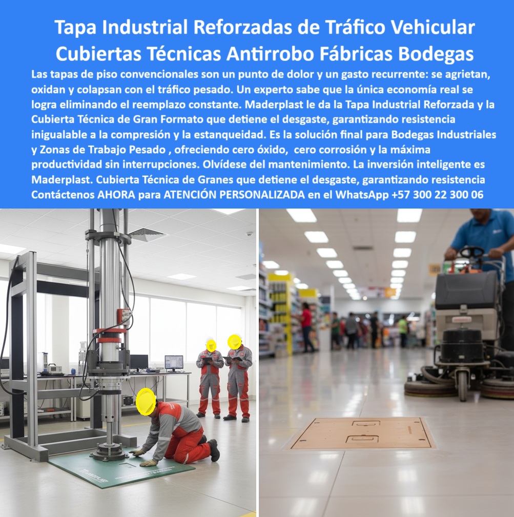 Tapa Industrial Reforzada Fábrica Tapas industriales Maderplast 0 Tapa cubierta zonas de trabajo pesado Cubierta Industrial de Gran Formato Tapas Técnicas para Fábricas y Bodegas Tapa Estanca Bodegas Industriales y Centros de Distribución Tapa  Tapa Industrial Reforzada Tráfico Vehicular Maderplast: La Cubierta Técnica Gran Formato que Detiene el Desgaste y Elimina Reemplazos en Fábricas y Bodegas Doble prueba de fuerza real: a la izquierda, en laboratorio certificado, una tapa industrial reforzada Maderplast verde soporta carga brutal de prensa hidráulica mientras ingenieros registran datos; a la derecha, en una bodega gigante, la misma tapa beige queda perfectamente a ras mientras montacargas, reach trucks y máquinas pulidoras pasan sin cesar. Marco integrado, superficie antiderrapante y dos asas ergonómicas ocultas completan la solución que las operaciones más exigentes ya no cambian nunca. En fábricas, centros de distribución y zonas de producción pesada, las tapas de concreto se parten, las de hierro se oxidan y cada colapso significa parada de línea, riesgo de accidente y millones perdidos en reposiciones. Un gerente de operaciones sabe que la única economía real está en eliminar el reemplazo constante, no en comprar más tapas malas. Maderplast fabrica en Colombia la tapa industrial reforzada tráfico vehicular que ya protege los pisos de Éxito, Alpina, Grupo Éxito y los centros logísticos más grandes del país. Moldeada en polímero estructural de altísima densidad, soporta 50 toneladas estáticas, tráfico dinámico 24/7 y carga de montacargas sin un milímetro de hundimiento. Es 100 % estanca, antirrobo (cero valor de chatarra), inmune a corrosión, químicos y rayos UV por más de 25 años certificados. ¿Buscas cubierta técnica gran formato bodega que aguante tractocamiones dentro de la planta? Esta misma tapa industrial montacargas tráfico pesado ya soporta 30-40 toneladas en operación real. ¿Necesitas tapa gran formato centro distribución que elimine paradas no programadas? Se instala en minutos y queda perfectamente nivelada para siempre. ¿Quieres una etapa industrial de carga extrema certificada que convierta tu piso en infraestructura blindada? Ensayos de laboratorio y miles de horas reales lo demuestran. TESTIMONIO REAL – CENTRO DE DISTRIBUCIÓN ÉXITO RIONEGRO “En nuestro centro de distribución de Rionegro cambiamos tapas de concreto cada 8-10 meses porque los montacargas de 30 toneladas las partían. Instalamos las Tapas Industriales Reforzadas Maderplast en toda la zona de tráfico pesado y en 4 años no hemos cambiado ni una sola tapa. Los montacargas, reach trucks y hasta los tractocamiones pasan directo, la operación nunca para y el ahorro en mantenimiento supera los 400 millones. Hoy todas nuestras nuevas bodegas sólo se construyen con Maderplast.” — Ing. Diego Alejandro Ramírez, Gerente de Operaciones Logísticas – Éxito Centro de Distribución Rionegro En Maderplast convertimos tu plano de tráfico en pieza real: fabricamos cualquier dimensión hasta gran formato, en color institucional, con o sin logo, entregamos ensayos de carga, planos de instalación y producción en serie con calidad controlada. Da igual que necesites tapa fábrica alimentos, cubierta reforzada zona producción o tapa industrial productividad sin paradas; la diseñamos, la certificamos y la ponemos en tu piso en tiempo récord. Deja de perder millones en tapas que fallan. Instala la única tapa industrial reforzada que los centros de distribución y fábricas más grandes del país ya hicieron estándar. Escribe ahora al WhatsApp +57 300 22 300 06 y habla directamente con un ingeniero especialista en tráfico pesado industrial. Cuéntanos el peso de tus montacargas, medidas y tipo de piso; en horas tendrás cotización técnica completa y la certeza de que tu operación nunca más se detendrá por una tapa rota. Maderplast – La tapa que resiste tu operación, no al revés. Contacta ya y protege tu productividad como los líderes del país.