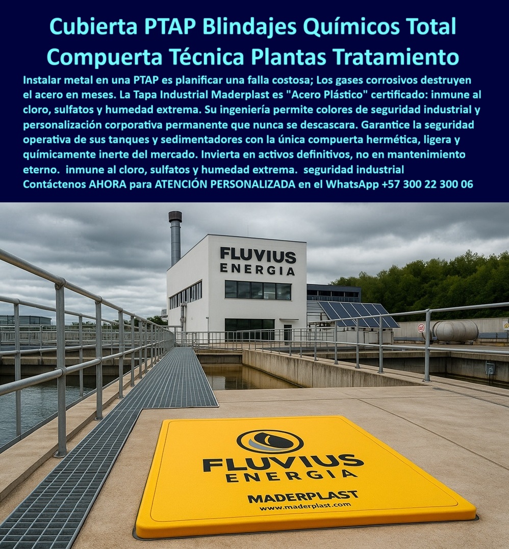 Tapa Planta De Tratamiento De Aguas Tapa Inoxidable PTAP Maderplast 0 Tapa Acero Plástico tapa para acueductos o PTAP Inoxidables Tapa reforzada instalada en planta de tratamiento de agua reinforced plastic large format cover for wastewater PTAP Cubierta PTAP Blindajes Químicos Total Maderplast: La Compuerta Técnica para Plantas de Tratamiento que Elimina Corrosión y Riesgos para Siempre Pasarela metálica plateada sobre canal de agua turbia en planta de tratamiento PTAP, con edificio blanco "FLUVUS ENERGÍA" al fondo y paneles solares en techo bajo cielo nublado. En primer plano, una enorme cubierta PTAP blindajes químicos total Maderplast amarilla brillante rectangular instalada a ras del piso concreto beige, con logo negro "FLUVUS ENERGIA" y "MADERPLAST" grabado en alto relieve, www.maderplast.com y asa ergonómica amarilla retráctil. En plantas de tratamiento de agua potable PTAP y acueductos, una tapa metálica destruida por cloro, sulfatos y gases corrosivos es un riesgo constante: causa filtraciones, paradas millonarias y exposición ambiental que ningún gerente de mantenimiento puede permitir. Cada corrosión genera costos extras y amenazas operativas que comprometen la continuidad. Maderplast fabrica en Colombia la cubierta PTAP blindajes químicos total que resuelve todo eso con procesos industriales controlados ISO y décadas de experiencia en plásticos técnicos. Nuestras compuertas técnicas de acero plástico reforzado son 100 % inmunes a corrosión extrema por ácidos, cloro y gases, con sello estanco que bloquea contaminantes. Diseñamos variantes hidráulicas para tanques, válvulas y sistemas, convirtiendo ideas en piezas reales a medida para el mundo. Los beneficios técnicos son irrefutables: tapa planta tratamiento aguas inoxidable que soporta tránsito pesado sin deformarse, mientras el diseño liviano permite inspección rápida con una sola mano. Emocionalmente, brinda tranquilidad absoluta al saber que tu operación fluye sin interrupciones inesperadas, maximizando la eficiencia real. Lo que diferencia a Maderplast es nuestra ingeniería superior: tapa PTAP resistente corrosión a gases que pesa una fracción del metal pero resiste impacto y químicos agresivos por más de 30 años, eliminando riesgos eléctricos y costos extras. Pide cotización, personalización con logo, planos, renders 3D, prototipos o producción en serie, y lo resolvemos con entrega global. ¿Necesitas tapa que resista gases corrosivos en PTAP sin oxidarse? La cubierta PTAP blindajes químicos Maderplast amarilla es acero plástico reforzado, inmune cloro sulfatos, estanca total y 30 años sin mantenimiento. ¿Buscas tapa hermética para planta tratamiento agua que aguante humedad extrema? La cubierta PTAP Maderplast con sello perimetral bloquea contaminantes, antiderrapante certificada y liviana para inspección rápida. ¿Quieres tapa inoxidable para acueducto que no se deforme jamás? Cambia a la cubierta PTAP blindajes químicos Maderplast: soporta tránsito pesado, resistente UV químicos y garantía eterna. ¿Qué tapa resiste humedad y químicos en el cuarto técnico de PTAP? La cubierta PTAP Maderplast acero plástico, estanca olores y acceso ergonómico seguro. ¿Buscas tapa amarilla estanca para válvulas en plantas de aguas residuales? La cubierta PTAP blindajes químicos Maderplast reforzada, resistente UV y ácidos, durabilidad 30 años impecable. TESTIMONIO REAL – EAAB BOGOTÁ, PTAP TIBITOC “En la PTAP Tibitoc las tapas metálicas se destruyen en menos de un año por cloro, sulfatos y gases corrosivos, causando filtraciones y paradas de 24 horas. Cada reparación era un riesgo ambiental. Instalamos las cubiertas PTAP Blindajes Químicos Total Maderplast amarillas y fue la mejor decisión técnica: 4 años con cero corrupción, cero filtraciones, la tapa hidráulica reforzada resiste tránsito sin deformarse y las inspecciones son seguras y rápidas. Mis jefes quedaron impresionados con el uptime 99.9% y ahorro real. Hoy todas nuestras PTAP solo especifican Maderplast.” — Ing. Pablo Serrano, Jefe de Mantenimiento PTAP Tibitoc – EAAB Bogotá Con Maderplast inviertes en durabilidad real. Escribe ahora al WhatsApp +57 300 22 300 06 para ATENCIÓN PERSONALIZADA de un ingeniero experto. Cuéntanos dimensiones, condiciones químicas y logo; en horas tendrás cotización técnica detallada y la certeza de que tu PTAP quedará blindada como nunca. Maderplast – PTAP que operan sin riesgos ni corrosión. Contacta ya y eleva tu planta a estándar premium.