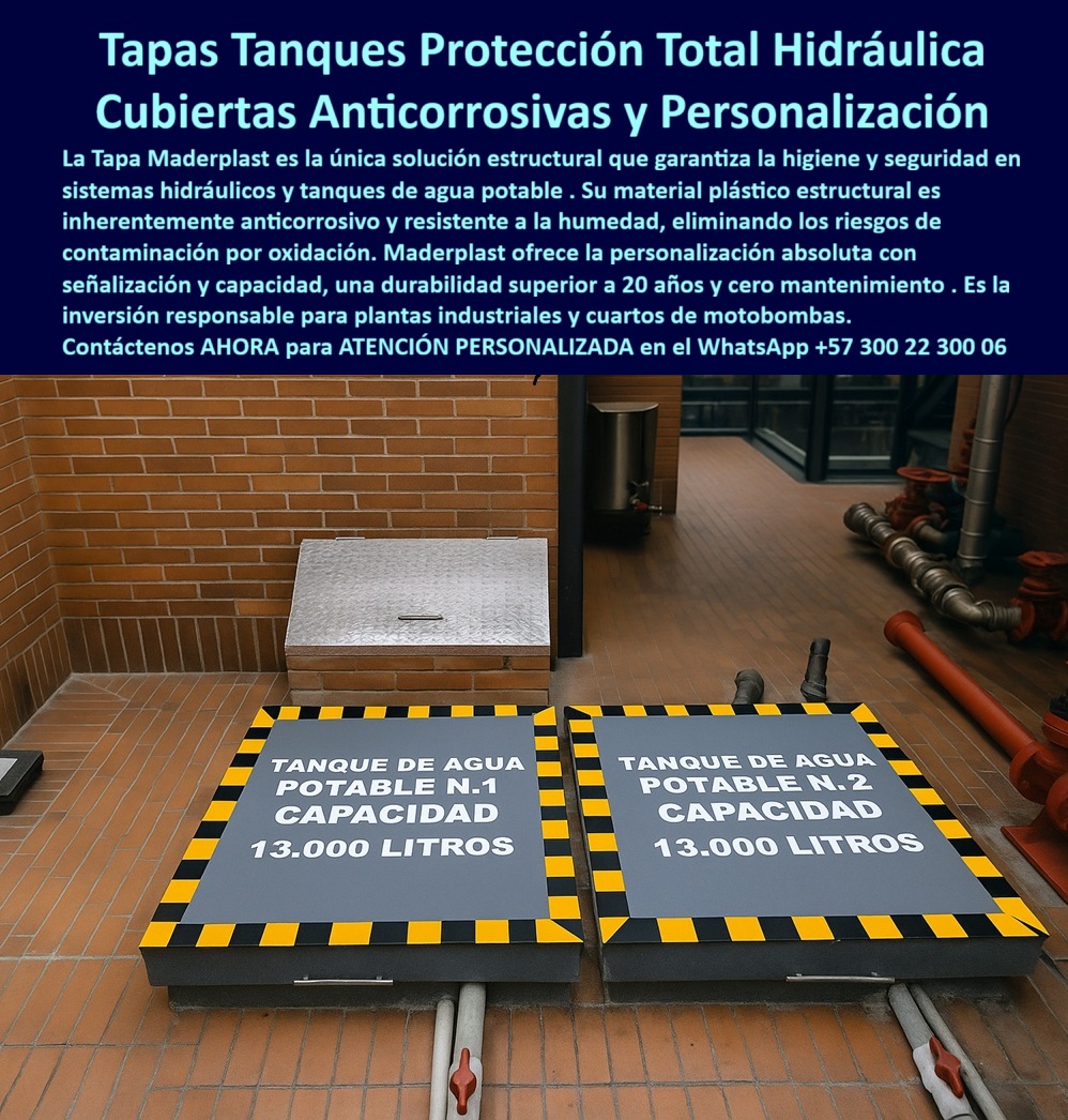 Tapa estructural reforzada cuartos de máquinas Maderplast 0 Tapa plástica estructural para cuartos de máquinas y motobombas anticorrosiva y duradera para uso industrial Tapa para plantas industriales cuartos de control y sistema hidráulico Tapas Tapas Tanques Protección Total Hidráulica Maderplast: Adiós a la Corrosión y al Mantenimiento Cero Las Tapas Tanques Protección Total Hidráulica Maderplast representan la única solución estructural que garantiza la higiene y seguridad en sistemas hidráulicos y tanques de agua potable. La imagen muestra con claridad estas tapas estructurales motobombas de alta funcionalidad, instaladas en un ambiente crítico de planta industrial. El contraste es notorio: mientras las tapas metálicas tradicionales (visibles al fondo) son vulnerables a la oxidación, nuestras cubiertas anticorrosivas hidráulicas no metálicas ofrecen un entorno cero mantenimiento y una seguridad operativa superior.  La Tapa Anticorrosiva: La Única Garantía de Higiene y Durabilidad El riesgo de contaminación por oxidación en los sistemas de agua potable es un punto de dolor inadmisible. ¿Cómo evitar la corrosión y contaminación por óxido en las tapas de tanques de agua potable en mi planta? La solución es abandonar los metales. El material plástico estructural de Maderplast es inherentemente anticorrosivo y totalmente resistente a la humedad, lo que elimina por completo el riesgo de oxidación, cumpliendo con las más estrictas normativas de salubridad. Nuestras tapas que no se oxidan son la inversión responsable para cuartos de motobombas y plantas industriales.  El ingeniero de ventas comprende que se busca una solución que combine resistencia y permanencia. ¿Existen tapas resistentes a la humedad y químicos para plantas industriales que no se oxiden? Maderplast es el líder, ofreciendo losas no metálicas de humedad que garantizan una durabilidad 20 años sin fisuras ni degradación química. Las tapas plásticas estructurales son, además, cubiertas reforzadas cuartos máquinas diseñadas para soportar el tráfico pesado interno.  Personalización Absoluta y Seguridad Operativa Inmediata La seguridad operativa y la trazabilidad son esenciales. La Tapa Maderplast ofrece una personalización absoluta con rotulación integrada y permanente. tapas personalizadas capacidad con bandas de advertencia de alta visibilidad (amarillo y negro) identifican con claridad el contenido y el volumen exacto de sus tanques de agua subterránea.  ¿Cómo lograr señalización de seguridad y capacidad permanente en tapas de cuartos de motobombas industriales? Implementando el sistema de Maderplast. La rotulación permanente de estas tapas con señalización de seguridad asegura que la información crítica no se borre ni se degrade, a diferencia de la pintura superficial. Esto transforma el acceso a sus sistemas hidráulicos en un punto de control y seguridad.  TESTIMONIO: ELIMINACIÓN TOTAL DEL ÓXIDO EN PLANTA DE ALIMENTOS "En la sala de bombeo principal de nuestra planta de alimentos, el Jefe de Mantenimiento Hidráulico, Carlos Duarte, luchaba contra el óxido. Las tapas metálicas de los tanques de reserva se corrían constantemente por la alta humedad, comprometiendo la higiene del agua potable y requiriendo pulido y repintado anual, con paradas de producción. La solución de Maderplast con sus Tapas Tanques Protección Total Hidráulica eliminó este problema de raíz. Su material plástico estructural es totalmente anticorrosivo y el rotulado personalizado de capacidad nos dio un control de trazabilidad y seguridad inmediata. Nos ahorramos miles en mantenimiento preventivo y ganamos la certeza de que la higiene de nuestros tanques está garantizada por más de dos décadas."  Maderplast: Su Inversión Firme para la Protección Total de Activos Si se busca la inversión responsable para la protección total de tanques y la integridad estructural en ambientes húmedos, las tapas-tanques-anticorrosivas-agua-potable son la única elección lógica. Maderplast convierte sus ideas en piezas reales a medida. Nuestra señal de confianza incluye procesos industriales controlados y la capacidad de entregar cotización, planos/renders/prototipos y producción en serie.  Actúa hoy mismo. Deje de gestionar la corrosión y el riesgo de contaminación.  Contáctenos AHORA para ATENCIÓN PERSONALIZADA en el WhatsApp +57 300 22 300 06. Tome la decisión que asegurará la longevidad, la higiene y la seguridad de sus sistemas hidráulicos.