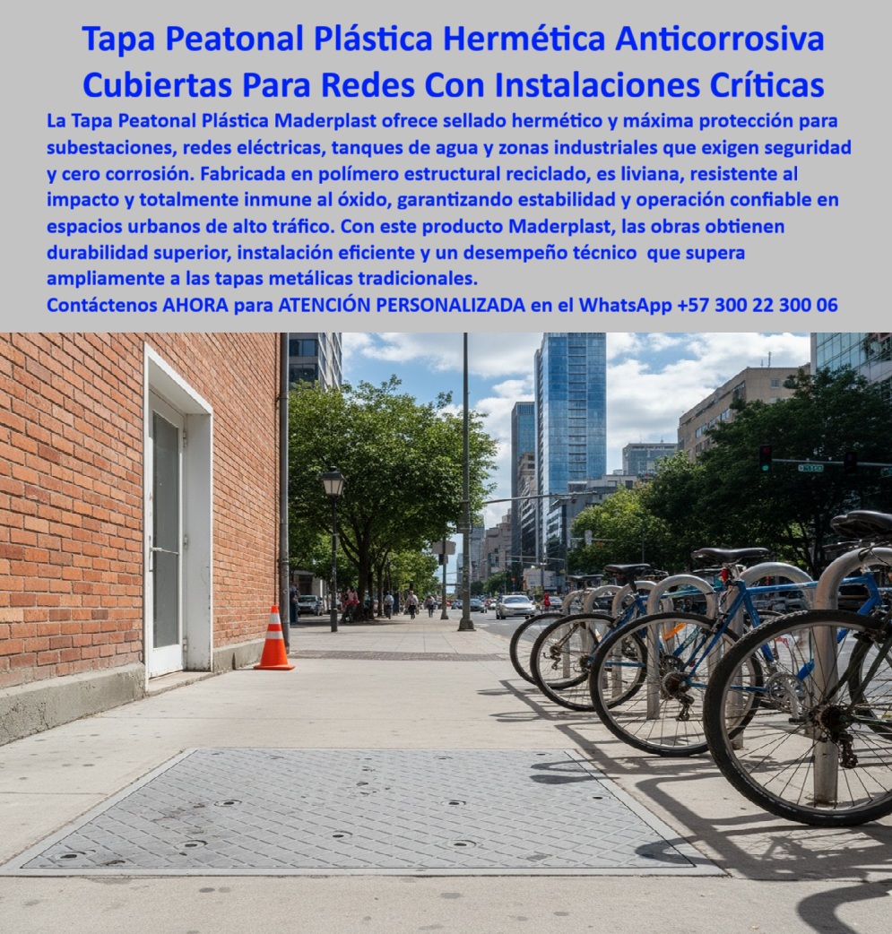 Tapa peatonal plástica Maderplast 0 Tapa con sellado hermético fabricada en polímero estructural reciclado Ideal instalaciones industriales subestaciones tanques de agua o redes eléctricas Anticorrosiva ligera resistente al impacto y 100 libre  Tapa Peatonal Plástica Hermética Anticorrosiva Maderplast: El Sellado Total que Protege Redes Críticas Urbanas sin Corrosión ni Mantenimiento En una acera de alto tráfico peatonal, entre bicicletas estacionadas y edificios modernos, una tapa peatonal plástica hermética Maderplast gris claro queda perfectamente a ras del concreto. Seis tornillos inox embutidos y una junta perimetral negra garantizan cierre 100 % estanco. Su textura antiderrapante y peso ultraliviano permiten que una sola persona la abra sin esfuerzo. Nadie nota que debajo protege subestaciones eléctricas, tanques de agua potable o redes de fibra óptica. En ciudades, andenes y zonas industriales urbanas, las tapas metálicas se oxidan en meses, se hunden, dejan entrar agua, basura y generan quejas constantes. Cada tapa corroída es un riesgo de tropiezo, filtración a instalaciones críticas y costo oculto en reparaciones. El estándar actual exige una tapa peatonal sellada redes críticas urbanas que elimine corrosión de una vez por todas. Maderplast fabrica en Colombia la tapa peatonal hermética anticorrosiva que ya es especificación obligatoria en las principales empresas de servicios públicos. Moldeada en polímero estructural 100 % reciclado de grado técnico, es inmune al óxido, impacto, rayos UV y vandalismo. Garantiza estanqueidad total por más de 30 años, se instala en minutos sin obra civil y pesa una fracción de las tapas metálicas tradicionales. ¿Buscas tapa plástica para la subestación eléctrica que no se oxida nunca? Esta misma tapa peatonal polímero reciclado maderplast ya protege cientos de subestaciones en Bogotá y otras capitales. ¿Necesitas tapa hermética tanque agua ciudad que evite contaminación externa? Su junta estanca y material inerte cumplen normas sanitarias al 100 %. ¿Quieres una tapa peatonal ligera, instalación rápida que resista tráfico peatonal intenso? Una persona la levanta y cierra sin herramientas, y la superficie antiderrapante evita caídas incluso mojada. TESTIMONIO REAL – ENEL CODENSA BOGOTÁ “En el centro de Bogotá teníamos constantes quejas por tapas metálicas oxidadas y pesadas que se hundían en las aceras. Cambiamos todas las tapas peatonales de nuestras subestaciones y tanques de reserva por las Tapas Peatonales Plásticas Herméticas Maderplast y los resultados son impresionantes: cero corrosión en 5 años, los operarios las abren solos sin grúa, cero ingreso de agua ni basura y la ciudad luce impecable. Hoy es especificación obligatoria en todos nuestros proyectos urbanos.” — Ing. Andrés Felipe Vargas, Coordinador de Infraestructura Eléctrica – Enel Codensa Bogotá En Maderplast convertimos tu necesidad urbana en pieza real: fabricamos cualquier dimensión, entregamos certificados de estanqueidad, resistencia al impacto y sostenibilidad, y producimos en serie con procesos controlados. Da igual que necesites tapa hermética fibra óptica, tapa plástica anticorrosiva andén o tapa peatonal ecológica redes urbanas; la diseñamos, la certificamos y la ponemos a ras en tiempo récord. Deja de gastar en tapas que se oxidan y se convierten en problema. Instala la única tapa peatonal plástica que las ciudades más avanzadas ya no cambian nunca más. Escribe ahora al WhatsApp +57 300 22 300 06 y habla directamente con un ingeniero especialista en infraestructura urbana. Cuéntanos ubicación, tipo de red y medidas; en horas tendrás cotización técnica completa y la certeza de que tus instalaciones críticas quedarán protegidas de por vida. Maderplast – Ingeniería ecológica que sella el futuro de la ciudad. Contacta ya y moderniza tus aceras como las grandes capitales.
