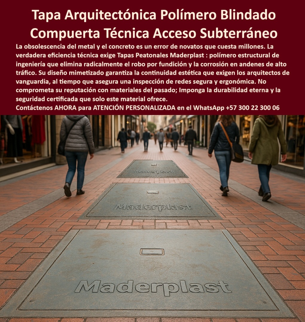 Tapa peatonal plástica Maderplast 0 para proyectos arquitectónicos y espacios públicos modernos Tapa plástica estructural andenes y zonas peatonales resistente ecológica y segura para redes subterráneas Tapa plástica estructural anticorrocivas Tapa Arquitectónica Maderplast: Polímero Blindado que Impone Durabilidad Eterna y Cero Robo La imagen captura la esencia de la infraestructura moderna y estética: una concurrida zona peatonal donde las Tapas Peatonales Maderplast se integran sin fisuras en el pavimento de ladrillo. No se trata de una simple tapa plástica estructural, sino de una Compuerta Técnica Acceso Subterráneo diseñada con un polímero estructural de ingeniería que es la única respuesta a la obsolescencia del metal y el concreto, un error que le cuesta millones a su reputación y presupuesto. Maderplast le ofrece la verdadera eficiencia técnica y la durabilidad eterna que exige la arquitectura de vanguardia.  El problema es recurrente y costoso: las tapas de fundición son blanco fácil del robo, la corrosión es implacable y el deterioro compromete la estética y la seguridad de los andenes de alto tráfico. Usted necesita una solución que elimine radicalmente estos riesgos y, al mismo tiempo, respete el diseño urbano. ¿Qué tapas de acceso subterráneo se recomiendan para andenes de alto tráfico y que eviten el robo?  Maderplast: Diseño Mimetizado, Seguridad Certificada y Anticorrosión La solución es la tapa-arquitectónica-polímero-blindado de Maderplast. Nuestro diseño mimetizado garantiza la continuidad estética exigida por los arquitectos, haciendo de estas tapas mimetizadas diseño urbano la elección inteligente para proyectos arquitectónicos y espacios públicos modernos. ¿Necesito una compuerta técnica que se integre visualmente con el diseño arquitectónico de una plaza moderna? La respuesta es la Tapa Arquitectónica Polímero Blindado que no compromete su reputación con materiales del pasado.  Nuestro polímero blindado resuelve la amenaza más grande: elimina radicalmente el robo por fundición, haciendo que estas sean genuinas tapas peatonales antirrobo. Somos el principal proveedor de tapas de polímero estructural que ofrece una solución al robo de tapas de fundición definitiva en zonas urbanas.  Eficiencia Técnica y Ergonómica para el Acceso Subterráneo La Compuerta Técnica Maderplast no solo es bella, es funcional. Actúa como un registro ergonómico de inspección de redes, facilitando el acceso técnico seguro peatonal a sus redes de telecomunicaciones y cableado subterráneo. ¿Existe una alternativa a las tapas metálicas y de concreto que no se corroen ni necesitan mantenimiento? Sí, Maderplast, cuyas tapas de inspección anticorrosivas aseguran un mantenimiento mínimo, eliminando el deterioro y la obsolescencia del metal.   Además, nuestras cubiertas de polímero para tráfico son estructuralmente resistentes y cumplen con los estándares de carga y seguridad más altos. Busco tapas de registro estructurales para zonas peatonales que cumplen con los estándares de seguridad y carga. El material de polímero de ingeniería de Maderplast está certificado, garantizando la seguridad de los peatones con su superficie antideslizante y la protección total de su infraestructura. Somos la solución-anticorrosión-zonas-comerciales con tapas con certificación de seguridad y un diseño totalmente ecológico.  Liderazgo y Confianza en Polímeros Técnicos Confíe en Maderplast. Nuestra experiencia en plásticos técnicos y procesos industriales controlados nos permite ofrecerle a la venta de tapas durabilidad eterna con la máxima garantía. No se conforme con materiales obsoletos. Si necesita compuerta técnica para arquitectos, le ofrecemos la capacidad de solicitar cotización, personalización, planos, renders y la producción en serie que su proyecto requiera. Maderplast convierte su visión de diseño urbano segura y elegante en una realidad.  TESTIMONIO DE ARQUITECTO LÍDER DEL PROYECTO  "Soy la Arquitecta Principal del Proyecto 'Paseo de la Calle Mayor'. Necesitábamos una solución que mantuviera la belleza del pavimento sin arriesgar la red de fibra óptica. El metal se robaba y el concreto se fisuró y era antiestético. Maderplast con su Tapa Arquitectónica de Polímero Blindado fue la única opción viable. Su diseño mimetizado se integra perfectamente con el ladrillo, logrando la continuidad visual que exigimos. Técnicamente, eliminó el riesgo de robo y nos dio la certeza de que la inspección de redes es segura y rápida. La inversión inicial se justificó con creces al garantizar la durabilidad eterna y la seguridad del proyecto.  Imponga la seguridad y la durabilidad en su proyecto arquitectónico. Elija Maderplast para proteger su infraestructura subterránea y su reputación.  Contáctenos AHORA para ATENCIÓN PERSONALIZADA en el WhatsApp +57 300 22 300 06 y dé el paso hacia el polímero blindado.
