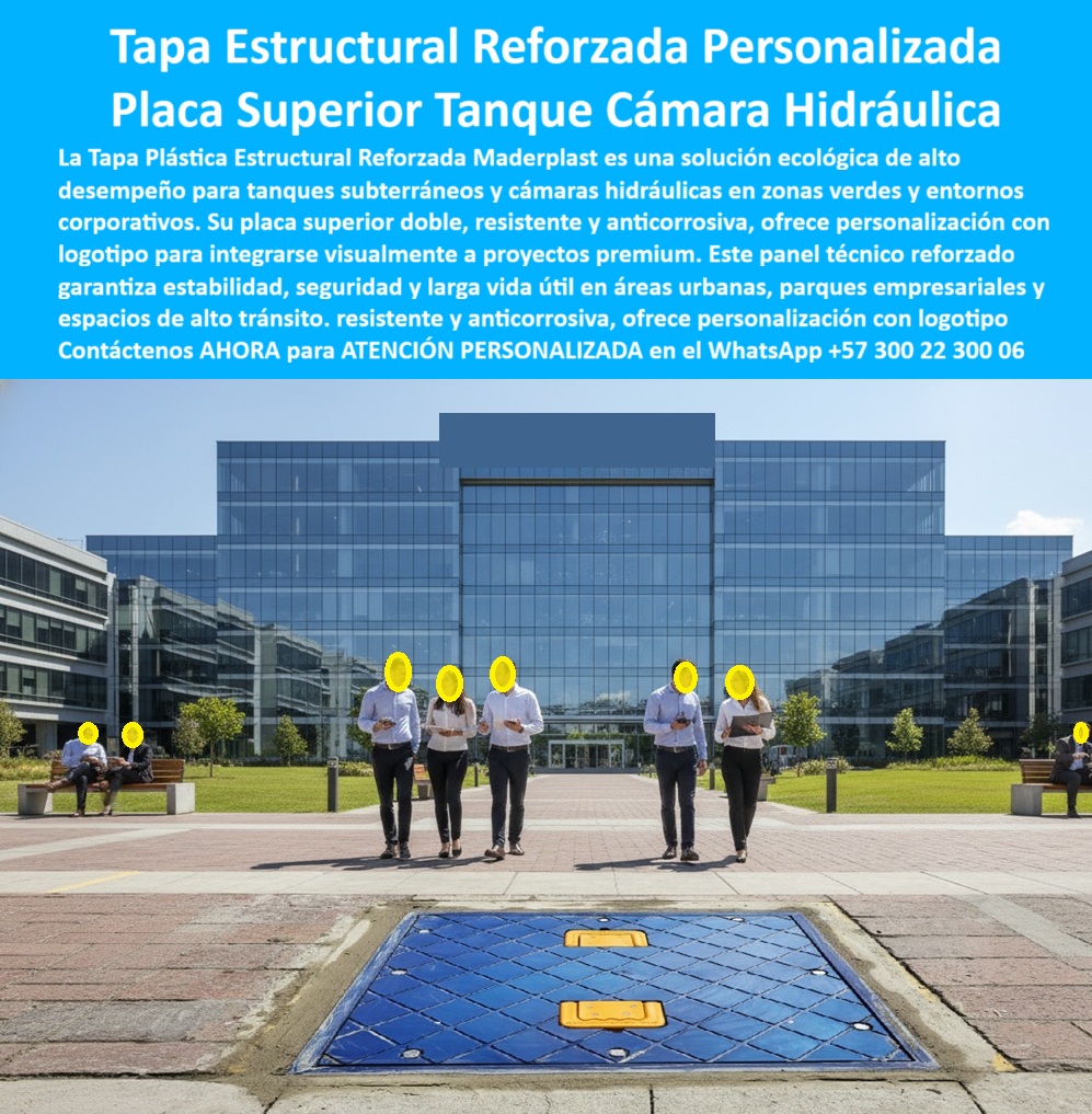 Tapa plástica estructural reforzada Maderplast 0 Tapa plástica ecológica personalizada ideal para tanques subterráneos o cámaras hidráulicas en zonas verdes resistente y anticorrosiva Tapa plástica estructural doble personalizada con logotipo Tapa Estructural Reforzada Personalizada Maderplast: Placa Superior Tanque Cámara Hidráulica La Tapa Plástica Estructural Reforzada Maderplast es la solución ecológica de alto desempeño para tanques subterráneos y cámaras hidráulicas en entornos corporativos de alto valor. La imagen muestra su integración impecable en la plaza de un edificio premium, donde esta placa superior doble de color azul, con textura de diamante, garantiza seguridad y estabilidad en zonas de alto tránsito seguro.  Placa Superior Doble: Anticorrosiva, Reforzada y Larga Vida Útil El acceso a la infraestructura subterránea en edificios corporativos exige un rendimiento impecable que el metal no puede ofrecer. ¿Hay tapas anticorrosivas para cámaras hidráulicas que sean una solución ecológica y duradera? Sí. Nuestra tapas estructurales azules con cubiertas ecológicas de alto desempeño son totalmente resistentes y anticorrosivas, eliminando la cero corrosión y el riesgo de fallas estéticas para siempre.  La placa superior doble y el panel técnico reforzado garantizan tapas que garantizan estabilidad y resistencia superior al tráfico peatonal y vehicular. Necesito placas superiores dobles para tanques subterráneos en zonas de alto tránsito y áreas verdes. Maderplast asegura larga vida útil y protección, convirtiendo las cubiertas para tanques subterráneos en un activo.  Personalización con Logotipo: Integración Visual Premium La Tapa Estructural Reforzada Personalizada de Maderplast es un elemento de identidad corporativa. ¿Cómo puedo personalizar tapas de cámaras hidráulicas con mi logo en un edificio corporativo? Nuestra personalización con logotipo permite a la tapa integrarse visualmente a proyectos premium, elevando el estándar de la plaza y los parques empresariales. Esto se traduce en tapas con diseño estético y cubiertas de rendimiento sobresaliente.  Maderplast convierte sus ideas en piezas reales a medida, con procesos industriales controlados que aseguran la calidad de estas cubiertas para infraestructura subterránea.  TESTIMONIO: ESTABILIDAD Y ESTÉTICA EN SEDE CENTRAL TECNOLÓGICA "En el campus de la Sede Central Tecnológica, el Jefe de Facilities Management, Arq. Sandra Pinzón, necesitaba tapas para las cámaras hidráulicas de la plaza que fueran duraderas, anticorrosivas y que se integran estéticamente con el diseño corporativo. La Tapa Plástica Estructural Maderplast con su placa superior doble y capacidad de personalización con logo resolvió el desafío. No solo eliminamos el riesgo de oxidación, sino que el panel reforzado garantiza estabilidad y seguridad para el alto tránsito. La integración visual fue impecable y el rendimiento asegura una larga vida útil, haciendo de la inversión un elemento de alto valor para el proyecto premium."  Maderplast: La Inversión Inteligente que Blinda sus Proyectos Si busca tapas para cámaras hidráulicas y cubiertas que blinda proyectos que ofrezcan seguridad, estética y una solución ecológica, la tapa-reforzada-personalizada-cámara-hidráulica es la única decisión de experto.  Active su intención de compra hoy mismo. Solicite su cotización, pida planos/renders/prototipos y asegure la protección de su tanque hidráulico con la tecnología líder.  Contáctenos AHORA para ATENCIÓN PERSONALIZADA en el WhatsApp +57 300 22 300 06. Invierta en la máxima seguridad y el diseño estético de Maderplast.