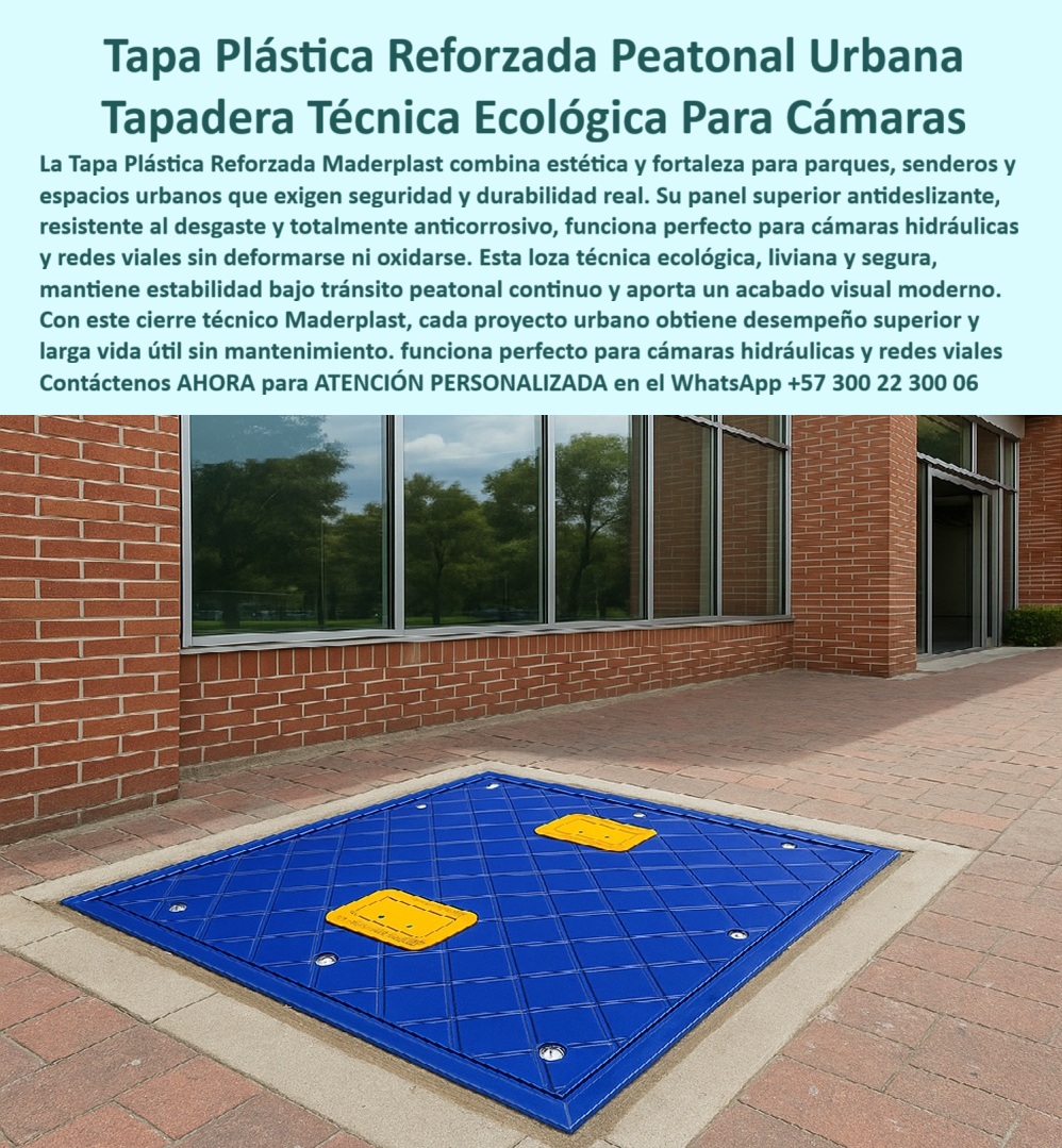 Tapa plástica reforzada fuerte Maderplast 0 Tapa peatonal y combina estética con funcionalidad para parques y zonas urbanas ecológica segura y resistente al desgaste Tapa plástica azul Maderplast ecológica y segura para cámaras hidráulica Víal Cubierta PTAP Blindajes Químicos Total Maderplast: La Compuerta Técnica para Plantas de Tratamiento que Elimina Corrosión y Riesgos para Siempre Pasarela metálica plateada sobre canal de agua turbia en planta de tratamiento PTAP, con edificio blanco "FLUVUS ENERGÍA" al fondo y paneles solares en techo bajo cielo nublado. En primer plano, una enorme cubierta PTAP blindajes químicos total Maderplast amarilla brillante rectangular instalada a ras del piso concreto beige, con logo negro "FLUVUS ENERGIA" y "MADERPLAST" grabado en alto relieve, www.maderplast.com y asa ergonómica amarilla retráctil. En plantas de tratamiento de agua potable PTAP y acueductos, una tapa metálica destruida por cloro, sulfatos y gases corrosivos es un riesgo constante: causa filtraciones, paradas millonarias y exposición ambiental que ningún gerente de mantenimiento moderno puede permitir. Cada corrosión genera costos extras y amenazas operativas que comprometen la continuidad. Maderplast fabrica en Colombia la cubierta PTAP blindajes químicos total que resuelve todo eso con procesos industriales controlados ISO y más de 40 años de experiencia en plásticos técnicos. Nuestras compuertas técnicas de acero plástico reforzado son 100 % inmunes a corrosión extrema por ácidos, cloro y gases, con sello estanco que bloquea contaminantes. Diseñamos variantes hidráulicas para tanques, válvulas y sistemas, convirtiendo ideas en piezas reales a medida para el mundo. Los beneficios técnicos son contundentes: tapa planta tratamiento aguas inoxidable que soporta tránsito pesado sin deformarse, mientras el diseño liviano permite inspección rápida con una sola mano. Emocionalmente, brinda tranquilidad absoluta al saber que tu operación fluye sin interrupciones inesperadas, maximizando la eficiencia real. Lo que diferencia a Maderplast es nuestra ingeniería superior: tapa PTAP resistente corrosión a gases que pesa una fracción del metal pero resiste impacto y químicos agresivos por más de 30 años, eliminando riesgos eléctricos y costos extras. Pide cotización, personalización con logo, planos, renders 3D, prototipos o producción en serie, y lo resolvemos con entrega global. ¿Necesitas tapa que resista gases corrosivos en PTAP sin oxidarse? La cubierta PTAP blindajes químicos Maderplast amarilla es acero plástico reforzado, inmune cloro sulfatos, estanca total y 30 años sin mantenimiento. ¿Buscas tapa hermética para planta tratamiento agua que aguante humedad extrema? La cubierta PTAP Maderplast con sello perimetral bloquea contaminantes, antiderrapante certificada y liviana para inspección rápida. ¿Quieres tapa inoxidable para acueducto que no se deforme jamás? Cambia a la cubierta PTAP blindajes químicos Maderplast: soporta tránsito pesado, resistente UV químicos y garantía eterna. ¿Qué tapa resiste humedad y químicos en el cuarto técnico de PTAP? La cubierta PTAP Maderplast acero plástico, estanca olores y acceso ergonómico seguro. ¿Buscas tapa amarilla estanca para válvulas en plantas de aguas residuales? La cubierta PTAP blindajes químicos Maderplast reforzada, resistente UV y ácidos, durabilidad 30 años impecable. TESTIMONIO REAL – EAAB BOGOTÁ, PTAP TIBITOC “En la PTAP Tibitoc las tapas metálicas se destruyen en menos de un año por cloro, sulfatos y gases corrosivos, causando filtraciones y paradas de 24 horas. Cada reparación era un riesgo ambiental. Instalamos las cubiertas PTAP Blindajes Químicos Total Maderplast amarillas y fue la mejor decisión técnica: 4 años con cero corrupción, cero filtraciones, la tapa hidráulica reforzada resiste tránsito sin deformarse y las inspecciones son seguras y rápidas. Mis jefes quedaron impresionados con el uptime 99.9% y ahorro real. Hoy todas nuestras PTAP solo especifican Maderplast.” — Ing. Pablo Serrano, Jefe de Mantenimiento PTAP Tibitoc – EAAB Bogotá Con Maderplast inviertes en durabilidad real. Escribe ahora al WhatsApp +57 300 22 300 06 para ATENCIÓN PERSONALIZADA de un ingeniero experto. Cuéntanos dimensiones, condiciones químicas y logo; en horas tendrás cotización técnica detallada y la certeza de que tu PTAP quedará blindada como nunca. Maderplast – PTAP que operan sin riesgos ni corrosión. Contacta ya y eleva tu planta a estándar premium.