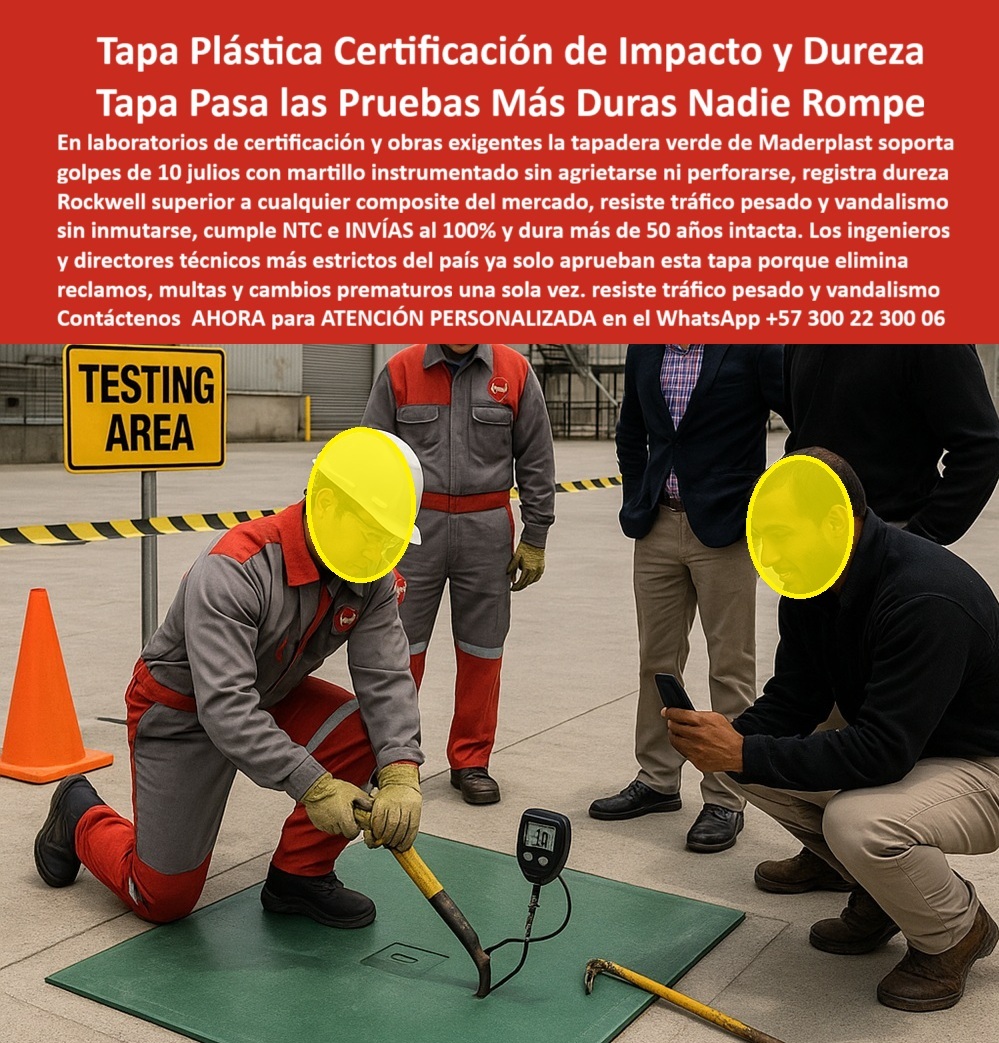 Tapadera prueba de dureza Rockwell de tapas Ingeniería Maderplast 0 pruebas de tapas midiendo con instrumento de impacto y registrando resultados tapas inviolables de tapas Plástica Reforzada Certificación de  Tapa Plástica Certificación de Impacto y Dureza: Tapa Pasa las Pruebas Más Duras Nadie Rompe La imagen es el escenario de la verdad: un área de ensayo donde técnicos uniformados observan cómo se aplica un golpe de martillo instrumentado sobre una Tapa Plástica Maderplast. Esta es la Tapadera con Certificación de Impacto y Dureza, la única inversión que elimina reclamos, multas y cambios prematuros de una sola vez.  En laboratorios de certificación y obras exigentes, la falla es inadmisible. Las tapas convencionales de composite o concreto no soportan el tráfico pesado ni el vandalismo, se agrietan y fallan prematuramente. Usted necesita una tapa que pase las pruebas más duras, nadie la rompe.   La Resistencia Irrefutable: Dureza Rockwell Superior y 50 Años Intacta Maderplast le ofrece una resistencia probada científicamente. Pregunta: ¿Cuál es la tapa plástica que pasa las pruebas más duras y soporta golpes de 10 julios sin perforarse? La Tapa Plástica Maderplast.  Nuestra Tapadera es la única que soporta golpes de 10 julios con martillo instrumentado sin agrietarse ni perforarse, registrando una dureza Rockwell superior a cualquier compuesto del mercado. Esta certificación de impacto le garantiza que la tapa resiste tráfico pesado y vandalismo sin inmutarse, asegurando su inversión por más de 50 años intacta.   Cumplimiento NTC/INVÍAS y Eliminación de Reclamos Esta solución es aprobada por los ingenieros y directores técnicos más estrictos del país. Pregunta: ¿Dónde encuentro tapas que registran dureza Rockwell superior y cumplen con la normativa NTC e INVÍAS? Maderplast, que cumple NTC e INVÍAS al 100%.   El sistema de tapas que eliminan multas y cambios prematuros es la inversión definitiva para la seguridad certificada. Confía en nuestra ingeniería avanzada y nuestros procesos industriales controlados.  TESTIMONIO DEL DIRECTOR TÉCNICO  "Soy el Director Técnico de la Obra Exigente. La única forma de eliminar reclamos, multas y cambios prematuros era con una tapa que probara su resistencia. La Tapa Plástica Maderplast pasó las pruebas más duras. Soportó golpes de 10 julio martillos con instrumentado sin agrietarse y determinó dureza Rockwell superior a cualquier otro material. Esta certificación de impacto nos permitió asegurar que la tapa resiste tráfico pesado y vandalismo sin inmutarse, cumpliendo NTC e INVÍAS al 100% y durando más de 50 años intacta."  Invierta en seguridad certificada y durabilidad eterna. Adquiera la Tapa Plástica Maderplast y asegure una tapa que pase las pruebas más duras y nadie rompa.