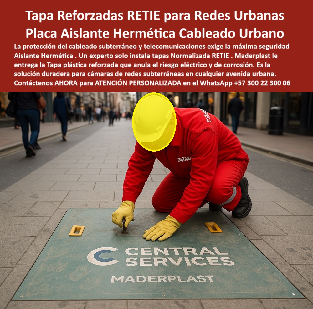 Tapas Normalizada Retie Redes Subterráneas Tapa Maderplast 0 tapas plásticas Aislantes Hermeticas cableado subterráneo Tapa plástica reforzada cámaras de redes subterráneas y telecomunicaciones Tapa plástica en avenida urbana con técnicos  Tapas Reforzadas RETIE Redes Urbanas Maderplast: La Placa Aislante Hermética que Protege el Cableado Urbano con Seguridad Total En una acera urbana gris pavimentada, un técnico con overol rojo brillante, guantes amarillos, botas negras y casco blanco está arrodillado inspeccionando una gran tapa reforzada RETIE Maderplast verde rectangular instalada a ras del suelo. La tapa lleva logo blanco "CENTRAL SERVICES" y "MADERPLAST" grabado en alto relieve, con asa ergonómica amarilla retráctil y sello perimetral negro. Al fondo, los peatones caminan casualmente por la calle con edificios y árboles. En avenidas urbanas y redes subterráneas de ciudades, una tapa metálica oxidada es un riesgo constante: causa choques eléctricos, robos frecuentes y fallos en telecomunicaciones que paralizan servicios y generan quejas millonarias. Cada corrosión por humedad o clima extremo significa un downtime costoso y amenazas de seguridad que ningún ingeniero de infraestructura urbana puede ignorar. Maderplast fabrica en Colombia la tapa reforzada RETIE redes urbanas que resuelve todo eso con procesos industriales controlados ISO y décadas de experiencia en plásticos técnicos. Nuestras placas aislantes herméticas de polímero técnico son 100 % Dieléctricas, antirrobo con tornillería inviolable y estancas para bloquear infiltraciones en cableado subterráneo. Diseñamos variantes para cámaras de redes subterráneas y telecomunicaciones, convirtiendo ideas en piezas reales a medida para el mundo. Los beneficios técnicos son irrefutables: tapa antirrobo dieléctrica ciudad que soporta tránsito peatonal constante sin deformarse, mientras el sello estanco evita corrosión extrema y riesgos eléctricos. Emocionalmente, brinda tranquilidad absoluta al saber que tu red urbana opera sin interrupciones inesperadas, maximizando la eficiencia real. Lo que diferencia a Maderplast es nuestra ingeniería superior: tapa urbana retiene seguridad eléctrica que pesa una fracción del metal pero resiste impacto y corrosión extrema por 30 años, eliminando costos extras y paradas. Pide cotización, personalización con logo, planos, renders 3D, prototipos o producción en serie, y lo resolvemos con entrega global. ¿Necesitas tapas que no den choque eléctrico en redes urbanas? La tapa reforzada RETIE Maderplast verde es 100 % dieléctrica aislante, hermética estanca y antirrobo para cableado subterráneo seguro. ¿Buscas tapa hermética para cámara telecomunicaciones en avenida urbana? La tapa reforzada RETIE Maderplast con sello perimetral bloquea agua, resiste corrosión y tránsito peatonal constante. ¿Quieres tapas antirrobo que no oxiden en redes subterráneas de la ciudad? Cambia a la tapa reforzada RETIE Maderplast: tornillería inviolable, inoxidables eternas e instalación minutos para eficiencia urbana. ¿Qué tapa cumple RETIE para cableado urbano sin mantenimiento? La tapa reforzada RETIE Maderplast aislante hermética soporta clima extremo y 30 años impecable. ¿Buscas placa aislante estanca para inspeccionar redes urbanas seguras? La tapa reforzada RETIE Maderplast con asa ergonómica, dieléctrica total y seguridad operativa máxima. TESTIMONIO REAL – ETB BOGOTÁ “En la red urbana de Bogotá teníamos robos constantes de tapas metálicas y riesgos eléctricos por corrosión en cámaras subterráneas. Cada incidente causaba paradas de servicio y multas millonarias. Instalamos las Tapas Reforzadas RETIE Maderplast verdes en 120 avenidas y fue la mejor decisión técnica: 4 años con cero robos, cero corrosión, las tapas Dieléctricas evitan choques y el sello hermético bloquea totalmente las infiltraciones totalmente. Mis colegas quedaron impresionados con la durabilidad y ahora todas nuestras expansiones urbanas solo especifican Maderplast.” — Ing. Luis Carlos Mendoza, Jefe de Infraestructura Urbana – ETB Bogotá Con Maderplast inviertes en seguridad real. Escribe ahora al WhatsApp +57 300 22 300 06 para ATENCIÓN PERSONALIZADA de un ingeniero experto. Cuéntanos medidas y logo; en horas tendrás cotización técnica detallada y la certeza de que tu red urbana quedará blindada como nunca. Maderplast – Redes urbanas que no fallan nunca. Contacta ya y eleva tu infraestructura a estándar premium.