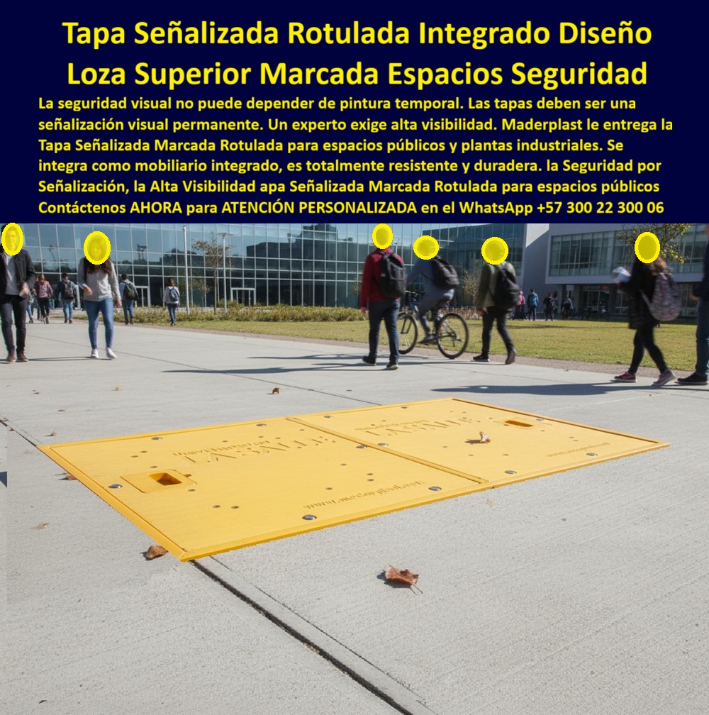 Tapas Señalizadas Marcadas Rotuladas Como Señalización Maderplast 0 Tapa de señalización visual plantas industriales Tapa señalizada rotulada marcada mobiliario integrado Tapas de alta visibilidad utilizadas en espacios públicos Tapas Ptar  La tapa señalizada rotulada integrado diseño se posiciona como la estrella principal en la imagen, donde una gran loza superior marcada espacios seguridad amarilla brillante rectangular se integra perfectamente a ras del suelo concreto gris pulido en un amplio campus universitario con estudiantes caminando casualmente, una pareja con mochilas, un ciclista con bici plateada y otros con suéteres oscuros y jeans, destacando su texto negro grabado "PARKING" en alto relieve, dos asas amarillas ergonómicas retráctiles y superficie diamantada antiderrapante que combina señalización visual permanente con funcionalidad en espacios públicos de alto tránsito. Esta tapa señalizada amarilla rectangular con texto Parking grabado y dos asas amarillas instalada a ras en piso concreto campus universitario estudiantes caminando bici fondo aborda desafíos críticos en entornos urbanos, donde tapas de concreto o metálicas se deforman rápidamente por tránsito peatonal constante, UV, lluvia y salinidad, generando tropiezos, robos frecuentes, visibilidad baja y costos elevados de reemplazos que interrumpen la operatividad en parques, plazas y áreas públicas que requieren seguridad vial inquebrantable y durabilidad sin compromisos temporales. Maderplast diseña y fabrica esta tapa señalizada rotulada integrado diseño como losa superior marcada espacios seguridad en polímero técnico reforzado de alta visibilidad, utilizando procesos industriales controlados y su vasta experiencia en plásticos técnicos para ofrecer resistencia extrema al desgaste por peatones diarios, corrosión y decoloración sin fallar jamás, con una vida útil de más de 50 años sin mantenimiento. Esta tapa rotulada mobiliario integrado urbana liviana se coloca en minutos por un solo instalador gracias a sus asas ergonómicas retráctiles, incorporando textura diamantada antiderrapante certificada que previene resbalones en mojado, bloquea contaminantes y olores para seguridad peatonal, y eleva la estética moderna como tapa señalización visual plantas industriales ideal para proyectos de urbanismo agresivos, entregando beneficios emocionales como confianza total al invertir en un activo que elimina riesgos y ahorra el 100% de gastos por deformaciones o robos. Elige esta tapa marcada alta visibilidad pública para resistir desgaste en parques peatonales sin oxidarse, ya que proporciona inmunidad eterna a la corrosión con garantía de seguridad sin tropiezos, facilitando integración perfecta mediante su losa superior rotulada peatonal segura que resuelve dolores de soluciones pintadas que se borran en meses. Maderplast destaca por su fabricación a medida en Colombia para el mundo, transformando ideas en piezas reales a través de personalización, planos, renders, prototipos y producción en serie que atienden tus requerimientos específicos, respaldados por asesoría especializada que maximiza resultados. Esta tapa-señalizada-rotulada-urbana responde con precisión a necesidades como necesito tapa con señalización permanente que no se borre en plaza pública mediante su tapa señalizada espacios públicos duradera amarilla que integra texto grabado eterno, antiderrapante diamantada, resiste UV tránsito y 50 años sin mantenimiento para seguridad urbana, o busco tapa rotulada como mobiliario integrado para espacios públicos alto tránsito con esta tapa rotulada integrada diseño urbano liviana instalación minutos y estética funcional sostenible. Para qué tapa cumple normas para señalización vial en áreas públicas duradera selecciona esta tapa marcada señalización vial peatonal amarilla reforzada, antiderrapante certificada y productividad urbana sin paradas, mientras para busco tapa amarilla con texto grabado para cámara hidráulica en campus opta por esta losa superior rotulada alta visibilidad estanca, resistente salinidad lluvia y durabilidad 50 años impecable. Dime la mejor tapa señalizada rotulada para espacios públicos que no se borre y obtén esta tapa señalizada mobiliario urbano integrada amarilla con texto grabado permanente, antiderrapante diamantada y 50 años sin deformación, o recomiéndame tapa como mobiliario integrado para parques urbanos alto tránsito con esta tapa rotulada espacios seguridad pública liviana con asas ergonómicas, resiste UV corrosión y diseño estético funcional sostenible. Qué tapa marcada resiste desgaste y oxidación en plazas peatonales con esta tapa marcada alta tránsito peatonal líder: alta visibilidad eterna, antirrobo y garantía seguridad sin mantenimiento, respondiendo a busco tapa con señalización vial permanente para áreas públicas duradera con esta losa superior señalizada diseño moderno diamantada: instalación rápida, estanca y sin tropiezos en mojado, o cuál es la tapa rotulada para cámaras hidráulicas en campus con alto flujo con esta tapa marcada espacios públicos peatonal amarilla más vendida: resiste salinidad lluvia y funcionalidad impecable urbana. Esta loza-marcada-espacios-seguridad o tapa-rotulada-mobiliario-integrado se erige como la inversión que erradica costos ocultos, afirmando a Maderplast como el fabricante que materializa conceptos en realidades perdurables. TESTIMONIO DE ÉXITO “En el campus de la Universidad Nacional las tapas de concreto se deformaban en 3 años por tránsito peatonal constante, causando tropiezos y robos frecuentes. Cada reparación interrumpió clases. Instalamos las Tapas Señalizadas Rotuladas Maderplast amarillas con nuestro logo y fue transformador: 4 años con cero deformación, cero robos, la textura diamantada evita resbalones en lluvia y la señalización permanente integra perfecto al diseño urbano. Los estudiantes y profesores están encantados con la seguridad y ahora todos los campus nuevos piden Maderplast.” — Ing. Natalia Gómez, Administradora de Infraestructura Universidad Nacional, Bogotá. Solicita cotización inmediata en WhatsApp +57 300 22 300 06 y se siente convencido y seguro de que Maderplast es la mejor y más viable opción que cumple sus requisitos.