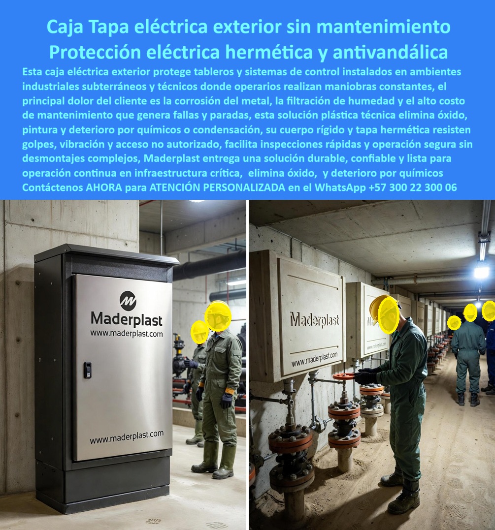 Tablero Caja Eléctrica Exterior Caja Cámara Eléctrica Prefabricada Maderplast 0 caja eléctrica exterior sin mantenimiento caja eléctrica hermética industrial tablero eléctrico exterior plástico caja eléctrica anti vandálica exterior La imagen muestra una caja eléctrica plástica empotrada en pared de concreto, instalada en un corredor técnico industrial donde conviven válvulas, tuberías activas y operación continua. Es un entorno exigente, húmedo y químicamente agresivo, el tipo de lugar donde una decisión incorrecta en infraestructura eléctrica termina abriendo lo que muchos proyectos conocen bien como su propia Caja de Pandora: corrosión interna invisible, filtraciones de humedad, óxido progresivo, fallas intermitentes, paradas no programadas y una cadena de mantenimientos correctivos que nunca estuvo presupuestada. En ese punto crítico, cuando la caja deja de ser un simple contenedor y se convierte en el origen de múltiples problemas, la diferencia real está en anticiparse o en pagar después. Allí es donde la caja eléctrica empotrada Maderplast demuestra por qué no es una caja más, sino la solución definitiva frente a los errores heredados de otros materiales.  Las cajas metálicas empotradas en pared, aunque inicialmente parezcan robustas, terminan siendo el primer eslabón débil del sistema. El metal se oxida desde adentro por condensación, la pintura falla, los sellos envejecen y el registro eléctrico empotrable hermético deja de serlo. Cada una de esas fallas abre un nuevo problema que el equipo de mantenimiento deberá resolver más adelante. Con la caja eléctrica exterior sin mantenimiento de Maderplast, esa Caja de Pandora simplemente no se abre. El cuerpo plástico técnico no conductor elimina de raíz la corrosión, el deterioro por humedad y el riesgo eléctrico asociado, convirtiendo esta solución en una verdadera caja plástica medidora de energía anticorrosiva diseñada para operación continua.  En infraestructura crítica, la anticipación es rentabilidad. Una caja de inspección eléctrica 60x60 sin mantenimientos empotrada correctamente evita filtraciones, elimina óxido y mantiene protegidos tableros y sistemas de medición durante décadas. La tapa hermética, integrada al diseño empotrable, protege contra ingreso de agua, polvo y manipulación no autorizada, consolidando una caja eléctrica exterior antivandálica que no depende de pintura, repuestos ni correctivos periódicos. Mientras otras soluciones obligan a intervenir, desmontar o reemplazar, la caja eléctrica empotrada Maderplast permanece estable, segura y operativa.  Desde el punto de vista técnico, esta caja eléctrica plástica empotrable anticorrosiva cumple una función clave: aislar el sistema de medición y control del entorno hostil que lo rodea. Por eso es un verdadero registro eléctrico empotrado hermético y no una promesa comercial. El gabinete eléctrico empotrado industrial de Maderplast mantiene su integridad estructural en ambientes húmedos, con vibración y exposición química, consolidándose como una caja eléctrica industrial sin óxido, sin pintura y sin sorpresas futuras. Allí donde otros materiales trasladan el problema al mantenimiento, Maderplast lo elimina desde el diseño.  En términos operativos, esta caja medición eléctrica plástica Maderplast permite inspecciones rápidas, acceso técnico controlado y continuidad de servicio, convirtiéndose en una caja eléctrica para infraestructura crítica y operación continua. Es una caja eléctrica empotrada de larga vida, pensada para ingenieros que no quieren volver a abrir muros para corregir errores evitables. Por eso el registro eléctrico empotrado sin corrosión deja de ser un ideal y se vuelve un estándar real cuando se especifica una caja eléctrica plástica técnica Maderplast.  Como lo resume CARLOS MÉNDEZ, JEFE DE MANTENIMIENTO INDUSTRIAL: “Las cajas metálicas empotradas se oxidan y filtraban humedad, generando fallas constantes. Con Maderplast instalamos cajas eléctricas plásticas empotradas herméticas que eliminaron el óxido y el mantenimiento. Hoy operamos con mayor seguridad, menos paradas y costos controlados. Maderplast superó claramente al metal en ambientes industriales exigentes.” Esa experiencia confirma la metáfora: mientras otras cajas abren problemas que deberá resolver después, la caja eléctrica empotrada sin pintura, segura y duradera de Maderplast cierra la Caja de Pandora antes de que los problemas aparezcan. Cuando se trata de cajas eléctricas exteriores en pared, registros empotrables y medición eléctrica en ambientes críticos, Maderplast es la decisión técnica que se anticipa al problema y protege el proyecto completo.