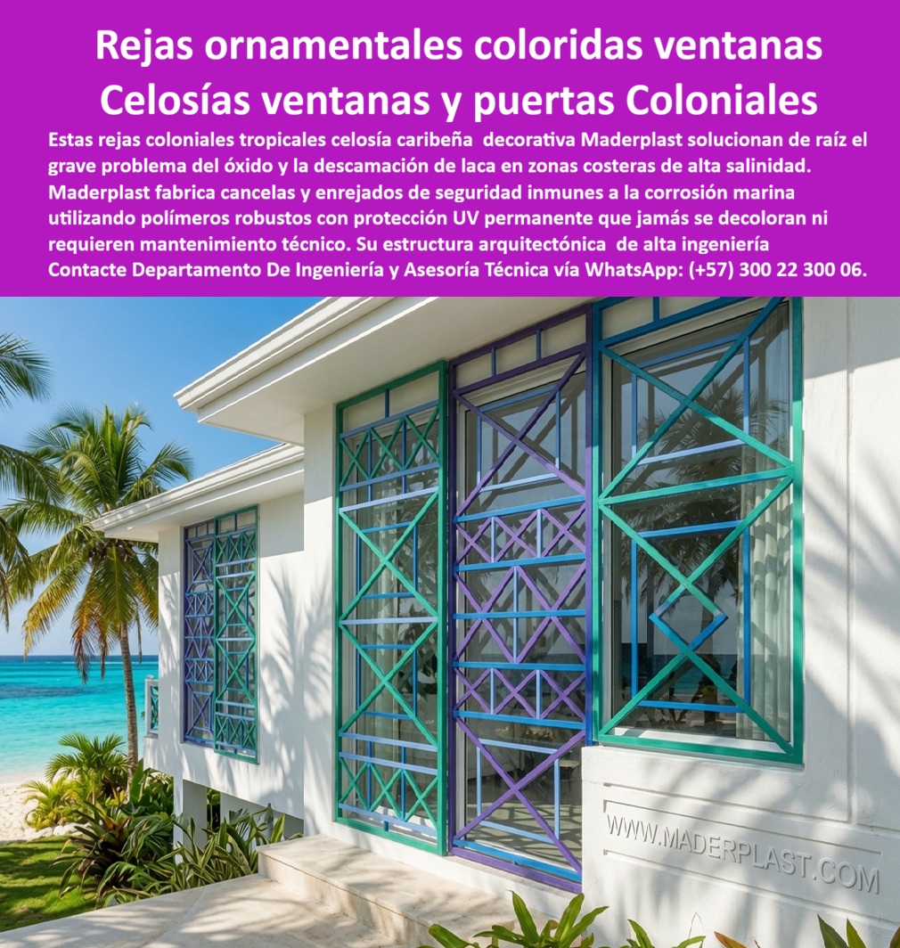 Rejas Coloniales Tropicales Celosía Caribeña Decorativa Maderplast - Rejas Ornamentales Raizales Ventanas y Puertas Caribeñas, Celosía Ventana Isleña Plástica Resistente Salinidad Marina, Rejas ornamentales raizales inalterables frente al mar a Rejas Coloniales Tropicales Celosía Caribeña Decorativa Maderplast Rejas Ornamentales Raizales Ventanas y Puertas Caribeñas Celosía Ventana Isleña Plástica Resistente Salinidad Marina Rejas ornamentales raizales inalterables frente al mar a